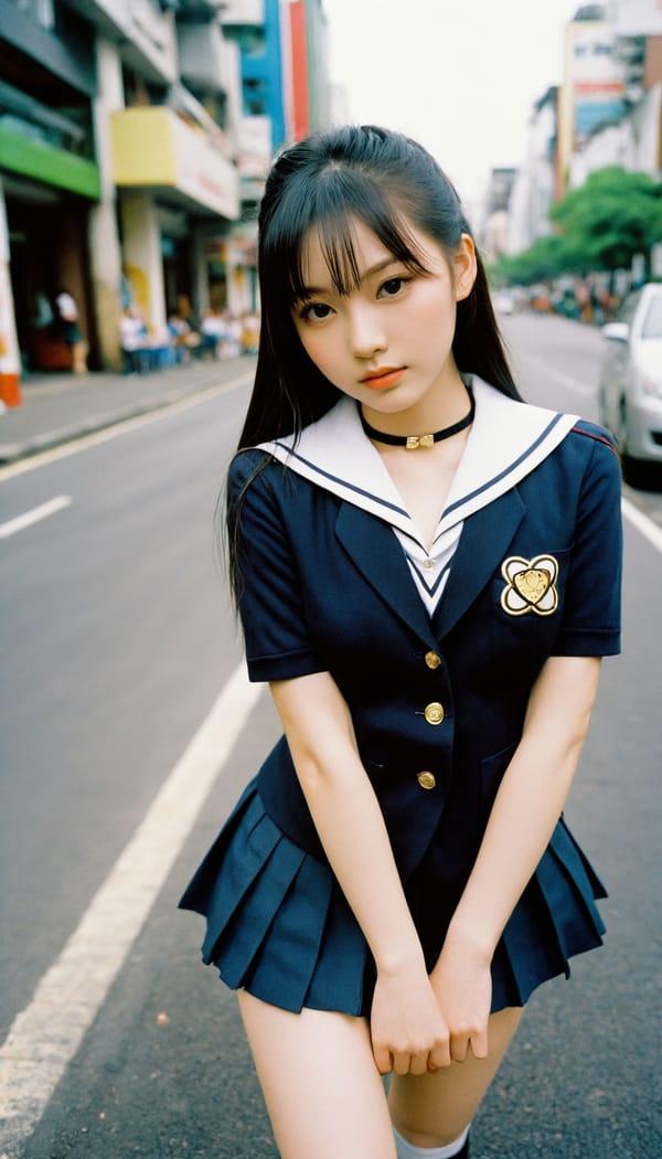 Tags: 21872187, SDXL
{"3": {"inputs": {"seed": 670602827139804, "steps": 64, "cfg": 7.82, "sampler_name": "dpmpp_2m", "scheduler": "karras", "denoise": 1.0, "model": ["27", 0], "positive": ["6", 0], "negative": ["7", 0], "latent_image": ["5", 0]}, "class_type": "KSampler"}, "4": {"inputs": {"ckpt_name": "helloworldxl.safetensors"}, "class_type": "CheckpointLoaderSimple"}, "5": {"inputs": {"width": 768, "height": 1344, "batch_size": 1}, "class_type": "EmptyLatentImage"}, "6": {"inputs": {"text": "18 year old girl, (irish:1.12), (taiwanese:0.99), (idol:1.06), (slim:1.06), (pale skin:1.07), (cute:1.07), (seductive facial expression:1.01), (temptress:1.01), (eyelashes:1.05), (detailed face:1.12), (seductive pose:0.96), (blush:1.04), (sexy lips:0.95), (double eyelids:1.03), (in a seductive pose:0.95), (large perky breasts:1.03), (cleavage:1.06), (thigh gap:1.08), (school uniform:1.00), choker, busy street, (soft lighting:1.01), (candid cinema:1.08), (film:1.06), (portra:1.06), (detailed skin:1.04), (RAW:1.06), (textured skin:1.05), (skin fuzz:1.09), (natural looking skin:1.08)", "clip": ["27", 1]}, "class_type": "CLIPTextEncode"}, "7": {"inputs": {"text": "(low resolution:1.06), (twisted:1.12), (distorted:1.12), (watermark:1.13), (open mouth:1.14), (bad hands:1.08), (worst quality:1.05)", "clip": ["27", 1]}, "class_type": "CLIPTextEncode"}, "8": {"inputs": {"samples": ["3", 0], "vae": ["4", 2]}, "class_type": "VAEDecode"}, "25": {"inputs": {"lora_name": "nudify_xl.safetensors", "strength_model": 0.28, "strength_clip": 0.06, "model": ["4", 0], "clip": ["4", 1]}, "class_type": "LoraLoader"}, "26": {"inputs": {"lora_name": "shirtlift_SDXL_v2.safetensors", "strength_model": 0.04, "strength_clip": 0.16, "model": ["25", 0], "clip": ["25", 1]}, "class_type": "LoraLoader"}, "27": {"inputs": {"lora_name": "PerfectEyesXL.safetensors", "strength_model": 0.04, "strength_clip": 0.15, "model": ["26", 0], "clip": ["26", 1]}, "class_type": "LoraLoader"}, "30": {"inputs": {"model_name": "4x_NMKD-Superscale-SP_178000_G.pth"}, "class_type": "UpscaleModelLoader"}, "31": {"inputs": {"upscale_model": ["30", 0], "image": ["8", 0]}, "class_type": "ImageUpscaleWithModel"}, "32": {"inputs": {"upscale_method": "lanczos", "scale_by": 0.5, "image": ["31", 0]}, "class_type": "ImageScaleBy"}, "33": {"inputs": {"pixels": ["32", 0], "vae": ["4", 2]}, "class_type": "VAEEncode"}, "34": {"inputs": {"seed": 670602827139804, "steps": 64, "cfg": 7.82, "sampler_name": "dpmpp_2m", "scheduler": "karras", "denoise": 0.3, "model": ["27", 0], "positive": ["6", 0], "negative": ["7", 0], "latent_image": ["33", 0]}, "class_type": "KSampler"}, "36": {"inputs": {"samples": ["34", 0], "vae": ["4", 2]}, "class_type": "VAEDecode"}, "39": {"inputs": {"filename_prefix": "comfyapi-1713976818166", "images": ["36", 0]}, "class_type": "SaveImage"}}