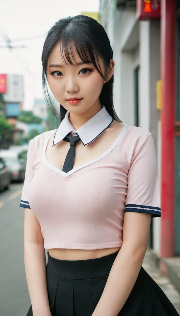 Tags: 21872187, SDXL
{"3": {"inputs": {"seed": 833381071709662, "steps": 32, "cfg": 5.77, "sampler_name": "dpmpp_2m", "scheduler": "karras", "denoise": 1.0, "model": ["27", 0], "positive": ["6", 0], "negative": ["7", 0], "latent_image": ["5", 0]}, "class_type": "KSampler"}, "4": {"inputs": {"ckpt_name": "juggernautxl.safetensors"}, "class_type": "CheckpointLoaderSimple"}, "5": {"inputs": {"width": 768, "height": 1344, "batch_size": 1}, "class_type": "EmptyLatentImage"}, "6": {"inputs": {"text": "26 year old girl, (chinese:1.14), (cute:1.05), (seductive pose:1.07), (eyelashes:1.11), (idol:1.09), (detailed face:1.09), (blush:0.96), (seductive facial expression:0.99), (pale skin:1.14), (double eyelids:1.04), (temptress:1.04), (slim:1.06), (beautiful eyes:0.95), (sexy lips:1.06), (in a seductive pose:1.05), (large perky breasts:1.02), (cleavage:0.96), (thigh gap:1.05), (school uniform:1.09), choker, busy street, (RAW:1.06), (soft lighting:1.03), (film:1.04), (portra:1.07), (candid cinema:1.06), (textured skin:1.00), (detailed skin:1.01), (skin fuzz:1.09), (natural looking skin:1.08)", "clip": ["27", 1]}, "class_type": "CLIPTextEncode"}, "7": {"inputs": {"text": "(watermark:1.13), (distorted:1.13), (open mouth:1.11), (twisted:1.08), (bad hands:1.09), (low resolution:1.12), (worst quality:1.11)", "clip": ["27", 1]}, "class_type": "CLIPTextEncode"}, "8": {"inputs": {"samples": ["3", 0], "vae": ["4", 2]}, "class_type": "VAEDecode"}, "25": {"inputs": {"lora_name": "nudify_xl.safetensors", "strength_model": 0.2, "strength_clip": 0.32, "model": ["4", 0], "clip": ["4", 1]}, "class_type": "LoraLoader"}, "26": {"inputs": {"lora_name": "shirtlift_SDXL_v2.safetensors", "strength_model": 0.12, "strength_clip": 0.01, "model": ["25", 0], "clip": ["25", 1]}, "class_type": "LoraLoader"}, "27": {"inputs": {"lora_name": "PerfectEyesXL.safetensors", "strength_model": 0.05, "strength_clip": 0.1, "model": ["26", 0], "clip": ["26", 1]}, "class_type": "LoraLoader"}, "30": {"inputs": {"model_name": "4x_NMKD-Superscale-SP_178000_G.pth"}, "class_type": "UpscaleModelLoader"}, "31": {"inputs": {"upscale_model": ["30", 0], "image": ["8", 0]}, "class_type": "ImageUpscaleWithModel"}, "32": {"inputs": {"upscale_method": "lanczos", "scale_by": 0.5, "image": ["31", 0]}, "class_type": "ImageScaleBy"}, "33": {"inputs": {"pixels": ["32", 0], "vae": ["4", 2]}, "class_type": "VAEEncode"}, "34": {"inputs": {"seed": 833381071709662, "steps": 32, "cfg": 5.77, "sampler_name": "dpmpp_2m", "scheduler": "karras", "denoise": 0.3, "model": ["27", 0], "positive": ["6", 0], "negative": ["7", 0], "latent_image": ["33", 0]}, "class_type": "KSampler"}, "36": {"inputs": {"samples": ["34", 0], "vae": ["4", 2]}, "class_type": "VAEDecode"}, "39": {"inputs": {"filename_prefix": "comfyapi-1734422524470", "images": ["36", 0]}, "class_type": "SaveImage"}}