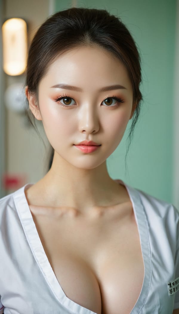 Tags: 21872187, SDXL
{"3": {"inputs": {"seed": 861888541637547, "steps": 32, "cfg": 7.87, "sampler_name": "dpmpp_2m", "scheduler": "karras", "denoise": 1.0, "model": ["27", 0], "positive": ["6", 0], "negative": ["7", 0], "latent_image": ["5", 0]}, "class_type": "KSampler"}, "4": {"inputs": {"ckpt_name": "juggernautxl.safetensors"}, "class_type": "CheckpointLoaderSimple"}, "5": {"inputs": {"width": 768, "height": 1344, "batch_size": 1}, "class_type": "EmptyLatentImage"}, "6": {"inputs": {"text": "22 year old girl, (ukrainian:0.98), (chinese:1.03), (eyelashes:0.97), (detailed face:1.01), (seductive pose:1.02), (double eyelids:0.95), (cute:0.98), (temptress:0.96), (slim:1.12), (sexy lips:1.01), (idol:0.97), (beautiful eyes:0.96), (blush:1.00), (seductive facial expression:1.02), (pale skin:0.97), (in a seductive pose:1.03), (large perky breasts:1.08), (cleavage:0.98), (thigh gap:0.97), (nurse in uniform:0.95) working in a hospital ward, (candid cinema:1.03), (soft lighting:1.04), (portra:1.00), (detailed skin:1.01), (natural looking skin:1.08), (skin fuzz:1.06), (RAW:1.00), (film:1.01), (textured skin:1.05)", "clip": ["27", 1]}, "class_type": "CLIPTextEncode"}, "7": {"inputs": {"text": "(distorted:1.14), (open mouth:1.14), (watermark:1.08), (twisted:1.12), (bad hands:1.14), (worst quality:1.11), (low resolution:1.07)", "clip": ["27", 1]}, "class_type": "CLIPTextEncode"}, "8": {"inputs": {"samples": ["3", 0], "vae": ["4", 2]}, "class_type": "VAEDecode"}, "25": {"inputs": {"lora_name": "nudify_xl.safetensors", "strength_model": 0.29, "strength_clip": 0.05, "model": ["4", 0], "clip": ["4", 1]}, "class_type": "LoraLoader"}, "26": {"inputs": {"lora_name": "shirtlift_SDXL_v2.safetensors", "strength_model": 0.04, "strength_clip": 0.12, "model": ["25", 0], "clip": ["25", 1]}, "class_type": "LoraLoader"}, "27": {"inputs": {"lora_name": "PerfectEyesXL.safetensors", "strength_model": 0.02, "strength_clip": 0.1, "model": ["26", 0], "clip": ["26", 1]}, "class_type": "LoraLoader"}, "30": {"inputs": {"model_name": "4x_NMKD-Superscale-SP_178000_G.pth"}, "class_type": "UpscaleModelLoader"}, "31": {"inputs": {"upscale_model": ["30", 0], "image": ["8", 0]}, "class_type": "ImageUpscaleWithModel"}, "32": {"inputs": {"upscale_method": "lanczos", "scale_by": 0.5, "image": ["31", 0]}, "class_type": "ImageScaleBy"}, "33": {"inputs": {"pixels": ["32", 0], "vae": ["4", 2]}, "class_type": "VAEEncode"}, "34": {"inputs": {"seed": 861888541637547, "steps": 32, "cfg": 7.87, "sampler_name": "dpmpp_2m", "scheduler": "karras", "denoise": 0.3, "model": ["27", 0], "positive": ["6", 0], "negative": ["7", 0], "latent_image": ["33", 0]}, "class_type": "KSampler"}, "36": {"inputs": {"samples": ["34", 0], "vae": ["4", 2]}, "class_type": "VAEDecode"}, "39": {"inputs": {"filename_prefix": "comfyapi-1713522326859", "images": ["36", 0]}, "class_type": "SaveImage"}}