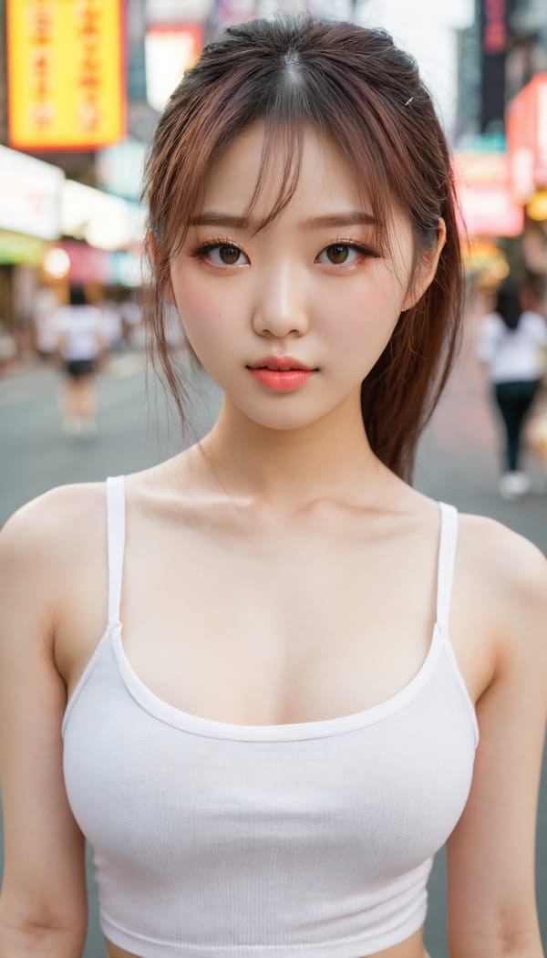 Tags: 21872187, SDXL
{"3": {"inputs": {"seed": 156182376258377, "steps": 32, "cfg": 6.03, "sampler_name": "dpmpp_2m", "scheduler": "karras", "denoise": 1.0, "model": ["27", 0], "positive": ["6", 0], "negative": ["7", 0], "latent_image": ["5", 0]}, "class_type": "KSampler"}, "4": {"inputs": {"ckpt_name": "juggernautxl.safetensors"}, "class_type": "CheckpointLoaderSimple"}, "5": {"inputs": {"width": 768, "height": 1344, "batch_size": 1}, "class_type": "EmptyLatentImage"}, "6": {"inputs": {"text": "18 year old girl, (korean:0.95), (detailed face:1.10), (cute:1.11), (beautiful eyes:1.04), (idol:1.12), (seductive facial expression:1.11), (eyelashes:0.98), (sexy lips:1.10), (blush:1.12), (pale skin:1.13), (slim:0.99), (double eyelids:0.96), (seductive pose:1.04), (temptress:1.06), (in a seductive pose:1.13), (large perky breasts:0.95), (cleavage:0.98), (thigh gap:1.12), (white tanktop:1.01), busy street, (skin fuzz:1.04), (natural looking skin:1.01), (portra:1.03), (soft lighting:1.05), (textured skin:1.01), (film:1.05), (RAW:1.05), (candid cinema:1.06), (detailed skin:1.01)", "clip": ["27", 1]}, "class_type": "CLIPTextEncode"}, "7": {"inputs": {"text": "(watermark:1.09), (distorted:1.11), (bad hands:1.13), (low resolution:1.05), (twisted:1.11), (worst quality:1.11), (open mouth:1.10)", "clip": ["27", 1]}, "class_type": "CLIPTextEncode"}, "8": {"inputs": {"samples": ["3", 0], "vae": ["4", 2]}, "class_type": "VAEDecode"}, "25": {"inputs": {"lora_name": "nudify_xl.safetensors", "strength_model": 0.04, "strength_clip": 0.18, "model": ["4", 0], "clip": ["4", 1]}, "class_type": "LoraLoader"}, "26": {"inputs": {"lora_name": "shirtlift_SDXL_v2.safetensors", "strength_model": 0.16, "strength_clip": 0.02, "model": ["25", 0], "clip": ["25", 1]}, "class_type": "LoraLoader"}, "27": {"inputs": {"lora_name": "PerfectEyesXL.safetensors", "strength_model": 0.04, "strength_clip": 0.16, "model": ["26", 0], "clip": ["26", 1]}, "class_type": "LoraLoader"}, "30": {"inputs": {"model_name": "4x_NMKD-Superscale-SP_178000_G.pth"}, "class_type": "UpscaleModelLoader"}, "31": {"inputs": {"upscale_model": ["30", 0], "image": ["8", 0]}, "class_type": "ImageUpscaleWithModel"}, "32": {"inputs": {"upscale_method": "lanczos", "scale_by": 0.5, "image": ["31", 0]}, "class_type": "ImageScaleBy"}, "33": {"inputs": {"pixels": ["32", 0], "vae": ["4", 2]}, "class_type": "VAEEncode"}, "34": {"inputs": {"seed": 156182376258377, "steps": 32, "cfg": 6.03, "sampler_name": "dpmpp_2m", "scheduler": "karras", "denoise": 0.3, "model": ["27", 0], "positive": ["6", 0], "negative": ["7", 0], "latent_image": ["33", 0]}, "class_type": "KSampler"}, "36": {"inputs": {"samples": ["34", 0], "vae": ["4", 2]}, "class_type": "VAEDecode"}, "39": {"inputs": {"filename_prefix": "comfyapi-1714845934530", "images": ["36", 0]}, "class_type": "SaveImage"}}