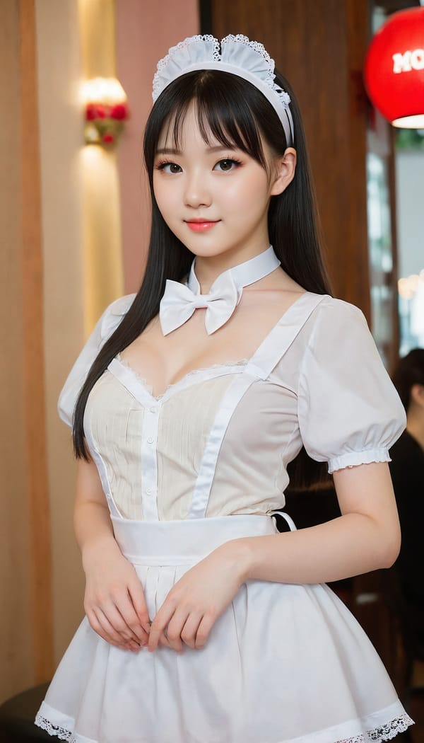 Tags: 21872187, SDXL
{"3": {"inputs": {"seed": 569330249816500, "steps": 64, "cfg": 7.14, "sampler_name": "dpmpp_2m", "scheduler": "karras", "denoise": 1.0, "model": ["27", 0], "positive": ["6", 0], "negative": ["7", 0], "latent_image": ["5", 0]}, "class_type": "KSampler"}, "4": {"inputs": {"ckpt_name": "juggernautXL_v8Rundiffusion.safetensors"}, "class_type": "CheckpointLoaderSimple"}, "5": {"inputs": {"width": 768, "height": 1344, "batch_size": 1}, "class_type": "EmptyLatentImage"}, "6": {"inputs": {"text": "18 year old girl, (ukrainian:0.97), (taiwanese:1.06), (eyelashes:1.12), (double eyelids:0.95), (pale skin:0.98), (seductive facial expression:0.99), (cute:1.08), (detailed face:0.98), (slim:1.14), (blush:1.03), (idol:1.14), (sexy lips:1.10), (seductive pose:1.01), (in a seductive pose:0.95), (large perky breasts:1.03), (cleavage:1.02), (thigh gap:1.03), in a (skimpy maid costume:1.06) working at a maid cafe, choker, bowtie, headband, pleated skirt, (portra:1.07), (RAW:1.02), (candid cinema:1.05), (natural looking skin:1.02), (detailed skin:1.04), (soft lighting:1.05), (skin fuzz:1.01), (film:1.05)", "clip": ["27", 1]}, "class_type": "CLIPTextEncode"}, "7": {"inputs": {"text": "(low resolution:1.07), (twisted:1.12), (open mouth:1.08), (worst quality:1.08), (bad hands:1.11), (watermark:1.06), (distorted:1.13)", "clip": ["27", 1]}, "class_type": "CLIPTextEncode"}, "8": {"inputs": {"samples": ["3", 0], "vae": ["4", 2]}, "class_type": "VAEDecode"}, "25": {"inputs": {"lora_name": "nudify_xl.safetensors", "strength_model": 0.13, "strength_clip": 0.16, "model": ["4", 0], "clip": ["4", 1]}, "class_type": "LoraLoader"}, "26": {"inputs": {"lora_name": "shirtlift_SDXL_v2.safetensors", "strength_model": 0.16, "strength_clip": 0.02, "model": ["25", 0], "clip": ["25", 1]}, "class_type": "LoraLoader"}, "27": {"inputs": {"lora_name": "PerfectEyesXL.safetensors", "strength_model": 0.19, "strength_clip": 0.18, "model": ["26", 0], "clip": ["26", 1]}, "class_type": "LoraLoader"}, "30": {"inputs": {"model_name": "4x_NMKD-Superscale-SP_178000_G.pth"}, "class_type": "UpscaleModelLoader"}, "31": {"inputs": {"upscale_model": ["30", 0], "image": ["8", 0]}, "class_type": "ImageUpscaleWithModel"}, "32": {"inputs": {"upscale_method": "lanczos", "scale_by": 0.5, "image": ["31", 0]}, "class_type": "ImageScaleBy"}, "33": {"inputs": {"pixels": ["32", 0], "vae": ["4", 2]}, "class_type": "VAEEncode"}, "34": {"inputs": {"seed": 569330249816500, "steps": 64, "cfg": 7.14, "sampler_name": "dpmpp_2m", "scheduler": "karras", "denoise": 0.3, "model": ["27", 0], "positive": ["6", 0], "negative": ["7", 0], "latent_image": ["33", 0]}, "class_type": "KSampler"}, "36": {"inputs": {"samples": ["34", 0], "vae": ["4", 2]}, "class_type": "VAEDecode"}, "39": {"inputs": {"filename_prefix": "comfyapi-1707290430154", "images": ["36", 0]}, "class_type": "SaveImage"}}