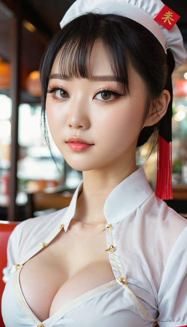 Tags: 21872187, SDXL
{"3": {"inputs": {"seed": 227328970144206, "steps": 32, "cfg": 7.69, "sampler_name": "dpmpp_2m", "scheduler": "karras", "denoise": 1.0, "model": ["27", 0], "positive": ["6", 0], "negative": ["7", 0], "latent_image": ["5", 0]}, "class_type": "KSampler"}, "4": {"inputs": {"ckpt_name": "juggernautxl.safetensors"}, "class_type": "CheckpointLoaderSimple"}, "5": {"inputs": {"width": 768, "height": 1344, "batch_size": 1}, "class_type": "EmptyLatentImage"}, "6": {"inputs": {"text": "19 year old girl, (chinese:1.13), (japanese:1.02), (eyelashes:1.07), (seductive pose:1.09), (idol:1.03), (pale skin:1.05), (beautiful eyes:1.05), (temptress:0.97), (sexy lips:0.95), (blush:1.01), (seductive facial expression:1.09), (cute:1.11), (detailed face:1.07), (double eyelids:1.05), (in a seductive pose:1.06), (large perky breasts:0.99), (cleavage:0.95), (thigh gap:1.14), (a waitress in uniform:1.00) working at a restaurant, (detailed skin:1.00), (RAW:1.06), (soft lighting:1.09), (textured skin:1.08), (skin fuzz:1.08), (portra:1.08), (film:1.02), (candid cinema:1.03), (natural looking skin:1.02)", "clip": ["27", 1]}, "class_type": "CLIPTextEncode"}, "7": {"inputs": {"text": "(watermark:1.13), (bad hands:1.13), (low resolution:1.12), (worst quality:1.05), (twisted:1.05), (distorted:1.05), (open mouth:1.13)", "clip": ["27", 1]}, "class_type": "CLIPTextEncode"}, "8": {"inputs": {"samples": ["3", 0], "vae": ["4", 2]}, "class_type": "VAEDecode"}, "25": {"inputs": {"lora_name": "nudify_xl.safetensors", "strength_model": 0.16, "strength_clip": 0.17, "model": ["4", 0], "clip": ["4", 1]}, "class_type": "LoraLoader"}, "26": {"inputs": {"lora_name": "shirtlift_SDXL_v2.safetensors", "strength_model": 0.06, "strength_clip": 0.19, "model": ["25", 0], "clip": ["25", 1]}, "class_type": "LoraLoader"}, "27": {"inputs": {"lora_name": "PerfectEyesXL.safetensors", "strength_model": 0.08, "strength_clip": 0.0, "model": ["26", 0], "clip": ["26", 1]}, "class_type": "LoraLoader"}, "30": {"inputs": {"model_name": "4x_NMKD-Superscale-SP_178000_G.pth"}, "class_type": "UpscaleModelLoader"}, "31": {"inputs": {"upscale_model": ["30", 0], "image": ["8", 0]}, "class_type": "ImageUpscaleWithModel"}, "32": {"inputs": {"upscale_method": "lanczos", "scale_by": 0.5, "image": ["31", 0]}, "class_type": "ImageScaleBy"}, "33": {"inputs": {"pixels": ["32", 0], "vae": ["4", 2]}, "class_type": "VAEEncode"}, "34": {"inputs": {"seed": 227328970144206, "steps": 32, "cfg": 7.69, "sampler_name": "dpmpp_2m", "scheduler": "karras", "denoise": 0.3, "model": ["27", 0], "positive": ["6", 0], "negative": ["7", 0], "latent_image": ["33", 0]}, "class_type": "KSampler"}, "36": {"inputs": {"samples": ["34", 0], "vae": ["4", 2]}, "class_type": "VAEDecode"}, "39": {"inputs": {"filename_prefix": "comfyapi-1733933540219", "images": ["36", 0]}, "class_type": "SaveImage"}}