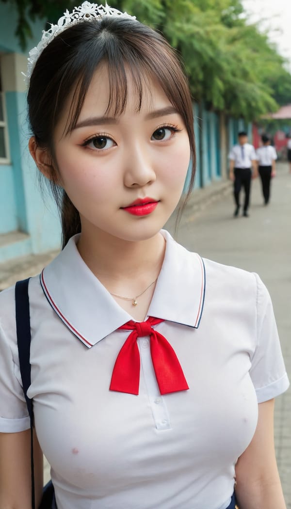 Tags: 21872187, SDXL
{"3": {"inputs": {"seed": 429560146050187, "steps": 32, "cfg": 7.61, "sampler_name": "dpmpp_2m", "scheduler": "karras", "denoise": 1.0, "model": ["27", 0], "positive": ["6", 0], "negative": ["7", 0], "latent_image": ["5", 0]}, "class_type": "KSampler"}, "4": {"inputs": {"ckpt_name": "juggernautXL_v8Rundiffusion.safetensors"}, "class_type": "CheckpointLoaderSimple"}, "5": {"inputs": {"width": 768, "height": 1344, "batch_size": 1}, "class_type": "EmptyLatentImage"}, "6": {"inputs": {"text": "20 year old girl, (chinese:1.13), (ukrainian:0.95), (double eyelids:1.06), (idol:0.97), (detailed face:0.97), (eyelashes:1.12), (pale skin:1.03), (cute:1.09), (seductive pose:1.03), (sexy lips:1.00), (beautiful eyes:1.02), (seductive facial expression:1.06), (temptress:0.97), (blush:1.07), (slim:1.03), (in a seductive pose:1.03), (large perky breasts:0.97), (cleavage:1.04), (thigh gap:1.11), (school uniform:1.14), choker, busy street, (film:1.06), (candid cinema:1.01), (portra:1.03), (textured skin:1.00), (RAW:1.07), (soft lighting:1.03), (skin fuzz:1.01), (detailed skin:1.06), (natural looking skin:1.00)", "clip": ["27", 1]}, "class_type": "CLIPTextEncode"}, "7": {"inputs": {"text": "(bad hands:1.05), (low resolution:1.08), (distorted:1.09), (open mouth:1.09), (twisted:1.06), (watermark:1.12), (worst quality:1.14)", "clip": ["27", 1]}, "class_type": "CLIPTextEncode"}, "8": {"inputs": {"samples": ["3", 0], "vae": ["4", 2]}, "class_type": "VAEDecode"}, "25": {"inputs": {"lora_name": "nudify_xl.safetensors", "strength_model": 0.16, "strength_clip": 0.37, "model": ["4", 0], "clip": ["4", 1]}, "class_type": "LoraLoader"}, "26": {"inputs": {"lora_name": "shirtlift_SDXL_v2.safetensors", "strength_model": 0.17, "strength_clip": 0.07, "model": ["25", 0], "clip": ["25", 1]}, "class_type": "LoraLoader"}, "27": {"inputs": {"lora_name": "PerfectEyesXL.safetensors", "strength_model": 0.1, "strength_clip": 0.05, "model": ["26", 0], "clip": ["26", 1]}, "class_type": "LoraLoader"}, "30": {"inputs": {"model_name": "4x_NMKD-Superscale-SP_178000_G.pth"}, "class_type": "UpscaleModelLoader"}, "31": {"inputs": {"upscale_model": ["30", 0], "image": ["8", 0]}, "class_type": "ImageUpscaleWithModel"}, "32": {"inputs": {"upscale_method": "lanczos", "scale_by": 0.5, "image": ["31", 0]}, "class_type": "ImageScaleBy"}, "33": {"inputs": {"pixels": ["32", 0], "vae": ["4", 2]}, "class_type": "VAEEncode"}, "34": {"inputs": {"seed": 429560146050187, "steps": 32, "cfg": 7.61, "sampler_name": "dpmpp_2m", "scheduler": "karras", "denoise": 0.3, "model": ["27", 0], "positive": ["6", 0], "negative": ["7", 0], "latent_image": ["33", 0]}, "class_type": "KSampler"}, "36": {"inputs": {"samples": ["34", 0], "vae": ["4", 2]}, "class_type": "VAEDecode"}, "39": {"inputs": {"filename_prefix": "comfyapi-1708237158726", "images": ["36", 0]}, "class_type": "SaveImage"}}