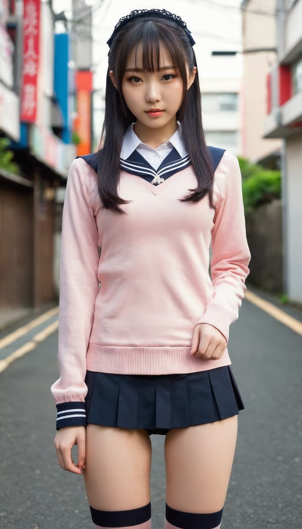 Tags: 21872187, SDXL
{"3": {"inputs": {"seed": 341872954069395, "steps": 32, "cfg": 5.6, "sampler_name": "dpmpp_2m", "scheduler": "karras", "denoise": 1.0, "model": ["27", 0], "positive": ["6", 0], "negative": ["7", 0], "latent_image": ["5", 0]}, "class_type": "KSampler"}, "4": {"inputs": {"ckpt_name": "juggernautxl.safetensors"}, "class_type": "CheckpointLoaderSimple"}, "5": {"inputs": {"width": 768, "height": 1344, "batch_size": 1}, "class_type": "EmptyLatentImage"}, "6": {"inputs": {"text": "21 year old girl, (japanese:1.02), (detailed face:1.07), (temptress:1.03), (slim:1.11), (blush:1.14), (idol:1.09), (beautiful eyes:0.96), (double eyelids:1.02), (sexy lips:1.11), (pale skin:0.96), (seductive facial expression:1.02), (cute:1.11), (perky ass:0.97), (exposed ass:0.97), (looking back:1.14), (sexy ass:1.07), (thigh gap:1.11), (school uniform:1.14), choker, busy street, (film:1.03), (skin fuzz:1.09), (soft lighting:1.09), (textured skin:1.00), (detailed skin:1.04), (natural looking skin:1.07), (candid cinema:1.09), (RAW:1.05), (portra:1.09)", "clip": ["27", 1]}, "class_type": "CLIPTextEncode"}, "7": {"inputs": {"text": "(open mouth:1.12), (distorted:1.07), (watermark:1.13), (low resolution:1.08), (worst quality:1.13), (bad hands:1.07), (twisted:1.10)", "clip": ["27", 1]}, "class_type": "CLIPTextEncode"}, "8": {"inputs": {"samples": ["3", 0], "vae": ["4", 2]}, "class_type": "VAEDecode"}, "25": {"inputs": {"lora_name": "nudify_xl.safetensors", "strength_model": 0.28, "strength_clip": 0.23, "model": ["4", 0], "clip": ["4", 1]}, "class_type": "LoraLoader"}, "26": {"inputs": {"lora_name": "shirtlift_SDXL_v2.safetensors", "strength_model": 0.09, "strength_clip": 0.12, "model": ["25", 0], "clip": ["25", 1]}, "class_type": "LoraLoader"}, "27": {"inputs": {"lora_name": "PerfectEyesXL.safetensors", "strength_model": 0.03, "strength_clip": 0.04, "model": ["26", 0], "clip": ["26", 1]}, "class_type": "LoraLoader"}, "30": {"inputs": {"model_name": "4x_NMKD-Superscale-SP_178000_G.pth"}, "class_type": "UpscaleModelLoader"}, "31": {"inputs": {"upscale_model": ["30", 0], "image": ["8", 0]}, "class_type": "ImageUpscaleWithModel"}, "32": {"inputs": {"upscale_method": "lanczos", "scale_by": 0.5, "image": ["31", 0]}, "class_type": "ImageScaleBy"}, "33": {"inputs": {"pixels": ["32", 0], "vae": ["4", 2]}, "class_type": "VAEEncode"}, "34": {"inputs": {"seed": 341872954069395, "steps": 32, "cfg": 5.6, "sampler_name": "dpmpp_2m", "scheduler": "karras", "denoise": 0.3, "model": ["27", 0], "positive": ["6", 0], "negative": ["7", 0], "latent_image": ["33", 0]}, "class_type": "KSampler"}, "36": {"inputs": {"samples": ["34", 0], "vae": ["4", 2]}, "class_type": "VAEDecode"}, "39": {"inputs": {"filename_prefix": "comfyapi-1716704704647", "images": ["36", 0]}, "class_type": "SaveImage"}}