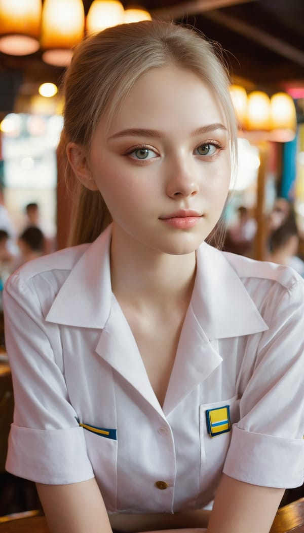 Tags: 21872187, SDXL
{"3": {"inputs": {"seed": 627814639160742, "steps": 32, "cfg": 6.25, "sampler_name": "dpmpp_2m", "scheduler": "karras", "denoise": 1.0, "model": ["27", 0], "positive": ["6", 0], "negative": ["7", 0], "latent_image": ["5", 0]}, "class_type": "KSampler"}, "4": {"inputs": {"ckpt_name": "juggernautxl.safetensors"}, "class_type": "CheckpointLoaderSimple"}, "5": {"inputs": {"width": 768, "height": 1344, "batch_size": 1}, "class_type": "EmptyLatentImage"}, "6": {"inputs": {"text": "18 year old girl, (ukrainian:1.14), (detailed face:1.06), (beautiful eyes:0.96), (blush:1.02), (idol:1.07), (double eyelids:1.12), (pale skin:1.05), (slim:1.14), (cute:0.99), (sexy lips:0.95), (seductive facial expression:1.13), (seductive pose:1.05), (on all fours:0.99), (spreading ass cheeks:1.07), (from behind:0.99), (backboob:0.95), (a waitress in uniform:0.95) working at a restaurant, (film:1.08), (soft lighting:1.08), (RAW:1.05), (portra:1.00), (natural looking skin:1.06), (textured skin:1.06), (candid cinema:1.00), (detailed skin:1.02), (skin fuzz:1.02)", "clip": ["27", 1]}, "class_type": "CLIPTextEncode"}, "7": {"inputs": {"text": "(open mouth:1.09), (twisted:1.11), (watermark:1.12), (worst quality:1.05), (distorted:1.13), (low resolution:1.11), (bad hands:1.06)", "clip": ["27", 1]}, "class_type": "CLIPTextEncode"}, "8": {"inputs": {"samples": ["3", 0], "vae": ["4", 2]}, "class_type": "VAEDecode"}, "25": {"inputs": {"lora_name": "nudify_xl.safetensors", "strength_model": 0.14, "strength_clip": 0.28, "model": ["4", 0], "clip": ["4", 1]}, "class_type": "LoraLoader"}, "26": {"inputs": {"lora_name": "shirtlift_SDXL_v2.safetensors", "strength_model": 0.08, "strength_clip": 0.03, "model": ["25", 0], "clip": ["25", 1]}, "class_type": "LoraLoader"}, "27": {"inputs": {"lora_name": "PerfectEyesXL.safetensors", "strength_model": 0.03, "strength_clip": 0.14, "model": ["26", 0], "clip": ["26", 1]}, "class_type": "LoraLoader"}, "30": {"inputs": {"model_name": "4x_NMKD-Superscale-SP_178000_G.pth"}, "class_type": "UpscaleModelLoader"}, "31": {"inputs": {"upscale_model": ["30", 0], "image": ["8", 0]}, "class_type": "ImageUpscaleWithModel"}, "32": {"inputs": {"upscale_method": "lanczos", "scale_by": 0.5, "image": ["31", 0]}, "class_type": "ImageScaleBy"}, "33": {"inputs": {"pixels": ["32", 0], "vae": ["4", 2]}, "class_type": "VAEEncode"}, "34": {"inputs": {"seed": 627814639160742, "steps": 32, "cfg": 6.25, "sampler_name": "dpmpp_2m", "scheduler": "karras", "denoise": 0.3, "model": ["27", 0], "positive": ["6", 0], "negative": ["7", 0], "latent_image": ["33", 0]}, "class_type": "KSampler"}, "36": {"inputs": {"samples": ["34", 0], "vae": ["4", 2]}, "class_type": "VAEDecode"}, "39": {"inputs": {"filename_prefix": "comfyapi-1731625274143", "images": ["36", 0]}, "class_type": "SaveImage"}}