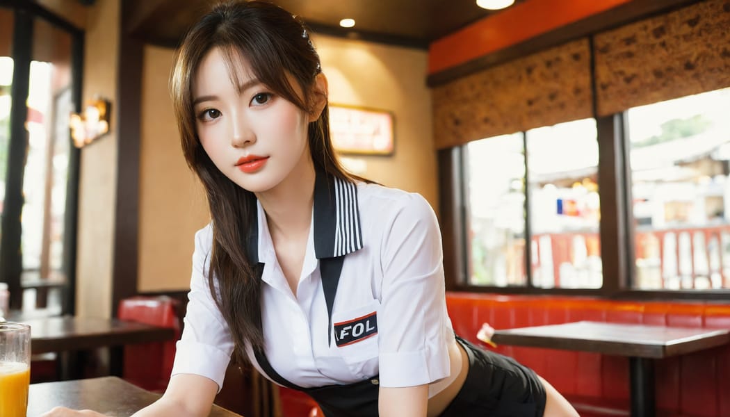 Tags: 21872187, SDXL
{"3": {"inputs": {"seed": 533658786019951, "steps": 32, "cfg": 6.2, "sampler_name": "dpmpp_2m", "scheduler": "karras", "denoise": 1.0, "model": ["27", 0], "positive": ["6", 0], "negative": ["7", 0], "latent_image": ["5", 0]}, "class_type": "KSampler"}, "4": {"inputs": {"ckpt_name": "helloworldxl.safetensors"}, "class_type": "CheckpointLoaderSimple"}, "5": {"inputs": {"width": 1344, "height": 768, "batch_size": 1}, "class_type": "EmptyLatentImage"}, "6": {"inputs": {"text": "27 year old girl, (korean:1.09), (eyelashes:1.10), (detailed face:1.09), (temptress:1.06), (double eyelids:0.96), (seductive pose:1.02), (seductive facial expression:1.00), (slim:1.14), (cute:1.14), (sexy lips:1.10), (beautiful eyes:1.10), (pale skin:1.03), (idol:1.09), (in a seductive pose:0.99), (large perky breasts:1.02), (cleavage:1.06), (thigh gap:1.09), (a waitress in uniform:1.13) working at a restaurant, (textured skin:1.09), (skin fuzz:1.06), (detailed skin:1.06), (candid cinema:1.08), (portra:1.05), (natural looking skin:1.06), (RAW:1.06), (film:1.00), (soft lighting:1.00)", "clip": ["27", 1]}, "class_type": "CLIPTextEncode"}, "7": {"inputs": {"text": "(worst quality:1.11), (open mouth:1.11), (watermark:1.08), (twisted:1.10), (bad hands:1.06), (low resolution:1.14), (distorted:1.09)", "clip": ["27", 1]}, "class_type": "CLIPTextEncode"}, "8": {"inputs": {"samples": ["3", 0], "vae": ["4", 2]}, "class_type": "VAEDecode"}, "25": {"inputs": {"lora_name": "nudify_xl.safetensors", "strength_model": 0.13, "strength_clip": 0.06, "model": ["4", 0], "clip": ["4", 1]}, "class_type": "LoraLoader"}, "26": {"inputs": {"lora_name": "shirtlift_SDXL_v2.safetensors", "strength_model": 0.0, "strength_clip": 0.19, "model": ["25", 0], "clip": ["25", 1]}, "class_type": "LoraLoader"}, "27": {"inputs": {"lora_name": "PerfectEyesXL.safetensors", "strength_model": 0.06, "strength_clip": 0.14, "model": ["26", 0], "clip": ["26", 1]}, "class_type": "LoraLoader"}, "30": {"inputs": {"model_name": "4x_NMKD-Superscale-SP_178000_G.pth"}, "class_type": "UpscaleModelLoader"}, "31": {"inputs": {"upscale_model": ["30", 0], "image": ["8", 0]}, "class_type": "ImageUpscaleWithModel"}, "32": {"inputs": {"upscale_method": "lanczos", "scale_by": 0.5, "image": ["31", 0]}, "class_type": "ImageScaleBy"}, "33": {"inputs": {"pixels": ["32", 0], "vae": ["4", 2]}, "class_type": "VAEEncode"}, "34": {"inputs": {"seed": 533658786019951, "steps": 32, "cfg": 6.2, "sampler_name": "dpmpp_2m", "scheduler": "karras", "denoise": 0.3, "model": ["27", 0], "positive": ["6", 0], "negative": ["7", 0], "latent_image": ["33", 0]}, "class_type": "KSampler"}, "36": {"inputs": {"samples": ["34", 0], "vae": ["4", 2]}, "class_type": "VAEDecode"}, "39": {"inputs": {"filename_prefix": "comfyapi-1723640339776", "images": ["36", 0]}, "class_type": "SaveImage"}}