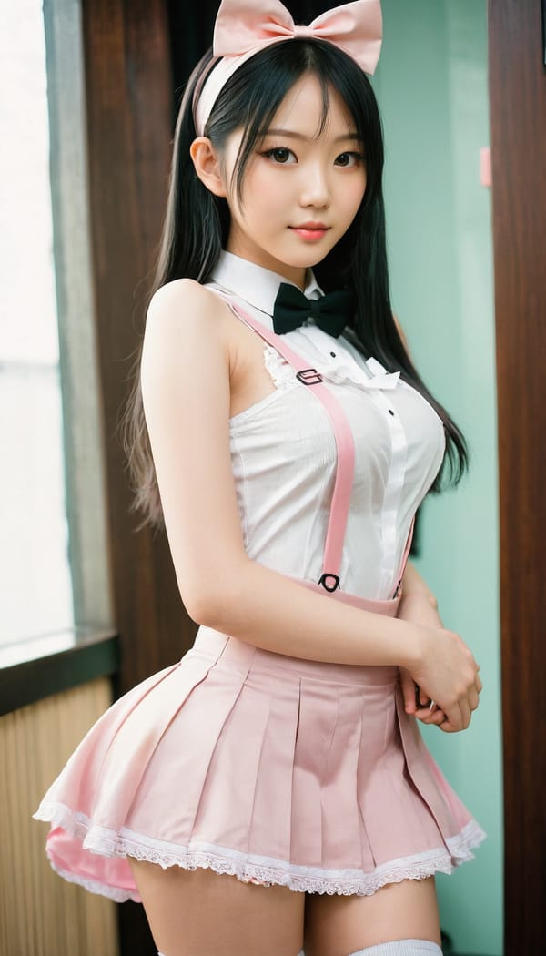 Tags: 21872187, SDXL
{"3": {"inputs": {"seed": 122263588679620, "steps": 64, "cfg": 6.73, "sampler_name": "dpmpp_2m", "scheduler": "karras", "denoise": 1.0, "model": ["27", 0], "positive": ["6", 0], "negative": ["7", 0], "latent_image": ["5", 0]}, "class_type": "KSampler"}, "4": {"inputs": {"ckpt_name": "juggernautxl.safetensors"}, "class_type": "CheckpointLoaderSimple"}, "5": {"inputs": {"width": 768, "height": 1344, "batch_size": 1}, "class_type": "EmptyLatentImage"}, "6": {"inputs": {"text": "24 year old girl, (taiwanese:1.00), (idol:1.04), (pale skin:1.00), (slim:1.14), (beautiful eyes:1.06), (blush:1.06), (eyelashes:1.08), (detailed face:1.05), (seductive pose:0.95), (sexy lips:1.12), (double eyelids:0.98), (seductive facial expression:1.08), (cute:1.11), (perky ass:1.06), (exposed ass:1.12), (looking back:1.09), (sexy ass:1.09), (thigh gap:1.02), in a (skimpy maid costume:1.04) working at a maid cafe, choker, bowtie, headband, pleated skirt, (detailed skin:1.09), (portra:1.02), (film:1.05), (natural looking skin:1.07), (RAW:1.03), (skin fuzz:1.09), (soft lighting:1.01), (textured skin:1.05), (candid cinema:1.05)", "clip": ["27", 1]}, "class_type": "CLIPTextEncode"}, "7": {"inputs": {"text": "(bad hands:1.11), (twisted:1.06), (open mouth:1.08), (low resolution:1.08), (watermark:1.05), (worst quality:1.10), (distorted:1.06)", "clip": ["27", 1]}, "class_type": "CLIPTextEncode"}, "8": {"inputs": {"samples": ["3", 0], "vae": ["4", 2]}, "class_type": "VAEDecode"}, "25": {"inputs": {"lora_name": "nudify_xl.safetensors", "strength_model": 0.32, "strength_clip": 0.24, "model": ["4", 0], "clip": ["4", 1]}, "class_type": "LoraLoader"}, "26": {"inputs": {"lora_name": "shirtlift_SDXL_v2.safetensors", "strength_model": 0.16, "strength_clip": 0.08, "model": ["25", 0], "clip": ["25", 1]}, "class_type": "LoraLoader"}, "27": {"inputs": {"lora_name": "PerfectEyesXL.safetensors", "strength_model": 0.11, "strength_clip": 0.05, "model": ["26", 0], "clip": ["26", 1]}, "class_type": "LoraLoader"}, "30": {"inputs": {"model_name": "4x_NMKD-Superscale-SP_178000_G.pth"}, "class_type": "UpscaleModelLoader"}, "31": {"inputs": {"upscale_model": ["30", 0], "image": ["8", 0]}, "class_type": "ImageUpscaleWithModel"}, "32": {"inputs": {"upscale_method": "lanczos", "scale_by": 0.5, "image": ["31", 0]}, "class_type": "ImageScaleBy"}, "33": {"inputs": {"pixels": ["32", 0], "vae": ["4", 2]}, "class_type": "VAEEncode"}, "34": {"inputs": {"seed": 122263588679620, "steps": 64, "cfg": 6.73, "sampler_name": "dpmpp_2m", "scheduler": "karras", "denoise": 0.3, "model": ["27", 0], "positive": ["6", 0], "negative": ["7", 0], "latent_image": ["33", 0]}, "class_type": "KSampler"}, "36": {"inputs": {"samples": ["34", 0], "vae": ["4", 2]}, "class_type": "VAEDecode"}, "39": {"inputs": {"filename_prefix": "comfyapi-1734328846800", "images": ["36", 0]}, "class_type": "SaveImage"}}