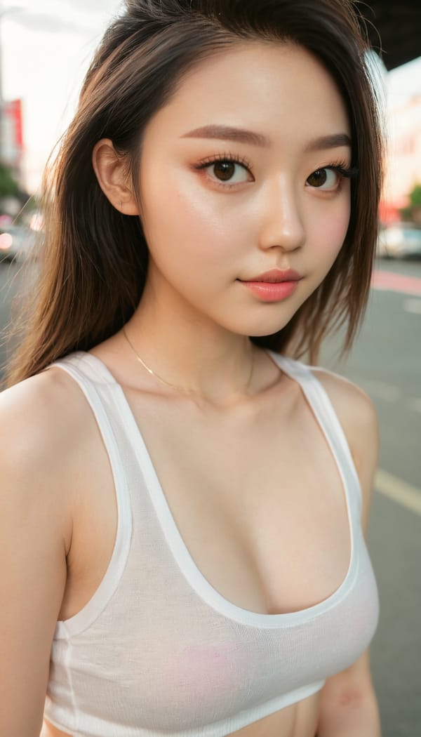 Tags: 21872187, SDXL
{"3": {"inputs": {"seed": 287022015878201, "steps": 64, "cfg": 7.3, "sampler_name": "dpmpp_2m", "scheduler": "karras", "denoise": 1.0, "model": ["27", 0], "positive": ["6", 0], "negative": ["7", 0], "latent_image": ["5", 0]}, "class_type": "KSampler"}, "4": {"inputs": {"ckpt_name": "juggernautxl.safetensors"}, "class_type": "CheckpointLoaderSimple"}, "5": {"inputs": {"width": 768, "height": 1344, "batch_size": 1}, "class_type": "EmptyLatentImage"}, "6": {"inputs": {"text": "22 year old girl, (double eyelids:0.96), (detailed face:0.96), (eyelashes:1.09), (slim:1.01), (seductive facial expression:0.98), (sexy lips:0.98), (blush:0.96), (pale skin:1.03), (cute:0.99), (temptress:0.97), (idol:1.03), (perky ass:1.06), (exposed ass:1.11), (looking back:1.12), (sexy ass:1.00), (thigh gap:0.97), (white tanktop:1.12), busy street, (candid cinema:1.04), (soft lighting:1.04), (film:1.08), (detailed skin:1.01), (textured skin:1.06), (portra:1.03), (skin fuzz:1.04), (RAW:1.06), (natural looking skin:1.09)", "clip": ["27", 1]}, "class_type": "CLIPTextEncode"}, "7": {"inputs": {"text": "(bad hands:1.12), (watermark:1.14), (twisted:1.13), (low resolution:1.05), (open mouth:1.06), (worst quality:1.14), (distorted:1.05)", "clip": ["27", 1]}, "class_type": "CLIPTextEncode"}, "8": {"inputs": {"samples": ["3", 0], "vae": ["4", 2]}, "class_type": "VAEDecode"}, "25": {"inputs": {"lora_name": "nudify_xl.safetensors", "strength_model": 0.32, "strength_clip": 0.33, "model": ["4", 0], "clip": ["4", 1]}, "class_type": "LoraLoader"}, "26": {"inputs": {"lora_name": "shirtlift_SDXL_v2.safetensors", "strength_model": 0.16, "strength_clip": 0.19, "model": ["25", 0], "clip": ["25", 1]}, "class_type": "LoraLoader"}, "27": {"inputs": {"lora_name": "PerfectEyesXL.safetensors", "strength_model": 0.16, "strength_clip": 0.17, "model": ["26", 0], "clip": ["26", 1]}, "class_type": "LoraLoader"}, "30": {"inputs": {"model_name": "4x_NMKD-Superscale-SP_178000_G.pth"}, "class_type": "UpscaleModelLoader"}, "31": {"inputs": {"upscale_model": ["30", 0], "image": ["8", 0]}, "class_type": "ImageUpscaleWithModel"}, "32": {"inputs": {"upscale_method": "lanczos", "scale_by": 0.5, "image": ["31", 0]}, "class_type": "ImageScaleBy"}, "33": {"inputs": {"pixels": ["32", 0], "vae": ["4", 2]}, "class_type": "VAEEncode"}, "34": {"inputs": {"seed": 287022015878201, "steps": 64, "cfg": 7.3, "sampler_name": "dpmpp_2m", "scheduler": "karras", "denoise": 0.3, "model": ["27", 0], "positive": ["6", 0], "negative": ["7", 0], "latent_image": ["33", 0]}, "class_type": "KSampler"}, "36": {"inputs": {"samples": ["34", 0], "vae": ["4", 2]}, "class_type": "VAEDecode"}, "39": {"inputs": {"filename_prefix": "comfyapi-1723976315064", "images": ["36", 0]}, "class_type": "SaveImage"}}