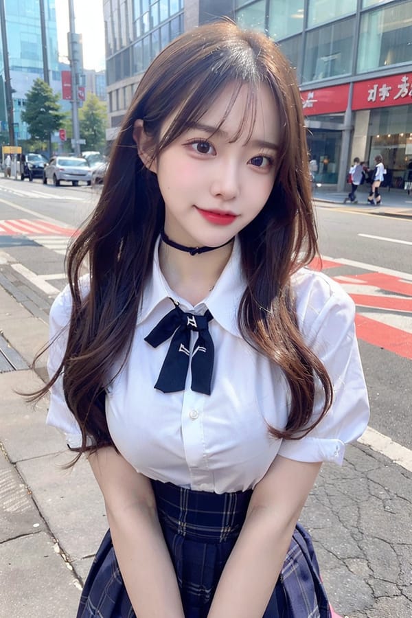 Tags: 21872187
<lora:mix4:0.51>, <lora:JapaneseDollLikeness_v15:0.59>, <lora:koreanDollLikeness:0.67>, (school uniform:1.12), (large breasts:1.11), choker, busy street in urban city, (seductive pose:0.98), extremely detailed eyes, extremely detailed face, cute, sexy lips, seductive smile, double eyelids, eyelashes, pale skin, perky breasts, full body portrait, 4K, hyper realistic, 1girl, (dramatic:0.98)
Negative prompt: drawings, sketches, paintings, black and white, ugly, fat, disfigured, (worst quality:2.00)
Steps: 32, Sampler: DPM++ 2M Karras, CFG scale: 5.91, Seed: 864355034, Size: 512x768, Model hash: fc2511737a, Model: chilloutmix_NiPrunedFp32Fix, Seed resize from: -1x-1, Denoising strength: 0.4, Version: v1.2.1, Hires upscale: 2.0, Hires steps: 16, Hires upscaler: ESRGAN_4x