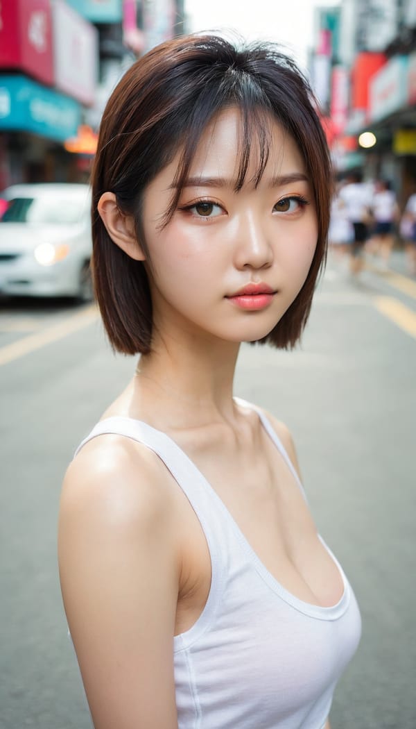 Tags: 21872187, SDXL
{"3": {"inputs": {"seed": 473145564974858, "steps": 32, "cfg": 7.57, "sampler_name": "dpmpp_2m", "scheduler": "karras", "denoise": 1.0, "model": ["27", 0], "positive": ["6", 0], "negative": ["7", 0], "latent_image": ["5", 0]}, "class_type": "KSampler"}, "4": {"inputs": {"ckpt_name": "juggernautxl.safetensors"}, "class_type": "CheckpointLoaderSimple"}, "5": {"inputs": {"width": 768, "height": 1344, "batch_size": 1}, "class_type": "EmptyLatentImage"}, "6": {"inputs": {"text": "19 year old girl, (korean:1.11), (taiwanese:1.09), (chinese:1.02), (russian:0.95), (seductive facial expression:1.07), (double eyelids:0.98), (blush:0.96), (seductive pose:1.00), (beautiful eyes:0.97), (slim:0.97), (idol:1.02), (sexy lips:1.11), (eyelashes:1.07), (detailed face:1.09), (temptress:1.12), (pale skin:1.11), (perky ass:0.96), (exposed ass:1.00), (looking back:1.08), (sexy ass:1.02), (thigh gap:1.13), (white tanktop:1.11), busy street, (natural looking skin:1.07), (skin fuzz:1.07), (textured skin:1.01), (soft lighting:1.05), (portra:1.00), (candid cinema:1.00), (RAW:1.06), (film:1.05), (detailed skin:1.00)", "clip": ["27", 1]}, "class_type": "CLIPTextEncode"}, "7": {"inputs": {"text": "(worst quality:1.05), (twisted:1.13), (watermark:1.12), (bad hands:1.09), (open mouth:1.13), (low resolution:1.11)", "clip": ["27", 1]}, "class_type": "CLIPTextEncode"}, "8": {"inputs": {"samples": ["3", 0], "vae": ["4", 2]}, "class_type": "VAEDecode"}, "25": {"inputs": {"lora_name": "nudify_xl.safetensors", "strength_model": 0.0, "strength_clip": 0.18, "model": ["4", 0], "clip": ["4", 1]}, "class_type": "LoraLoader"}, "26": {"inputs": {"lora_name": "shirtlift_SDXL_v2.safetensors", "strength_model": 0.0, "strength_clip": 0.14, "model": ["25", 0], "clip": ["25", 1]}, "class_type": "LoraLoader"}, "27": {"inputs": {"lora_name": "PerfectEyesXL.safetensors", "strength_model": 0.18, "strength_clip": 0.14, "model": ["26", 0], "clip": ["26", 1]}, "class_type": "LoraLoader"}, "30": {"inputs": {"model_name": "4x_NMKD-Superscale-SP_178000_G.pth"}, "class_type": "UpscaleModelLoader"}, "31": {"inputs": {"upscale_model": ["30", 0], "image": ["8", 0]}, "class_type": "ImageUpscaleWithModel"}, "32": {"inputs": {"upscale_method": "lanczos", "scale_by": 0.5, "image": ["31", 0]}, "class_type": "ImageScaleBy"}, "33": {"inputs": {"pixels": ["32", 0], "vae": ["4", 2]}, "class_type": "VAEEncode"}, "34": {"inputs": {"seed": 473145564974858, "steps": 32, "cfg": 7.57, "sampler_name": "dpmpp_2m", "scheduler": "karras", "denoise": 0.3, "model": ["27", 0], "positive": ["6", 0], "negative": ["7", 0], "latent_image": ["33", 0]}, "class_type": "KSampler"}, "36": {"inputs": {"samples": ["34", 0], "vae": ["4", 2]}, "class_type": "VAEDecode"}, "39": {"inputs": {"filename_prefix": "comfyapi-1727954995639", "images": ["36", 0]}, "class_type": "SaveImage"}}