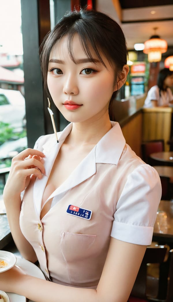 Tags: 21872187, SDXL
{"3": {"inputs": {"seed": 516866116308411, "steps": 32, "cfg": 7.16, "sampler_name": "dpmpp_2m", "scheduler": "karras", "denoise": 1.0, "model": ["27", 0], "positive": ["6", 0], "negative": ["7", 0], "latent_image": ["5", 0]}, "class_type": "KSampler"}, "4": {"inputs": {"ckpt_name": "juggernautxl.safetensors"}, "class_type": "CheckpointLoaderSimple"}, "5": {"inputs": {"width": 768, "height": 1344, "batch_size": 1}, "class_type": "EmptyLatentImage"}, "6": {"inputs": {"text": "23 year old girl, (taiwanese:1.10), (chinese:1.10), (ukrainian:1.00), (double eyelids:1.00), (sexy lips:1.08), (pale skin:0.99), (temptress:0.97), (blush:1.12), (seductive pose:1.06), (slim:1.11), (cute:1.00), (eyelashes:1.04), (beautiful eyes:1.02), (detailed face:1.08), (idol:1.02), (seductive facial expression:1.12), (in a seductive pose:1.11), (large perky breasts:1.08), (cleavage:1.10), (thigh gap:1.08), (a waitress in uniform:1.09) working at a restaurant, (textured skin:1.03), (portra:1.05), (detailed skin:1.06), (RAW:1.08), (natural looking skin:1.06), (film:1.01), (candid cinema:1.09), (soft lighting:1.06), (skin fuzz:1.08)", "clip": ["27", 1]}, "class_type": "CLIPTextEncode"}, "7": {"inputs": {"text": "(bad hands:1.07), (worst quality:1.13), (distorted:1.14), (watermark:1.11), (twisted:1.14), (low resolution:1.12), (open mouth:1.09)", "clip": ["27", 1]}, "class_type": "CLIPTextEncode"}, "8": {"inputs": {"samples": ["3", 0], "vae": ["4", 2]}, "class_type": "VAEDecode"}, "25": {"inputs": {"lora_name": "nudify_xl.safetensors", "strength_model": 0.39, "strength_clip": 0.19, "model": ["4", 0], "clip": ["4", 1]}, "class_type": "LoraLoader"}, "26": {"inputs": {"lora_name": "shirtlift_SDXL_v2.safetensors", "strength_model": 0.14, "strength_clip": 0.09, "model": ["25", 0], "clip": ["25", 1]}, "class_type": "LoraLoader"}, "27": {"inputs": {"lora_name": "PerfectEyesXL.safetensors", "strength_model": 0.14, "strength_clip": 0.18, "model": ["26", 0], "clip": ["26", 1]}, "class_type": "LoraLoader"}, "30": {"inputs": {"model_name": "4x_NMKD-Superscale-SP_178000_G.pth"}, "class_type": "UpscaleModelLoader"}, "31": {"inputs": {"upscale_model": ["30", 0], "image": ["8", 0]}, "class_type": "ImageUpscaleWithModel"}, "32": {"inputs": {"upscale_method": "lanczos", "scale_by": 0.5, "image": ["31", 0]}, "class_type": "ImageScaleBy"}, "33": {"inputs": {"pixels": ["32", 0], "vae": ["4", 2]}, "class_type": "VAEEncode"}, "34": {"inputs": {"seed": 516866116308411, "steps": 32, "cfg": 7.16, "sampler_name": "dpmpp_2m", "scheduler": "karras", "denoise": 0.3, "model": ["27", 0], "positive": ["6", 0], "negative": ["7", 0], "latent_image": ["33", 0]}, "class_type": "KSampler"}, "36": {"inputs": {"samples": ["34", 0], "vae": ["4", 2]}, "class_type": "VAEDecode"}, "39": {"inputs": {"filename_prefix": "comfyapi-1718872026450", "images": ["36", 0]}, "class_type": "SaveImage"}}