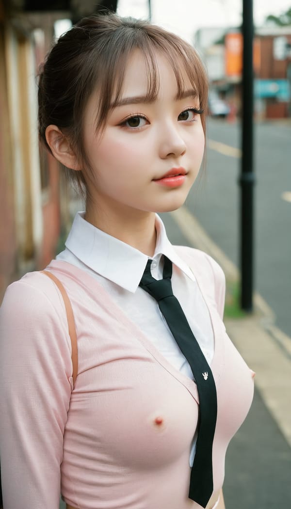 Tags: 21872187, SDXL
{"3": {"inputs": {"seed": 833949741897936, "steps": 64, "cfg": 6.23, "sampler_name": "dpmpp_2m", "scheduler": "karras", "denoise": 1.0, "model": ["27", 0], "positive": ["6", 0], "negative": ["7", 0], "latent_image": ["5", 0]}, "class_type": "KSampler"}, "4": {"inputs": {"ckpt_name": "juggernautxl.safetensors"}, "class_type": "CheckpointLoaderSimple"}, "5": {"inputs": {"width": 768, "height": 1344, "batch_size": 1}, "class_type": "EmptyLatentImage"}, "6": {"inputs": {"text": "19 year old girl, (eyelashes:1.00), (idol:1.02), (sexy lips:1.08), (slim:1.05), (seductive facial expression:1.03), (seductive pose:1.05), (temptress:1.05), (blush:1.13), (double eyelids:1.01), (pale skin:1.10), (beautiful eyes:1.12), (perky ass:1.13), (exposed ass:1.02), (looking back:1.10), (sexy ass:1.01), (thigh gap:1.13), (school uniform:0.99), choker, busy street, (candid cinema:1.01), (RAW:1.09), (film:1.01), (natural looking skin:1.02), (skin fuzz:1.00), (portra:1.00), (detailed skin:1.07), (soft lighting:1.05), (textured skin:1.06)", "clip": ["27", 1]}, "class_type": "CLIPTextEncode"}, "7": {"inputs": {"text": "(bad hands:1.13), (open mouth:1.08), (distorted:1.11), (low resolution:1.10), (twisted:1.07), (watermark:1.14), (worst quality:1.07)", "clip": ["27", 1]}, "class_type": "CLIPTextEncode"}, "8": {"inputs": {"samples": ["3", 0], "vae": ["4", 2]}, "class_type": "VAEDecode"}, "25": {"inputs": {"lora_name": "nudify_xl.safetensors", "strength_model": 0.35, "strength_clip": 0.26, "model": ["4", 0], "clip": ["4", 1]}, "class_type": "LoraLoader"}, "26": {"inputs": {"lora_name": "shirtlift_SDXL_v2.safetensors", "strength_model": 0.12, "strength_clip": 0.06, "model": ["25", 0], "clip": ["25", 1]}, "class_type": "LoraLoader"}, "27": {"inputs": {"lora_name": "PerfectEyesXL.safetensors", "strength_model": 0.02, "strength_clip": 0.1, "model": ["26", 0], "clip": ["26", 1]}, "class_type": "LoraLoader"}, "30": {"inputs": {"model_name": "4x_NMKD-Superscale-SP_178000_G.pth"}, "class_type": "UpscaleModelLoader"}, "31": {"inputs": {"upscale_model": ["30", 0], "image": ["8", 0]}, "class_type": "ImageUpscaleWithModel"}, "32": {"inputs": {"upscale_method": "lanczos", "scale_by": 0.5, "image": ["31", 0]}, "class_type": "ImageScaleBy"}, "33": {"inputs": {"pixels": ["32", 0], "vae": ["4", 2]}, "class_type": "VAEEncode"}, "34": {"inputs": {"seed": 833949741897936, "steps": 64, "cfg": 6.23, "sampler_name": "dpmpp_2m", "scheduler": "karras", "denoise": 0.3, "model": ["27", 0], "positive": ["6", 0], "negative": ["7", 0], "latent_image": ["33", 0]}, "class_type": "KSampler"}, "36": {"inputs": {"samples": ["34", 0], "vae": ["4", 2]}, "class_type": "VAEDecode"}, "39": {"inputs": {"filename_prefix": "comfyapi-1714155544222", "images": ["36", 0]}, "class_type": "SaveImage"}}