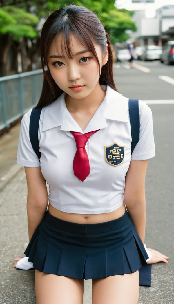 Tags: 21872187, SDXL
{"3": {"inputs": {"seed": 293338712083926, "steps": 32, "cfg": 6.93, "sampler_name": "dpmpp_2m", "scheduler": "karras", "denoise": 1.0, "model": ["27", 0], "positive": ["6", 0], "negative": ["7", 0], "latent_image": ["5", 0]}, "class_type": "KSampler"}, "4": {"inputs": {"ckpt_name": "juggernautxl.safetensors"}, "class_type": "CheckpointLoaderSimple"}, "5": {"inputs": {"width": 768, "height": 1344, "batch_size": 1}, "class_type": "EmptyLatentImage"}, "6": {"inputs": {"text": "19 year old girl, (japanese:0.96), (seductive pose:1.14), (double eyelids:0.96), (eyelashes:1.09), (cute:0.99), (sexy lips:1.08), (detailed face:1.13), (seductive facial expression:0.98), (temptress:1.02), (blush:1.06), (beautiful eyes:1.08), (idol:1.03), (slim:1.09), (perky ass:1.01), (exposed ass:1.12), (looking back:0.96), (sexy ass:1.13), (thigh gap:1.07), (school uniform:1.11), choker, busy street, (RAW:1.01), (candid cinema:1.05), (detailed skin:1.02), (film:1.09), (soft lighting:1.02), (portra:1.03), (textured skin:1.07), (natural looking skin:1.08), (skin fuzz:1.04)", "clip": ["27", 1]}, "class_type": "CLIPTextEncode"}, "7": {"inputs": {"text": "(worst quality:1.14), (open mouth:1.07), (distorted:1.11), (twisted:1.09), (bad hands:1.08), (watermark:1.05), (low resolution:1.09)", "clip": ["27", 1]}, "class_type": "CLIPTextEncode"}, "8": {"inputs": {"samples": ["3", 0], "vae": ["4", 2]}, "class_type": "VAEDecode"}, "25": {"inputs": {"lora_name": "nudify_xl.safetensors", "strength_model": 0.29, "strength_clip": 0.36, "model": ["4", 0], "clip": ["4", 1]}, "class_type": "LoraLoader"}, "26": {"inputs": {"lora_name": "shirtlift_SDXL_v2.safetensors", "strength_model": 0.14, "strength_clip": 0.16, "model": ["25", 0], "clip": ["25", 1]}, "class_type": "LoraLoader"}, "27": {"inputs": {"lora_name": "PerfectEyesXL.safetensors", "strength_model": 0.14, "strength_clip": 0.19, "model": ["26", 0], "clip": ["26", 1]}, "class_type": "LoraLoader"}, "30": {"inputs": {"model_name": "4x_NMKD-Superscale-SP_178000_G.pth"}, "class_type": "UpscaleModelLoader"}, "31": {"inputs": {"upscale_model": ["30", 0], "image": ["8", 0]}, "class_type": "ImageUpscaleWithModel"}, "32": {"inputs": {"upscale_method": "lanczos", "scale_by": 0.5, "image": ["31", 0]}, "class_type": "ImageScaleBy"}, "33": {"inputs": {"pixels": ["32", 0], "vae": ["4", 2]}, "class_type": "VAEEncode"}, "34": {"inputs": {"seed": 293338712083926, "steps": 32, "cfg": 6.93, "sampler_name": "dpmpp_2m", "scheduler": "karras", "denoise": 0.3, "model": ["27", 0], "positive": ["6", 0], "negative": ["7", 0], "latent_image": ["33", 0]}, "class_type": "KSampler"}, "36": {"inputs": {"samples": ["34", 0], "vae": ["4", 2]}, "class_type": "VAEDecode"}, "39": {"inputs": {"filename_prefix": "comfyapi-1735474301387", "images": ["36", 0]}, "class_type": "SaveImage"}}