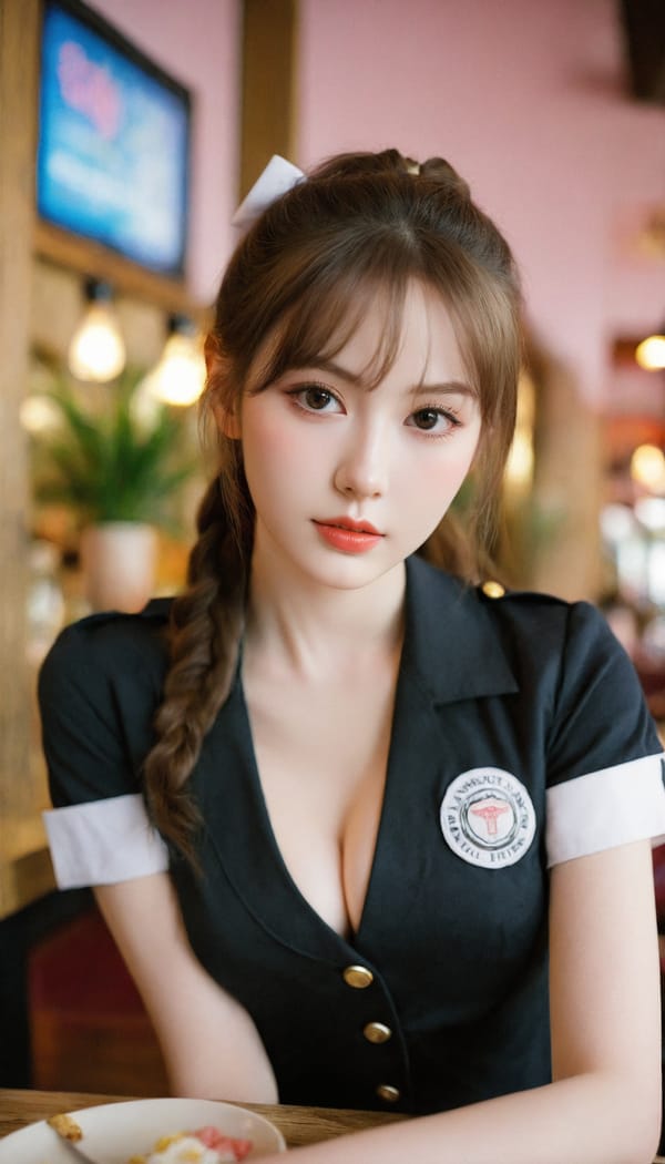 Tags: 21872187, SDXL
{"3": {"inputs": {"seed": 701212043792583, "steps": 64, "cfg": 5.75, "sampler_name": "dpmpp_2m", "scheduler": "karras", "denoise": 1.0, "model": ["27", 0], "positive": ["6", 0], "negative": ["7", 0], "latent_image": ["5", 0]}, "class_type": "KSampler"}, "4": {"inputs": {"ckpt_name": "leosamsHelloworldSDXL_helloworldSDXL32DPO.safetensors"}, "class_type": "CheckpointLoaderSimple"}, "5": {"inputs": {"width": 768, "height": 1344, "batch_size": 1}, "class_type": "EmptyLatentImage"}, "6": {"inputs": {"text": "20 year old girl, (beautiful eyes:1.11), (blush:1.04), (pale skin:1.13), (cute:0.98), (seductive facial expression:1.06), (idol:0.98), (slim:1.11), (temptress:0.97), (detailed face:1.14), (seductive pose:1.05), (double eyelids:1.04), (sexy lips:1.10), (in a seductive pose:0.99), (large perky breasts:1.06), (cleavage:1.02), (thigh gap:1.05), (a waitress in uniform:1.04) working at a restaurant, (soft lighting:1.05), (detailed skin:1.05), (RAW:1.02), (textured skin:1.04), (skin fuzz:1.09), (film:1.02), (candid cinema:1.07), (portra:1.03), (natural looking skin:1.05)", "clip": ["27", 1]}, "class_type": "CLIPTextEncode"}, "7": {"inputs": {"text": "(low resolution:1.09), (open mouth:1.13), (bad hands:1.07), (distorted:1.14), (watermark:1.13), (worst quality:1.14), (twisted:1.05)", "clip": ["27", 1]}, "class_type": "CLIPTextEncode"}, "8": {"inputs": {"samples": ["3", 0], "vae": ["4", 2]}, "class_type": "VAEDecode"}, "25": {"inputs": {"lora_name": "nudify_xl.safetensors", "strength_model": 0.12, "strength_clip": 0.21, "model": ["4", 0], "clip": ["4", 1]}, "class_type": "LoraLoader"}, "26": {"inputs": {"lora_name": "shirtlift_SDXL_v2.safetensors", "strength_model": 0.04, "strength_clip": 0.1, "model": ["25", 0], "clip": ["25", 1]}, "class_type": "LoraLoader"}, "27": {"inputs": {"lora_name": "PerfectEyesXL.safetensors", "strength_model": 0.03, "strength_clip": 0.14, "model": ["26", 0], "clip": ["26", 1]}, "class_type": "LoraLoader"}, "30": {"inputs": {"model_name": "4x_NMKD-Superscale-SP_178000_G.pth"}, "class_type": "UpscaleModelLoader"}, "31": {"inputs": {"upscale_model": ["30", 0], "image": ["8", 0]}, "class_type": "ImageUpscaleWithModel"}, "32": {"inputs": {"upscale_method": "lanczos", "scale_by": 0.5, "image": ["31", 0]}, "class_type": "ImageScaleBy"}, "33": {"inputs": {"pixels": ["32", 0], "vae": ["4", 2]}, "class_type": "VAEEncode"}, "34": {"inputs": {"seed": 701212043792583, "steps": 64, "cfg": 5.75, "sampler_name": "dpmpp_2m", "scheduler": "karras", "denoise": 0.3, "model": ["27", 0], "positive": ["6", 0], "negative": ["7", 0], "latent_image": ["33", 0]}, "class_type": "KSampler"}, "36": {"inputs": {"samples": ["34", 0], "vae": ["4", 2]}, "class_type": "VAEDecode"}, "39": {"inputs": {"filename_prefix": "comfyapi-1709628515073", "images": ["36", 0]}, "class_type": "SaveImage"}}
