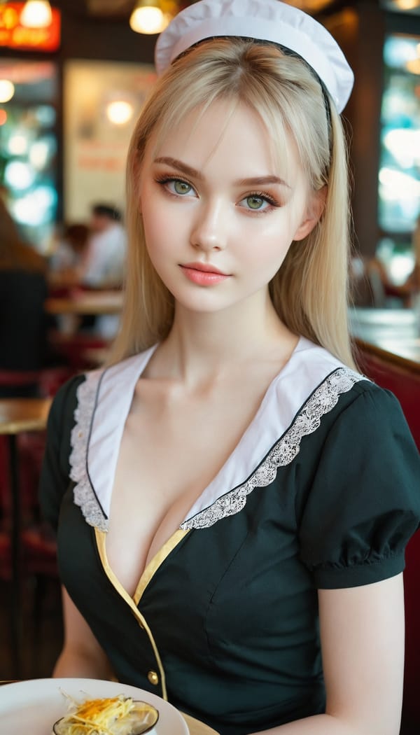 Tags: 21872187, SDXL
{"3": {"inputs": {"seed": 163306354684828, "steps": 32, "cfg": 6.32, "sampler_name": "dpmpp_2m", "scheduler": "karras", "denoise": 1.0, "model": ["27", 0], "positive": ["6", 0], "negative": ["7", 0], "latent_image": ["5", 0]}, "class_type": "KSampler"}, "4": {"inputs": {"ckpt_name": "juggernautxl.safetensors"}, "class_type": "CheckpointLoaderSimple"}, "5": {"inputs": {"width": 768, "height": 1344, "batch_size": 1}, "class_type": "EmptyLatentImage"}, "6": {"inputs": {"text": "19 year old girl, (irish:1.07), (ukrainian:1.14), (blush:1.09), (seductive pose:1.08), (slim:1.10), (seductive facial expression:1.04), (temptress:1.05), (detailed face:0.99), (eyelashes:1.01), (sexy lips:0.97), (idol:1.03), (double eyelids:1.13), (cute:1.04), (beautiful eyes:1.07), (pale skin:1.10), (in a seductive pose:0.97), (large perky breasts:0.98), (cleavage:0.96), (thigh gap:1.13), (a waitress in uniform:1.04) working at a restaurant, (RAW:1.09), (detailed skin:1.08), (film:1.08), (soft lighting:1.07), (skin fuzz:1.05), (textured skin:1.00), (natural looking skin:1.07), (candid cinema:1.08), (portra:1.03)", "clip": ["27", 1]}, "class_type": "CLIPTextEncode"}, "7": {"inputs": {"text": "(worst quality:1.11), (watermark:1.06), (low resolution:1.09), (bad hands:1.09), (open mouth:1.11), (twisted:1.07), (distorted:1.11)", "clip": ["27", 1]}, "class_type": "CLIPTextEncode"}, "8": {"inputs": {"samples": ["3", 0], "vae": ["4", 2]}, "class_type": "VAEDecode"}, "25": {"inputs": {"lora_name": "nudify_xl.safetensors", "strength_model": 0.09, "strength_clip": 0.06, "model": ["4", 0], "clip": ["4", 1]}, "class_type": "LoraLoader"}, "26": {"inputs": {"lora_name": "shirtlift_SDXL_v2.safetensors", "strength_model": 0.02, "strength_clip": 0.19, "model": ["25", 0], "clip": ["25", 1]}, "class_type": "LoraLoader"}, "27": {"inputs": {"lora_name": "PerfectEyesXL.safetensors", "strength_model": 0.06, "strength_clip": 0.15, "model": ["26", 0], "clip": ["26", 1]}, "class_type": "LoraLoader"}, "30": {"inputs": {"model_name": "4x_NMKD-Superscale-SP_178000_G.pth"}, "class_type": "UpscaleModelLoader"}, "31": {"inputs": {"upscale_model": ["30", 0], "image": ["8", 0]}, "class_type": "ImageUpscaleWithModel"}, "32": {"inputs": {"upscale_method": "lanczos", "scale_by": 0.5, "image": ["31", 0]}, "class_type": "ImageScaleBy"}, "33": {"inputs": {"pixels": ["32", 0], "vae": ["4", 2]}, "class_type": "VAEEncode"}, "34": {"inputs": {"seed": 163306354684828, "steps": 32, "cfg": 6.32, "sampler_name": "dpmpp_2m", "scheduler": "karras", "denoise": 0.3, "model": ["27", 0], "positive": ["6", 0], "negative": ["7", 0], "latent_image": ["33", 0]}, "class_type": "KSampler"}, "36": {"inputs": {"samples": ["34", 0], "vae": ["4", 2]}, "class_type": "VAEDecode"}, "39": {"inputs": {"filename_prefix": "comfyapi-1716625680535", "images": ["36", 0]}, "class_type": "SaveImage"}}