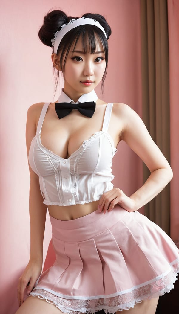Tags: 21872187, SDXL
{"3": {"inputs": {"seed": 519332582318735, "steps": 64, "cfg": 7.56, "sampler_name": "dpmpp_2m", "scheduler": "karras", "denoise": 1.0, "model": ["27", 0], "positive": ["6", 0], "negative": ["7", 0], "latent_image": ["5", 0]}, "class_type": "KSampler"}, "4": {"inputs": {"ckpt_name": "juggernautxl.safetensors"}, "class_type": "CheckpointLoaderSimple"}, "5": {"inputs": {"width": 768, "height": 1344, "batch_size": 1}, "class_type": "EmptyLatentImage"}, "6": {"inputs": {"text": "24 year old girl, (chinese:1.03), (russian:1.03), (seductive pose:1.09), (temptress:1.08), (seductive facial expression:1.06), (cute:1.06), (beautiful eyes:0.97), (detailed face:0.99), (slim:0.95), (double eyelids:1.07), (eyelashes:1.10), (sexy lips:1.05), (pale skin:0.96), (blush:0.97), (idol:0.98), (perky ass:1.08), (exposed ass:1.00), (looking back:1.14), (sexy ass:1.07), (thigh gap:1.00), in a (skimpy maid costume:1.08) working at a maid cafe, choker, bowtie, headband, pleated skirt, (natural looking skin:1.01), (portra:1.07), (soft lighting:1.08), (RAW:1.09), (textured skin:1.03), (film:1.09), (candid cinema:1.00), (detailed skin:1.01), (skin fuzz:1.02)", "clip": ["27", 1]}, "class_type": "CLIPTextEncode"}, "7": {"inputs": {"text": "(worst quality:1.07), (watermark:1.14), (low resolution:1.07), (bad hands:1.08), (distorted:1.11), (open mouth:1.09)", "clip": ["27", 1]}, "class_type": "CLIPTextEncode"}, "8": {"inputs": {"samples": ["3", 0], "vae": ["4", 2]}, "class_type": "VAEDecode"}, "25": {"inputs": {"lora_name": "nudify_xl.safetensors", "strength_model": 0.34, "strength_clip": 0.04, "model": ["4", 0], "clip": ["4", 1]}, "class_type": "LoraLoader"}, "26": {"inputs": {"lora_name": "shirtlift_SDXL_v2.safetensors", "strength_model": 0.13, "strength_clip": 0.13, "model": ["25", 0], "clip": ["25", 1]}, "class_type": "LoraLoader"}, "27": {"inputs": {"lora_name": "PerfectEyesXL.safetensors", "strength_model": 0.06, "strength_clip": 0.18, "model": ["26", 0], "clip": ["26", 1]}, "class_type": "LoraLoader"}, "30": {"inputs": {"model_name": "4x_NMKD-Superscale-SP_178000_G.pth"}, "class_type": "UpscaleModelLoader"}, "31": {"inputs": {"upscale_model": ["30", 0], "image": ["8", 0]}, "class_type": "ImageUpscaleWithModel"}, "32": {"inputs": {"upscale_method": "lanczos", "scale_by": 0.5, "image": ["31", 0]}, "class_type": "ImageScaleBy"}, "33": {"inputs": {"pixels": ["32", 0], "vae": ["4", 2]}, "class_type": "VAEEncode"}, "34": {"inputs": {"seed": 519332582318735, "steps": 64, "cfg": 7.56, "sampler_name": "dpmpp_2m", "scheduler": "karras", "denoise": 0.3, "model": ["27", 0], "positive": ["6", 0], "negative": ["7", 0], "latent_image": ["33", 0]}, "class_type": "KSampler"}, "36": {"inputs": {"samples": ["34", 0], "vae": ["4", 2]}, "class_type": "VAEDecode"}, "39": {"inputs": {"filename_prefix": "comfyapi-1716762590830", "images": ["36", 0]}, "class_type": "SaveImage"}}