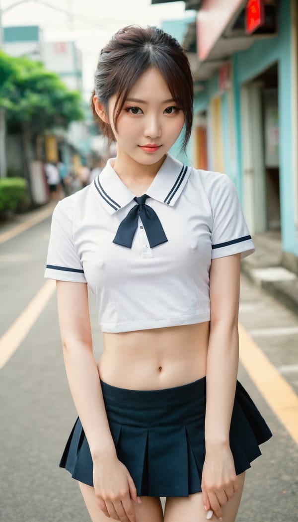 Tags: 21872187, SDXL
{"3": {"inputs": {"seed": 904773900841884, "steps": 32, "cfg": 6.51, "sampler_name": "dpmpp_2m", "scheduler": "karras", "denoise": 1.0, "model": ["27", 0], "positive": ["6", 0], "negative": ["7", 0], "latent_image": ["5", 0]}, "class_type": "KSampler"}, "4": {"inputs": {"ckpt_name": "juggernautxl.safetensors"}, "class_type": "CheckpointLoaderSimple"}, "5": {"inputs": {"width": 768, "height": 1344, "batch_size": 1}, "class_type": "EmptyLatentImage"}, "6": {"inputs": {"text": "25 year old girl, (taiwanese:1.12), (cute:1.04), (seductive facial expression:1.08), (beautiful eyes:0.96), (pale skin:1.01), (double eyelids:0.99), (temptress:1.03), (slim:1.02), (sexy lips:1.00), (idol:1.10), (detailed face:1.11), (seductive pose:1.14), (blush:1.05), (eyelashes:1.03), (perky ass:1.06), (exposed ass:0.96), (looking back:1.01), (sexy ass:0.97), (thigh gap:1.07), (school uniform:1.13), choker, busy street, (textured skin:1.07), (detailed skin:1.01), (film:1.08), (RAW:1.06), (natural looking skin:1.07), (skin fuzz:1.05), (portra:1.06), (soft lighting:1.05), (candid cinema:1.09)", "clip": ["27", 1]}, "class_type": "CLIPTextEncode"}, "7": {"inputs": {"text": "(watermark:1.10), (open mouth:1.12), (distorted:1.09), (bad hands:1.07), (worst quality:1.11), (low resolution:1.12), (twisted:1.12)", "clip": ["27", 1]}, "class_type": "CLIPTextEncode"}, "8": {"inputs": {"samples": ["3", 0], "vae": ["4", 2]}, "class_type": "VAEDecode"}, "25": {"inputs": {"lora_name": "nudify_xl.safetensors", "strength_model": 0.19, "strength_clip": 0.31, "model": ["4", 0], "clip": ["4", 1]}, "class_type": "LoraLoader"}, "26": {"inputs": {"lora_name": "shirtlift_SDXL_v2.safetensors", "strength_model": 0.13, "strength_clip": 0.07, "model": ["25", 0], "clip": ["25", 1]}, "class_type": "LoraLoader"}, "27": {"inputs": {"lora_name": "PerfectEyesXL.safetensors", "strength_model": 0.17, "strength_clip": 0.12, "model": ["26", 0], "clip": ["26", 1]}, "class_type": "LoraLoader"}, "30": {"inputs": {"model_name": "4x_NMKD-Superscale-SP_178000_G.pth"}, "class_type": "UpscaleModelLoader"}, "31": {"inputs": {"upscale_model": ["30", 0], "image": ["8", 0]}, "class_type": "ImageUpscaleWithModel"}, "32": {"inputs": {"upscale_method": "lanczos", "scale_by": 0.5, "image": ["31", 0]}, "class_type": "ImageScaleBy"}, "33": {"inputs": {"pixels": ["32", 0], "vae": ["4", 2]}, "class_type": "VAEEncode"}, "34": {"inputs": {"seed": 904773900841884, "steps": 32, "cfg": 6.51, "sampler_name": "dpmpp_2m", "scheduler": "karras", "denoise": 0.3, "model": ["27", 0], "positive": ["6", 0], "negative": ["7", 0], "latent_image": ["33", 0]}, "class_type": "KSampler"}, "36": {"inputs": {"samples": ["34", 0], "vae": ["4", 2]}, "class_type": "VAEDecode"}, "39": {"inputs": {"filename_prefix": "comfyapi-1726881358701", "images": ["36", 0]}, "class_type": "SaveImage"}}