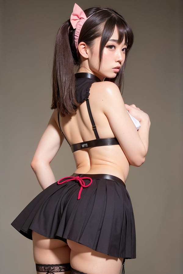 Tags: 21872187
asian, maid cafe, stockings, (maid costume:1.13), choker, bowtie, headband, (pleated skirt:1.08), (perky ass:0.98), (exposed ass:1.15), (looking back:1.18), <lora:Addams:0.26>, extremely detailed face, cute, sexy lips, double eyelids, eyelashes, pale skin, perky breasts, full body portrait, textured skin, 4K, sharp, (long slim legs:1.07), (thigh gap:1.05), 1girl, solo
Negative prompt: paintings, black and white, fat, (normal quality:2.04), (worst quality:2.14)
Steps: 48, Sampler: DPM++ 2M Karras, CFG scale: 6.59, Seed: 2560246450, Size: 512x768, Model hash: fc2511737a, Model: chilloutmix_NiPrunedFp32Fix, Seed resize from: -1x-1, Denoising strength: 0.4, Version: v1.2.1, Hires upscale: 2.0, Hires steps: 16, Hires upscaler: ESRGAN_4x