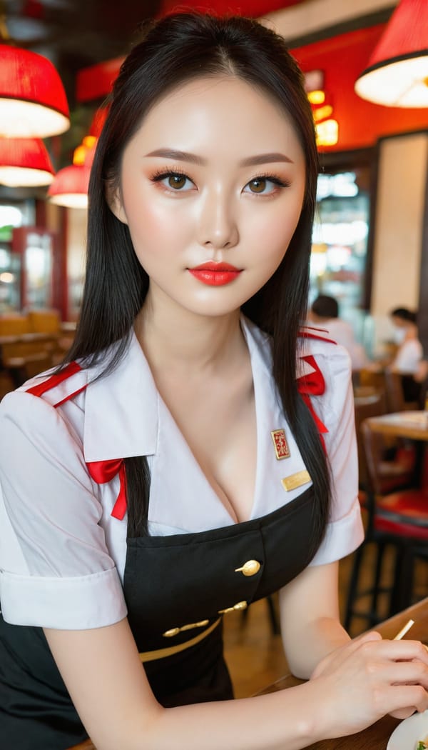 Tags: 21872187, SDXL
{"3": {"inputs": {"seed": 250300957807874, "steps": 64, "cfg": 7.59, "sampler_name": "dpmpp_2m", "scheduler": "karras", "denoise": 1.0, "model": ["27", 0], "positive": ["6", 0], "negative": ["7", 0], "latent_image": ["5", 0]}, "class_type": "KSampler"}, "4": {"inputs": {"ckpt_name": "juggernautxl.safetensors"}, "class_type": "CheckpointLoaderSimple"}, "5": {"inputs": {"width": 768, "height": 1344, "batch_size": 1}, "class_type": "EmptyLatentImage"}, "6": {"inputs": {"text": "28 year old girl, (ukrainian:1.00), (chinese:0.97), (cute:1.09), (temptress:1.08), (seductive pose:1.12), (slim:0.99), (pale skin:1.02), (eyelashes:1.00), (sexy lips:1.08), (detailed face:1.13), (seductive facial expression:1.00), (beautiful eyes:1.08), (double eyelids:1.06), (idol:0.99), (blush:1.00), (in a seductive pose:1.00), (large perky breasts:1.04), (cleavage:1.13), (thigh gap:1.11), (a waitress in uniform:1.13) working at a restaurant, (film:1.09), (skin fuzz:1.06), (candid cinema:1.08), (soft lighting:1.09), (detailed skin:1.07), (natural looking skin:1.07), (portra:1.04), (RAW:1.05), (textured skin:1.07)", "clip": ["27", 1]}, "class_type": "CLIPTextEncode"}, "7": {"inputs": {"text": "(distorted:1.08), (watermark:1.14), (open mouth:1.08), (bad hands:1.14), (twisted:1.12), (low resolution:1.07), (worst quality:1.05)", "clip": ["27", 1]}, "class_type": "CLIPTextEncode"}, "8": {"inputs": {"samples": ["3", 0], "vae": ["4", 2]}, "class_type": "VAEDecode"}, "25": {"inputs": {"lora_name": "nudify_xl.safetensors", "strength_model": 0.26, "strength_clip": 0.3, "model": ["4", 0], "clip": ["4", 1]}, "class_type": "LoraLoader"}, "26": {"inputs": {"lora_name": "shirtlift_SDXL_v2.safetensors", "strength_model": 0.07, "strength_clip": 0.17, "model": ["25", 0], "clip": ["25", 1]}, "class_type": "LoraLoader"}, "27": {"inputs": {"lora_name": "PerfectEyesXL.safetensors", "strength_model": 0.19, "strength_clip": 0.07, "model": ["26", 0], "clip": ["26", 1]}, "class_type": "LoraLoader"}, "30": {"inputs": {"model_name": "4x_NMKD-Superscale-SP_178000_G.pth"}, "class_type": "UpscaleModelLoader"}, "31": {"inputs": {"upscale_model": ["30", 0], "image": ["8", 0]}, "class_type": "ImageUpscaleWithModel"}, "32": {"inputs": {"upscale_method": "lanczos", "scale_by": 0.5, "image": ["31", 0]}, "class_type": "ImageScaleBy"}, "33": {"inputs": {"pixels": ["32", 0], "vae": ["4", 2]}, "class_type": "VAEEncode"}, "34": {"inputs": {"seed": 250300957807874, "steps": 64, "cfg": 7.59, "sampler_name": "dpmpp_2m", "scheduler": "karras", "denoise": 0.3, "model": ["27", 0], "positive": ["6", 0], "negative": ["7", 0], "latent_image": ["33", 0]}, "class_type": "KSampler"}, "36": {"inputs": {"samples": ["34", 0], "vae": ["4", 2]}, "class_type": "VAEDecode"}, "39": {"inputs": {"filename_prefix": "comfyapi-1714745829630", "images": ["36", 0]}, "class_type": "SaveImage"}}