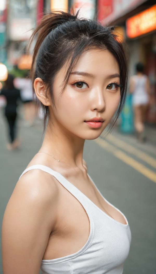 Tags: 21872187, SDXL
{"3": {"inputs": {"seed": 475002295067219, "steps": 64, "cfg": 6.03, "sampler_name": "dpmpp_2m", "scheduler": "karras", "denoise": 1.0, "model": ["27", 0], "positive": ["6", 0], "negative": ["7", 0], "latent_image": ["5", 0]}, "class_type": "KSampler"}, "4": {"inputs": {"ckpt_name": "juggernautxl.safetensors"}, "class_type": "CheckpointLoaderSimple"}, "5": {"inputs": {"width": 768, "height": 1344, "batch_size": 1}, "class_type": "EmptyLatentImage"}, "6": {"inputs": {"text": "22 year old girl, (taiwanese:1.10), (irish:1.00), (ukrainian:1.06), (seductive facial expression:1.04), (beautiful eyes:1.06), (seductive pose:1.13), (eyelashes:1.09), (cute:1.00), (slim:1.08), (detailed face:1.08), (temptress:1.09), (idol:1.06), (blush:1.04), (sexy lips:0.95), (perky ass:1.06), (exposed ass:0.99), (looking back:0.99), (sexy ass:1.09), (thigh gap:0.98), (white tanktop:1.10), busy street, (portra:1.00), (RAW:1.00), (natural looking skin:1.06), (soft lighting:1.07), (textured skin:1.04), (candid cinema:1.08), (detailed skin:1.06), (skin fuzz:1.09), (film:1.03)", "clip": ["27", 1]}, "class_type": "CLIPTextEncode"}, "7": {"inputs": {"text": "(watermark:1.09), (twisted:1.05), (low resolution:1.07), (bad hands:1.12), (worst quality:1.12), (open mouth:1.13), (distorted:1.13)", "clip": ["27", 1]}, "class_type": "CLIPTextEncode"}, "8": {"inputs": {"samples": ["3", 0], "vae": ["4", 2]}, "class_type": "VAEDecode"}, "25": {"inputs": {"lora_name": "nudify_xl.safetensors", "strength_model": 0.0, "strength_clip": 0.26, "model": ["4", 0], "clip": ["4", 1]}, "class_type": "LoraLoader"}, "26": {"inputs": {"lora_name": "shirtlift_SDXL_v2.safetensors", "strength_model": 0.06, "strength_clip": 0.08, "model": ["25", 0], "clip": ["25", 1]}, "class_type": "LoraLoader"}, "27": {"inputs": {"lora_name": "PerfectEyesXL.safetensors", "strength_model": 0.13, "strength_clip": 0.06, "model": ["26", 0], "clip": ["26", 1]}, "class_type": "LoraLoader"}, "30": {"inputs": {"model_name": "4x_NMKD-Superscale-SP_178000_G.pth"}, "class_type": "UpscaleModelLoader"}, "31": {"inputs": {"upscale_model": ["30", 0], "image": ["8", 0]}, "class_type": "ImageUpscaleWithModel"}, "32": {"inputs": {"upscale_method": "lanczos", "scale_by": 0.5, "image": ["31", 0]}, "class_type": "ImageScaleBy"}, "33": {"inputs": {"pixels": ["32", 0], "vae": ["4", 2]}, "class_type": "VAEEncode"}, "34": {"inputs": {"seed": 475002295067219, "steps": 64, "cfg": 6.03, "sampler_name": "dpmpp_2m", "scheduler": "karras", "denoise": 0.3, "model": ["27", 0], "positive": ["6", 0], "negative": ["7", 0], "latent_image": ["33", 0]}, "class_type": "KSampler"}, "36": {"inputs": {"samples": ["34", 0], "vae": ["4", 2]}, "class_type": "VAEDecode"}, "39": {"inputs": {"filename_prefix": "comfyapi-1731587135962", "images": ["36", 0]}, "class_type": "SaveImage"}}