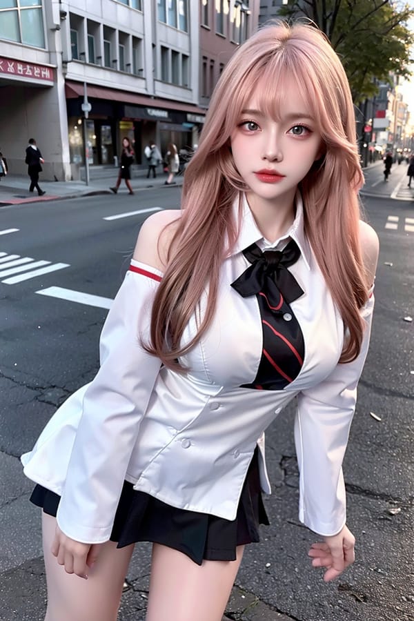 Tags: 21872187
<lora:koreanDollLikeness:0.61>, <lora:taiwanDollLikeness_v20:0.42>, <lora:YaeMiko_Test:0.71>, (russian:1.00), (school uniform:1.17), (large breasts:1.12), choker, busy street in urban city, (seductive pose:1.14), extremely detailed eyes, cute, (photorealistic:1.14), double eyelids, eyelashes, pale skin, perky breasts, full body portrait, textured skin, 4K, RAW, sharp, hyper realistic, tall, (thigh gap:0.95), delicate and beautiful girl, solo, (dramatic:0.91)
Negative prompt: anime, (worst quality:2.10)
Steps: 32, Sampler: DPM++ 2M Karras, CFG scale: 6.96, Seed: 339947767, Size: 512x768, Model hash: fc2511737a, Model: chilloutmix_NiPrunedFp32Fix, Seed resize from: -1x-1, Denoising strength: 0.4, Version: v1.2.1, Hires upscale: 2.0, Hires steps: 32, Hires upscaler: ESRGAN_4x