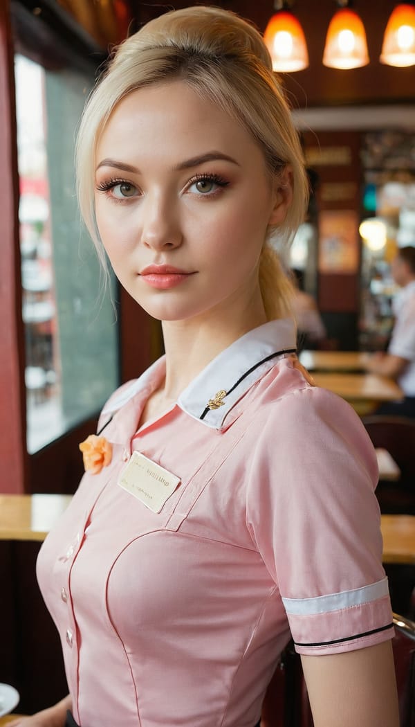 Tags: 21872187, SDXL
{"3": {"inputs": {"seed": 705048632224941, "steps": 64, "cfg": 5.93, "sampler_name": "dpmpp_2m", "scheduler": "karras", "denoise": 1.0, "model": ["27", 0], "positive": ["6", 0], "negative": ["7", 0], "latent_image": ["5", 0]}, "class_type": "KSampler"}, "4": {"inputs": {"ckpt_name": "juggernautxl.safetensors"}, "class_type": "CheckpointLoaderSimple"}, "5": {"inputs": {"width": 768, "height": 1344, "batch_size": 1}, "class_type": "EmptyLatentImage"}, "6": {"inputs": {"text": "28 year old girl, (ukrainian:1.10), (sexy lips:1.11), (seductive pose:1.11), (seductive facial expression:1.06), (detailed face:0.96), (double eyelids:1.02), (slim:1.05), (temptress:1.03), (idol:1.12), (pale skin:1.05), (cute:1.12), (eyelashes:1.14), (blush:1.07), (perky ass:1.02), (exposed ass:1.11), (looking back:1.07), (sexy ass:1.01), (thigh gap:1.12), (a waitress in uniform:1.12) working at a restaurant, (soft lighting:1.07), (film:1.02), (RAW:1.03), (skin fuzz:1.04), (portra:1.02), (natural looking skin:1.01), (candid cinema:1.01), (detailed skin:1.01), (textured skin:1.04)", "clip": ["27", 1]}, "class_type": "CLIPTextEncode"}, "7": {"inputs": {"text": "(open mouth:1.07), (low resolution:1.06), (distorted:1.11), (bad hands:1.08), (watermark:1.08), (worst quality:1.08), (twisted:1.12)", "clip": ["27", 1]}, "class_type": "CLIPTextEncode"}, "8": {"inputs": {"samples": ["3", 0], "vae": ["4", 2]}, "class_type": "VAEDecode"}, "25": {"inputs": {"lora_name": "nudify_xl.safetensors", "strength_model": 0.23, "strength_clip": 0.18, "model": ["4", 0], "clip": ["4", 1]}, "class_type": "LoraLoader"}, "26": {"inputs": {"lora_name": "shirtlift_SDXL_v2.safetensors", "strength_model": 0.1, "strength_clip": 0.16, "model": ["25", 0], "clip": ["25", 1]}, "class_type": "LoraLoader"}, "27": {"inputs": {"lora_name": "PerfectEyesXL.safetensors", "strength_model": 0.04, "strength_clip": 0.01, "model": ["26", 0], "clip": ["26", 1]}, "class_type": "LoraLoader"}, "30": {"inputs": {"model_name": "4x_NMKD-Superscale-SP_178000_G.pth"}, "class_type": "UpscaleModelLoader"}, "31": {"inputs": {"upscale_model": ["30", 0], "image": ["8", 0]}, "class_type": "ImageUpscaleWithModel"}, "32": {"inputs": {"upscale_method": "lanczos", "scale_by": 0.5, "image": ["31", 0]}, "class_type": "ImageScaleBy"}, "33": {"inputs": {"pixels": ["32", 0], "vae": ["4", 2]}, "class_type": "VAEEncode"}, "34": {"inputs": {"seed": 705048632224941, "steps": 64, "cfg": 5.93, "sampler_name": "dpmpp_2m", "scheduler": "karras", "denoise": 0.3, "model": ["27", 0], "positive": ["6", 0], "negative": ["7", 0], "latent_image": ["33", 0]}, "class_type": "KSampler"}, "36": {"inputs": {"samples": ["34", 0], "vae": ["4", 2]}, "class_type": "VAEDecode"}, "39": {"inputs": {"filename_prefix": "comfyapi-1713709583496", "images": ["36", 0]}, "class_type": "SaveImage"}}