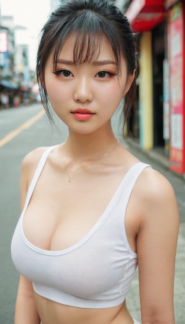 Tags: 21872187, SDXL
{"3": {"inputs": {"seed": 525904652139975, "steps": 32, "cfg": 5.71, "sampler_name": "dpmpp_2m", "scheduler": "karras", "denoise": 1.0, "model": ["27", 0], "positive": ["6", 0], "negative": ["7", 0], "latent_image": ["5", 0]}, "class_type": "KSampler"}, "4": {"inputs": {"ckpt_name": "juggernautxl.safetensors"}, "class_type": "CheckpointLoaderSimple"}, "5": {"inputs": {"width": 768, "height": 1344, "batch_size": 1}, "class_type": "EmptyLatentImage"}, "6": {"inputs": {"text": "19 year old girl, (taiwanese:0.99), (eyelashes:0.96), (temptress:1.14), (pale skin:1.03), (seductive facial expression:1.13), (sexy lips:1.02), (beautiful eyes:1.08), (blush:0.96), (seductive pose:1.05), (idol:1.05), (double eyelids:1.12), (cute:1.11), (detailed face:1.05), (in a seductive pose:1.13), (large perky breasts:1.04), (cleavage:1.01), (thigh gap:1.07), (white tanktop:1.03), busy street, (film:1.09), (candid cinema:1.02), (natural looking skin:1.06), (RAW:1.04), (textured skin:1.04), (detailed skin:1.09), (portra:1.01)", "clip": ["27", 1]}, "class_type": "CLIPTextEncode"}, "7": {"inputs": {"text": "(watermark:1.12), (distorted:1.13), (twisted:1.05), (bad hands:1.14), (open mouth:1.11), (low resolution:1.11), (worst quality:1.14)", "clip": ["27", 1]}, "class_type": "CLIPTextEncode"}, "8": {"inputs": {"samples": ["3", 0], "vae": ["4", 2]}, "class_type": "VAEDecode"}, "25": {"inputs": {"lora_name": "nudify_xl.safetensors", "strength_model": 0.01, "strength_clip": 0.33, "model": ["4", 0], "clip": ["4", 1]}, "class_type": "LoraLoader"}, "26": {"inputs": {"lora_name": "shirtlift_SDXL_v2.safetensors", "strength_model": 0.17, "strength_clip": 0.14, "model": ["25", 0], "clip": ["25", 1]}, "class_type": "LoraLoader"}, "27": {"inputs": {"lora_name": "PerfectEyesXL.safetensors", "strength_model": 0.16, "strength_clip": 0.19, "model": ["26", 0], "clip": ["26", 1]}, "class_type": "LoraLoader"}, "30": {"inputs": {"model_name": "4x_NMKD-Superscale-SP_178000_G.pth"}, "class_type": "UpscaleModelLoader"}, "31": {"inputs": {"upscale_model": ["30", 0], "image": ["8", 0]}, "class_type": "ImageUpscaleWithModel"}, "32": {"inputs": {"upscale_method": "lanczos", "scale_by": 0.5, "image": ["31", 0]}, "class_type": "ImageScaleBy"}, "33": {"inputs": {"pixels": ["32", 0], "vae": ["4", 2]}, "class_type": "VAEEncode"}, "34": {"inputs": {"seed": 525904652139975, "steps": 32, "cfg": 5.71, "sampler_name": "dpmpp_2m", "scheduler": "karras", "denoise": 0.3, "model": ["27", 0], "positive": ["6", 0], "negative": ["7", 0], "latent_image": ["33", 0]}, "class_type": "KSampler"}, "36": {"inputs": {"samples": ["34", 0], "vae": ["4", 2]}, "class_type": "VAEDecode"}, "39": {"inputs": {"filename_prefix": "comfyapi-1734912035790", "images": ["36", 0]}, "class_type": "SaveImage"}}