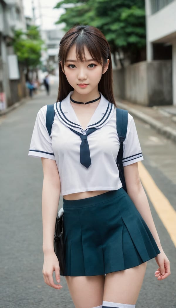 Tags: 21872187, SDXL
{"3": {"inputs": {"seed": 182411652278304, "steps": 32, "cfg": 6.78, "sampler_name": "dpmpp_2m", "scheduler": "karras", "denoise": 1.0, "model": ["27", 0], "positive": ["6", 0], "negative": ["7", 0], "latent_image": ["5", 0]}, "class_type": "KSampler"}, "4": {"inputs": {"ckpt_name": "juggernautXL_v8Rundiffusion.safetensors"}, "class_type": "CheckpointLoaderSimple"}, "5": {"inputs": {"width": 768, "height": 1344, "batch_size": 1}, "class_type": "EmptyLatentImage"}, "6": {"inputs": {"text": "18 year old girl, (japanese:0.95), (chinese:1.07), (beautiful eyes:0.95), (detailed face:1.01), (sexy lips:1.01), (slim:0.97), (cute:1.13), (double eyelids:1.01), (seductive pose:1.01), (eyelashes:1.12), (seductive facial expression:0.99), (idol:1.00), (pale skin:1.06), (temptress:1.02), (blush:1.11), (perky ass:1.08), (exposed ass:1.10), (looking back:0.98), (sexy ass:1.02), (thigh gap:1.14), (school uniform:1.14), choker, busy street, (portra:1.06), (skin fuzz:1.04), (detailed skin:1.02), (candid cinema:1.04), (natural looking skin:1.09), (soft lighting:1.03), (film:1.08), (textured skin:1.08), (RAW:1.04)", "clip": ["27", 1]}, "class_type": "CLIPTextEncode"}, "7": {"inputs": {"text": "(worst quality:1.14), (open mouth:1.12), (bad hands:1.12), (twisted:1.13), (watermark:1.10), (distorted:1.14), (low resolution:1.06)", "clip": ["27", 1]}, "class_type": "CLIPTextEncode"}, "8": {"inputs": {"samples": ["3", 0], "vae": ["4", 2]}, "class_type": "VAEDecode"}, "25": {"inputs": {"lora_name": "nudify_xl.safetensors", "strength_model": 0.16, "strength_clip": 0.01, "model": ["4", 0], "clip": ["4", 1]}, "class_type": "LoraLoader"}, "26": {"inputs": {"lora_name": "shirtlift_SDXL_v2.safetensors", "strength_model": 0.02, "strength_clip": 0.11, "model": ["25", 0], "clip": ["25", 1]}, "class_type": "LoraLoader"}, "27": {"inputs": {"lora_name": "PerfectEyesXL.safetensors", "strength_model": 0.01, "strength_clip": 0.18, "model": ["26", 0], "clip": ["26", 1]}, "class_type": "LoraLoader"}, "30": {"inputs": {"model_name": "4x_NMKD-Superscale-SP_178000_G.pth"}, "class_type": "UpscaleModelLoader"}, "31": {"inputs": {"upscale_model": ["30", 0], "image": ["8", 0]}, "class_type": "ImageUpscaleWithModel"}, "32": {"inputs": {"upscale_method": "lanczos", "scale_by": 0.5, "image": ["31", 0]}, "class_type": "ImageScaleBy"}, "33": {"inputs": {"pixels": ["32", 0], "vae": ["4", 2]}, "class_type": "VAEEncode"}, "34": {"inputs": {"seed": 182411652278304, "steps": 32, "cfg": 6.78, "sampler_name": "dpmpp_2m", "scheduler": "karras", "denoise": 0.3, "model": ["27", 0], "positive": ["6", 0], "negative": ["7", 0], "latent_image": ["33", 0]}, "class_type": "KSampler"}, "36": {"inputs": {"samples": ["34", 0], "vae": ["4", 2]}, "class_type": "VAEDecode"}, "39": {"inputs": {"filename_prefix": "comfyapi-1707808299972", "images": ["36", 0]}, "class_type": "SaveImage"}}