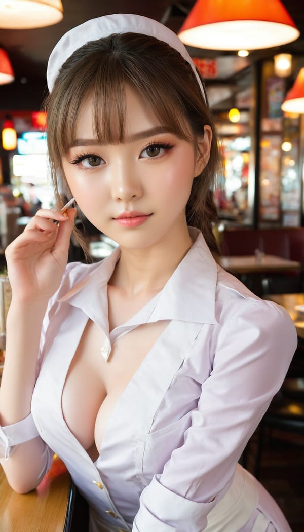 Tags: 21872187, SDXL
{"3": {"inputs": {"seed": 242386330785719, "steps": 64, "cfg": 7.81, "sampler_name": "dpmpp_2m", "scheduler": "karras", "denoise": 1.0, "model": ["27", 0], "positive": ["6", 0], "negative": ["7", 0], "latent_image": ["5", 0]}, "class_type": "KSampler"}, "4": {"inputs": {"ckpt_name": "juggernautxl.safetensors"}, "class_type": "CheckpointLoaderSimple"}, "5": {"inputs": {"width": 768, "height": 1344, "batch_size": 1}, "class_type": "EmptyLatentImage"}, "6": {"inputs": {"text": "22 year old girl, (eyelashes:1.01), (seductive pose:1.01), (seductive facial expression:1.08), (cute:1.12), (detailed face:1.12), (beautiful eyes:1.07), (double eyelids:0.97), (idol:1.00), (blush:1.03), (temptress:1.09), (slim:1.08), (pale skin:1.13), (sexy lips:1.05), (on all fours:0.97), (spreading ass cheeks:1.14), (from behind:1.02), (backboob:0.97), (a waitress in uniform:1.08) working at a restaurant, (skin fuzz:1.05), (soft lighting:1.02), (film:1.08), (natural looking skin:1.05), (RAW:1.06), (candid cinema:1.07), (portra:1.04), (detailed skin:1.08), (textured skin:1.01)", "clip": ["27", 1]}, "class_type": "CLIPTextEncode"}, "7": {"inputs": {"text": "(watermark:1.11), (low resolution:1.07), (open mouth:1.06), (bad hands:1.09), (twisted:1.11), (distorted:1.12), (worst quality:1.14)", "clip": ["27", 1]}, "class_type": "CLIPTextEncode"}, "8": {"inputs": {"samples": ["3", 0], "vae": ["4", 2]}, "class_type": "VAEDecode"}, "25": {"inputs": {"lora_name": "nudify_xl.safetensors", "strength_model": 0.01, "strength_clip": 0.37, "model": ["4", 0], "clip": ["4", 1]}, "class_type": "LoraLoader"}, "26": {"inputs": {"lora_name": "shirtlift_SDXL_v2.safetensors", "strength_model": 0.19, "strength_clip": 0.17, "model": ["25", 0], "clip": ["25", 1]}, "class_type": "LoraLoader"}, "27": {"inputs": {"lora_name": "PerfectEyesXL.safetensors", "strength_model": 0.05, "strength_clip": 0.09, "model": ["26", 0], "clip": ["26", 1]}, "class_type": "LoraLoader"}, "30": {"inputs": {"model_name": "4x_NMKD-Superscale-SP_178000_G.pth"}, "class_type": "UpscaleModelLoader"}, "31": {"inputs": {"upscale_model": ["30", 0], "image": ["8", 0]}, "class_type": "ImageUpscaleWithModel"}, "32": {"inputs": {"upscale_method": "lanczos", "scale_by": 0.5, "image": ["31", 0]}, "class_type": "ImageScaleBy"}, "33": {"inputs": {"pixels": ["32", 0], "vae": ["4", 2]}, "class_type": "VAEEncode"}, "34": {"inputs": {"seed": 242386330785719, "steps": 64, "cfg": 7.81, "sampler_name": "dpmpp_2m", "scheduler": "karras", "denoise": 0.3, "model": ["27", 0], "positive": ["6", 0], "negative": ["7", 0], "latent_image": ["33", 0]}, "class_type": "KSampler"}, "36": {"inputs": {"samples": ["34", 0], "vae": ["4", 2]}, "class_type": "VAEDecode"}, "39": {"inputs": {"filename_prefix": "comfyapi-1731162478332", "images": ["36", 0]}, "class_type": "SaveImage"}}