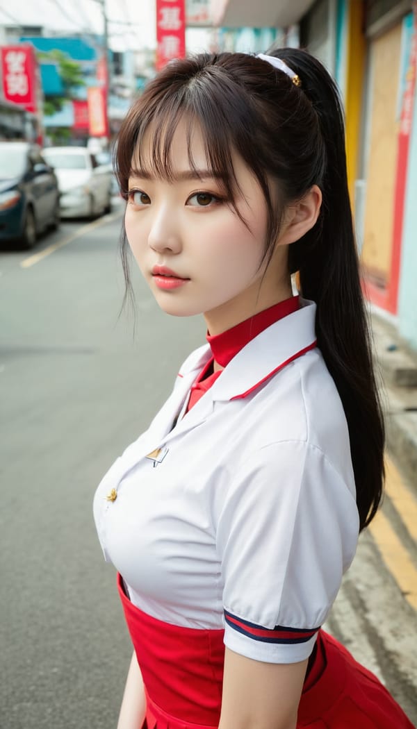 Tags: 21872187, SDXL
{"3": {"inputs": {"seed": 828678569401997, "steps": 64, "cfg": 7.84, "sampler_name": "dpmpp_2m", "scheduler": "karras", "denoise": 1.0, "model": ["27", 0], "positive": ["6", 0], "negative": ["7", 0], "latent_image": ["5", 0]}, "class_type": "KSampler"}, "4": {"inputs": {"ckpt_name": "juggernautxl.safetensors"}, "class_type": "CheckpointLoaderSimple"}, "5": {"inputs": {"width": 768, "height": 1344, "batch_size": 1}, "class_type": "EmptyLatentImage"}, "6": {"inputs": {"text": "18 year old girl, (korean:1.09), (taiwanese:1.11), (temptress:1.00), (sexy lips:1.08), (seductive facial expression:0.99), (pale skin:1.03), (beautiful eyes:1.03), (cute:1.09), (blush:1.00), (seductive pose:1.03), (idol:1.07), (slim:1.14), (eyelashes:0.97), (detailed face:1.06), (on all fours:0.96), (spreading ass cheeks:1.08), (from behind:1.03), (backboob:0.95), (school uniform:1.05), choker, busy street, (film:1.00), (skin fuzz:1.07), (detailed skin:1.06), (soft lighting:1.04), (candid cinema:1.02), (natural looking skin:1.07), (RAW:1.09), (textured skin:1.07), (portra:1.02)", "clip": ["27", 1]}, "class_type": "CLIPTextEncode"}, "7": {"inputs": {"text": "(watermark:1.12), (open mouth:1.14), (low resolution:1.10), (worst quality:1.12), (distorted:1.06), (bad hands:1.11), (twisted:1.10)", "clip": ["27", 1]}, "class_type": "CLIPTextEncode"}, "8": {"inputs": {"samples": ["3", 0], "vae": ["4", 2]}, "class_type": "VAEDecode"}, "25": {"inputs": {"lora_name": "nudify_xl.safetensors", "strength_model": 0.39, "strength_clip": 0.33, "model": ["4", 0], "clip": ["4", 1]}, "class_type": "LoraLoader"}, "26": {"inputs": {"lora_name": "shirtlift_SDXL_v2.safetensors", "strength_model": 0.0, "strength_clip": 0.03, "model": ["25", 0], "clip": ["25", 1]}, "class_type": "LoraLoader"}, "27": {"inputs": {"lora_name": "PerfectEyesXL.safetensors", "strength_model": 0.08, "strength_clip": 0.03, "model": ["26", 0], "clip": ["26", 1]}, "class_type": "LoraLoader"}, "30": {"inputs": {"model_name": "4x_NMKD-Superscale-SP_178000_G.pth"}, "class_type": "UpscaleModelLoader"}, "31": {"inputs": {"upscale_model": ["30", 0], "image": ["8", 0]}, "class_type": "ImageUpscaleWithModel"}, "32": {"inputs": {"upscale_method": "lanczos", "scale_by": 0.5, "image": ["31", 0]}, "class_type": "ImageScaleBy"}, "33": {"inputs": {"pixels": ["32", 0], "vae": ["4", 2]}, "class_type": "VAEEncode"}, "34": {"inputs": {"seed": 828678569401997, "steps": 64, "cfg": 7.84, "sampler_name": "dpmpp_2m", "scheduler": "karras", "denoise": 0.3, "model": ["27", 0], "positive": ["6", 0], "negative": ["7", 0], "latent_image": ["33", 0]}, "class_type": "KSampler"}, "36": {"inputs": {"samples": ["34", 0], "vae": ["4", 2]}, "class_type": "VAEDecode"}, "39": {"inputs": {"filename_prefix": "comfyapi-1725916303430", "images": ["36", 0]}, "class_type": "SaveImage"}}