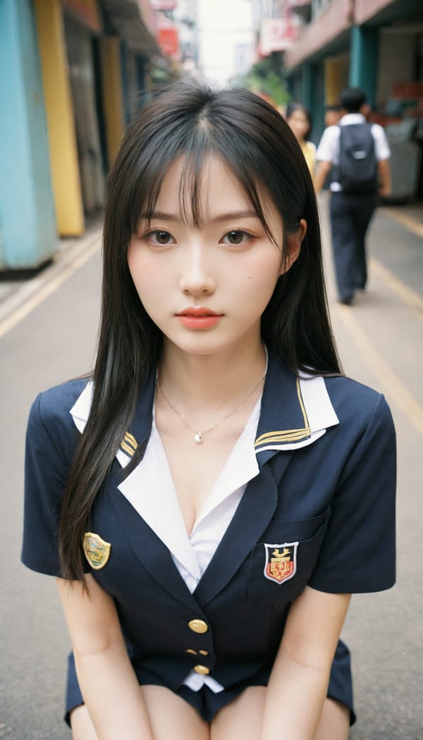 Tags: 21872187, SDXL
{"3": {"inputs": {"seed": 189121556407969, "steps": 32, "cfg": 6.47, "sampler_name": "dpmpp_2m", "scheduler": "karras", "denoise": 1.0, "model": ["27", 0], "positive": ["6", 0], "negative": ["7", 0], "latent_image": ["5", 0]}, "class_type": "KSampler"}, "4": {"inputs": {"ckpt_name": "leosamsHelloworldSDXL_helloworldSDXL32DPO.safetensors"}, "class_type": "CheckpointLoaderSimple"}, "5": {"inputs": {"width": 768, "height": 1344, "batch_size": 1}, "class_type": "EmptyLatentImage"}, "6": {"inputs": {"text": "22 year old girl, (taiwanese:1.10), (ukrainian:0.96), (blush:1.02), (slim:0.95), (seductive facial expression:1.07), (eyelashes:1.00), (sexy lips:1.12), (detailed face:1.13), (double eyelids:1.07), (beautiful eyes:1.01), (cute:1.07), (idol:1.00), (pale skin:1.10), (in a seductive pose:1.07), (large perky breasts:1.02), (cleavage:1.08), (thigh gap:1.08), (school uniform:1.05), choker, busy street, (detailed skin:1.03), (candid cinema:1.02), (textured skin:1.00), (portra:1.09), (RAW:1.02), (soft lighting:1.04), (natural looking skin:1.03), (film:1.07), (skin fuzz:1.04)", "clip": ["27", 1]}, "class_type": "CLIPTextEncode"}, "7": {"inputs": {"text": "(low resolution:1.06), (open mouth:1.13), (watermark:1.13), (worst quality:1.13), (distorted:1.07), (twisted:1.07), (bad hands:1.12)", "clip": ["27", 1]}, "class_type": "CLIPTextEncode"}, "8": {"inputs": {"samples": ["3", 0], "vae": ["4", 2]}, "class_type": "VAEDecode"}, "25": {"inputs": {"lora_name": "nudify_xl.safetensors", "strength_model": 0.35, "strength_clip": 0.23, "model": ["4", 0], "clip": ["4", 1]}, "class_type": "LoraLoader"}, "26": {"inputs": {"lora_name": "shirtlift_SDXL_v2.safetensors", "strength_model": 0.13, "strength_clip": 0.1, "model": ["25", 0], "clip": ["25", 1]}, "class_type": "LoraLoader"}, "27": {"inputs": {"lora_name": "PerfectEyesXL.safetensors", "strength_model": 0.01, "strength_clip": 0.09, "model": ["26", 0], "clip": ["26", 1]}, "class_type": "LoraLoader"}, "30": {"inputs": {"model_name": "4x_NMKD-Superscale-SP_178000_G.pth"}, "class_type": "UpscaleModelLoader"}, "31": {"inputs": {"upscale_model": ["30", 0], "image": ["8", 0]}, "class_type": "ImageUpscaleWithModel"}, "32": {"inputs": {"upscale_method": "lanczos", "scale_by": 0.5, "image": ["31", 0]}, "class_type": "ImageScaleBy"}, "33": {"inputs": {"pixels": ["32", 0], "vae": ["4", 2]}, "class_type": "VAEEncode"}, "34": {"inputs": {"seed": 189121556407969, "steps": 32, "cfg": 6.47, "sampler_name": "dpmpp_2m", "scheduler": "karras", "denoise": 0.3, "model": ["27", 0], "positive": ["6", 0], "negative": ["7", 0], "latent_image": ["33", 0]}, "class_type": "KSampler"}, "36": {"inputs": {"samples": ["34", 0], "vae": ["4", 2]}, "class_type": "VAEDecode"}, "39": {"inputs": {"filename_prefix": "comfyapi-1707936127790", "images": ["36", 0]}, "class_type": "SaveImage"}}