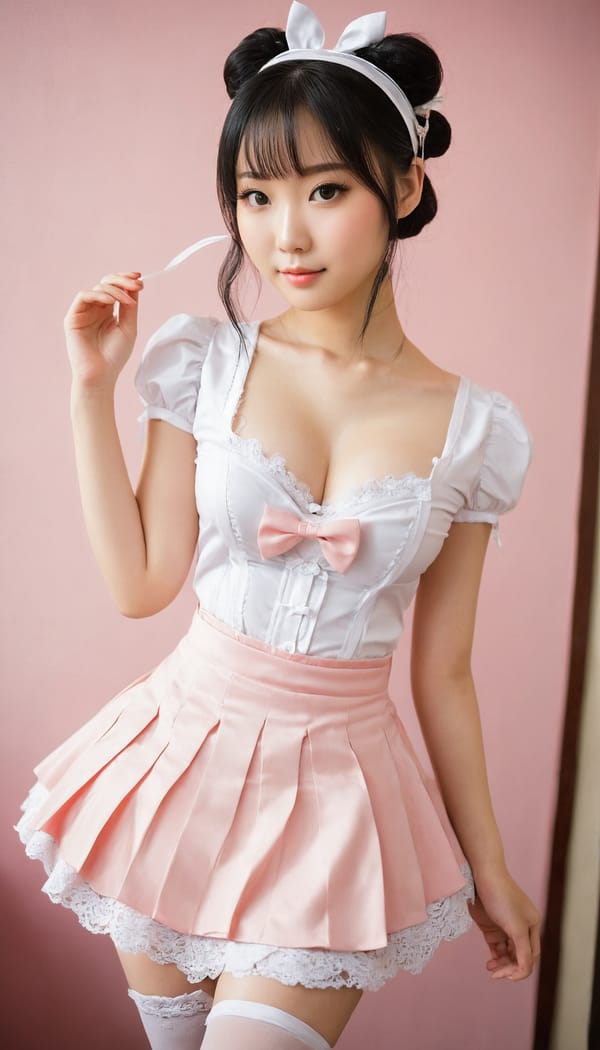 Tags: 21872187, SDXL
{"3": {"inputs": {"seed": 621852497849013, "steps": 64, "cfg": 5.5, "sampler_name": "dpmpp_2m", "scheduler": "karras", "denoise": 1.0, "model": ["27", 0], "positive": ["6", 0], "negative": ["7", 0], "latent_image": ["5", 0]}, "class_type": "KSampler"}, "4": {"inputs": {"ckpt_name": "juggernautxl.safetensors"}, "class_type": "CheckpointLoaderSimple"}, "5": {"inputs": {"width": 768, "height": 1344, "batch_size": 1}, "class_type": "EmptyLatentImage"}, "6": {"inputs": {"text": "25 year old girl, (chinese:1.12), (temptress:1.13), (eyelashes:1.12), (slim:1.04), (pale skin:1.03), (seductive pose:1.12), (sexy lips:1.01), (seductive facial expression:1.05), (beautiful eyes:1.04), (cute:1.08), (blush:1.12), (detailed face:1.08), (idol:1.09), (double eyelids:0.97), (perky ass:1.06), (exposed ass:1.14), (looking back:0.97), (sexy ass:0.97), (thigh gap:0.97), in a (skimpy maid costume:0.98) working at a maid cafe, choker, bowtie, headband, pleated skirt, (film:1.09), (RAW:1.06), (detailed skin:1.08), (natural looking skin:1.08), (portra:1.09), (candid cinema:1.02), (textured skin:1.03), (soft lighting:1.05), (skin fuzz:1.03)", "clip": ["27", 1]}, "class_type": "CLIPTextEncode"}, "7": {"inputs": {"text": "(open mouth:1.10), (distorted:1.05), (low resolution:1.13), (twisted:1.14), (watermark:1.05), (worst quality:1.12), (bad hands:1.06)", "clip": ["27", 1]}, "class_type": "CLIPTextEncode"}, "8": {"inputs": {"samples": ["3", 0], "vae": ["4", 2]}, "class_type": "VAEDecode"}, "25": {"inputs": {"lora_name": "nudify_xl.safetensors", "strength_model": 0.28, "strength_clip": 0.24, "model": ["4", 0], "clip": ["4", 1]}, "class_type": "LoraLoader"}, "26": {"inputs": {"lora_name": "shirtlift_SDXL_v2.safetensors", "strength_model": 0.02, "strength_clip": 0.03, "model": ["25", 0], "clip": ["25", 1]}, "class_type": "LoraLoader"}, "27": {"inputs": {"lora_name": "PerfectEyesXL.safetensors", "strength_model": 0.06, "strength_clip": 0.13, "model": ["26", 0], "clip": ["26", 1]}, "class_type": "LoraLoader"}, "30": {"inputs": {"model_name": "4x_NMKD-Superscale-SP_178000_G.pth"}, "class_type": "UpscaleModelLoader"}, "31": {"inputs": {"upscale_model": ["30", 0], "image": ["8", 0]}, "class_type": "ImageUpscaleWithModel"}, "32": {"inputs": {"upscale_method": "lanczos", "scale_by": 0.5, "image": ["31", 0]}, "class_type": "ImageScaleBy"}, "33": {"inputs": {"pixels": ["32", 0], "vae": ["4", 2]}, "class_type": "VAEEncode"}, "34": {"inputs": {"seed": 621852497849013, "steps": 64, "cfg": 5.5, "sampler_name": "dpmpp_2m", "scheduler": "karras", "denoise": 0.3, "model": ["27", 0], "positive": ["6", 0], "negative": ["7", 0], "latent_image": ["33", 0]}, "class_type": "KSampler"}, "36": {"inputs": {"samples": ["34", 0], "vae": ["4", 2]}, "class_type": "VAEDecode"}, "39": {"inputs": {"filename_prefix": "comfyapi-1731845229049", "images": ["36", 0]}, "class_type": "SaveImage"}}