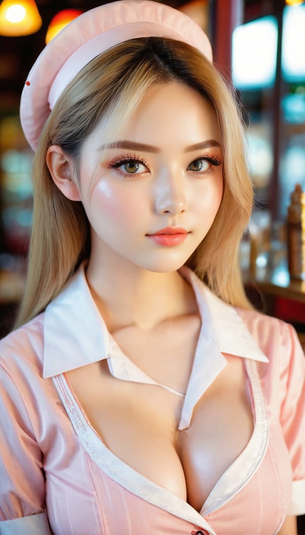 Tags: 21872187, SDXL
{"3": {"inputs": {"seed": 884471881437035, "steps": 64, "cfg": 6.99, "sampler_name": "dpmpp_2m", "scheduler": "karras", "denoise": 1.0, "model": ["27", 0], "positive": ["6", 0], "negative": ["7", 0], "latent_image": ["5", 0]}, "class_type": "KSampler"}, "4": {"inputs": {"ckpt_name": "juggernautxl.safetensors"}, "class_type": "CheckpointLoaderSimple"}, "5": {"inputs": {"width": 768, "height": 1344, "batch_size": 1}, "class_type": "EmptyLatentImage"}, "6": {"inputs": {"text": "20 year old girl, (temptress:1.03), (eyelashes:1.01), (sexy lips:0.98), (blush:1.02), (double eyelids:0.96), (beautiful eyes:1.01), (seductive pose:0.95), (pale skin:1.01), (detailed face:1.01), (cute:1.10), (seductive facial expression:1.07), (slim:1.09), (idol:1.01), (in a seductive pose:1.02), (large perky breasts:1.12), (cleavage:1.14), (thigh gap:1.00), (a waitress in uniform:1.04) working at a restaurant, (skin fuzz:1.09), (candid cinema:1.06), (RAW:1.06), (portra:1.05), (film:1.09), (natural looking skin:1.02), (soft lighting:1.09), (textured skin:1.02)", "clip": ["27", 1]}, "class_type": "CLIPTextEncode"}, "7": {"inputs": {"text": "(distorted:1.14), (bad hands:1.10), (low resolution:1.13), (watermark:1.13), (open mouth:1.07), (worst quality:1.06), (twisted:1.09)", "clip": ["27", 1]}, "class_type": "CLIPTextEncode"}, "8": {"inputs": {"samples": ["3", 0], "vae": ["4", 2]}, "class_type": "VAEDecode"}, "25": {"inputs": {"lora_name": "nudify_xl.safetensors", "strength_model": 0.06, "strength_clip": 0.06, "model": ["4", 0], "clip": ["4", 1]}, "class_type": "LoraLoader"}, "26": {"inputs": {"lora_name": "shirtlift_SDXL_v2.safetensors", "strength_model": 0.02, "strength_clip": 0.05, "model": ["25", 0], "clip": ["25", 1]}, "class_type": "LoraLoader"}, "27": {"inputs": {"lora_name": "PerfectEyesXL.safetensors", "strength_model": 0.06, "strength_clip": 0.14, "model": ["26", 0], "clip": ["26", 1]}, "class_type": "LoraLoader"}, "30": {"inputs": {"model_name": "4x_NMKD-Superscale-SP_178000_G.pth"}, "class_type": "UpscaleModelLoader"}, "31": {"inputs": {"upscale_model": ["30", 0], "image": ["8", 0]}, "class_type": "ImageUpscaleWithModel"}, "32": {"inputs": {"upscale_method": "lanczos", "scale_by": 0.5, "image": ["31", 0]}, "class_type": "ImageScaleBy"}, "33": {"inputs": {"pixels": ["32", 0], "vae": ["4", 2]}, "class_type": "VAEEncode"}, "34": {"inputs": {"seed": 884471881437035, "steps": 64, "cfg": 6.99, "sampler_name": "dpmpp_2m", "scheduler": "karras", "denoise": 0.3, "model": ["27", 0], "positive": ["6", 0], "negative": ["7", 0], "latent_image": ["33", 0]}, "class_type": "KSampler"}, "36": {"inputs": {"samples": ["34", 0], "vae": ["4", 2]}, "class_type": "VAEDecode"}, "39": {"inputs": {"filename_prefix": "comfyapi-1713561728753", "images": ["36", 0]}, "class_type": "SaveImage"}}