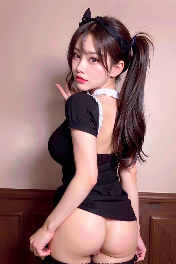 Tags: 21872187
<lora:koreanDollLikeness:0.69>, maid cafe, stockings, (maid costume:1.04), choker, bowtie, headband, (pleated skirt:0.91), <lora:Mooning:0.52>, <lora:Addams:0.32>, ass, from behind, clothes pull, looking back, pants pull, anus, pussy, undressing, extremely detailed eyes, extremely detailed face, sexy lips, seductive smile, double eyelids, eyelashes, perky breasts, full body portrait, best quality, sharp, hyper realistic, tall, blush, solo, (stunningly attractive:1.03), (dramatic:0.99)
Negative prompt: sketches, (worst quality:2.08)
Steps: 32, Sampler: DPM++ 2M Karras, CFG scale: 5.86, Seed: 957808707, Size: 512x768, Model hash: fc2511737a, Model: chilloutmix_NiPrunedFp32Fix, Seed resize from: -1x-1, Denoising strength: 0.45, Version: v1.2.1, Hires upscale: 2.0, Hires steps: 64, Hires upscaler: ESRGAN_4x
