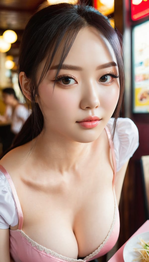 Tags: 21872187, SDXL
{"3": {"inputs": {"seed": 618784336023377, "steps": 64, "cfg": 7.79, "sampler_name": "dpmpp_2m", "scheduler": "karras", "denoise": 1.0, "model": ["27", 0], "positive": ["6", 0], "negative": ["7", 0], "latent_image": ["5", 0]}, "class_type": "KSampler"}, "4": {"inputs": {"ckpt_name": "juggernautxl.safetensors"}, "class_type": "CheckpointLoaderSimple"}, "5": {"inputs": {"width": 768, "height": 1344, "batch_size": 1}, "class_type": "EmptyLatentImage"}, "6": {"inputs": {"text": "24 year old girl, (russian:1.00), (taiwanese:0.98), (double eyelids:1.05), (pale skin:1.01), (temptress:1.12), (beautiful eyes:1.03), (detailed face:1.06), (eyelashes:1.05), (cute:1.12), (seductive facial expression:1.09), (blush:1.08), (sexy lips:0.97), (idol:1.05), (slim:0.99), (in a seductive pose:1.10), (large perky breasts:1.04), (cleavage:1.06), (thigh gap:1.13), (a waitress in uniform:0.96) working at a restaurant, (skin fuzz:1.01), (soft lighting:1.07), (film:1.07), (textured skin:1.08), (RAW:1.01), (candid cinema:1.03), (natural looking skin:1.09), (detailed skin:1.00), (portra:1.05)", "clip": ["27", 1]}, "class_type": "CLIPTextEncode"}, "7": {"inputs": {"text": "(twisted:1.12), (bad hands:1.13), (watermark:1.13), (low resolution:1.12), (worst quality:1.14), (distorted:1.06)", "clip": ["27", 1]}, "class_type": "CLIPTextEncode"}, "8": {"inputs": {"samples": ["3", 0], "vae": ["4", 2]}, "class_type": "VAEDecode"}, "25": {"inputs": {"lora_name": "nudify_xl.safetensors", "strength_model": 0.05, "strength_clip": 0.07, "model": ["4", 0], "clip": ["4", 1]}, "class_type": "LoraLoader"}, "26": {"inputs": {"lora_name": "shirtlift_SDXL_v2.safetensors", "strength_model": 0.08, "strength_clip": 0.17, "model": ["25", 0], "clip": ["25", 1]}, "class_type": "LoraLoader"}, "27": {"inputs": {"lora_name": "PerfectEyesXL.safetensors", "strength_model": 0.12, "strength_clip": 0.18, "model": ["26", 0], "clip": ["26", 1]}, "class_type": "LoraLoader"}, "30": {"inputs": {"model_name": "4x_NMKD-Superscale-SP_178000_G.pth"}, "class_type": "UpscaleModelLoader"}, "31": {"inputs": {"upscale_model": ["30", 0], "image": ["8", 0]}, "class_type": "ImageUpscaleWithModel"}, "32": {"inputs": {"upscale_method": "lanczos", "scale_by": 0.5, "image": ["31", 0]}, "class_type": "ImageScaleBy"}, "33": {"inputs": {"pixels": ["32", 0], "vae": ["4", 2]}, "class_type": "VAEEncode"}, "34": {"inputs": {"seed": 618784336023377, "steps": 64, "cfg": 7.79, "sampler_name": "dpmpp_2m", "scheduler": "karras", "denoise": 0.3, "model": ["27", 0], "positive": ["6", 0], "negative": ["7", 0], "latent_image": ["33", 0]}, "class_type": "KSampler"}, "36": {"inputs": {"samples": ["34", 0], "vae": ["4", 2]}, "class_type": "VAEDecode"}, "39": {"inputs": {"filename_prefix": "comfyapi-1718129236322", "images": ["36", 0]}, "class_type": "SaveImage"}}