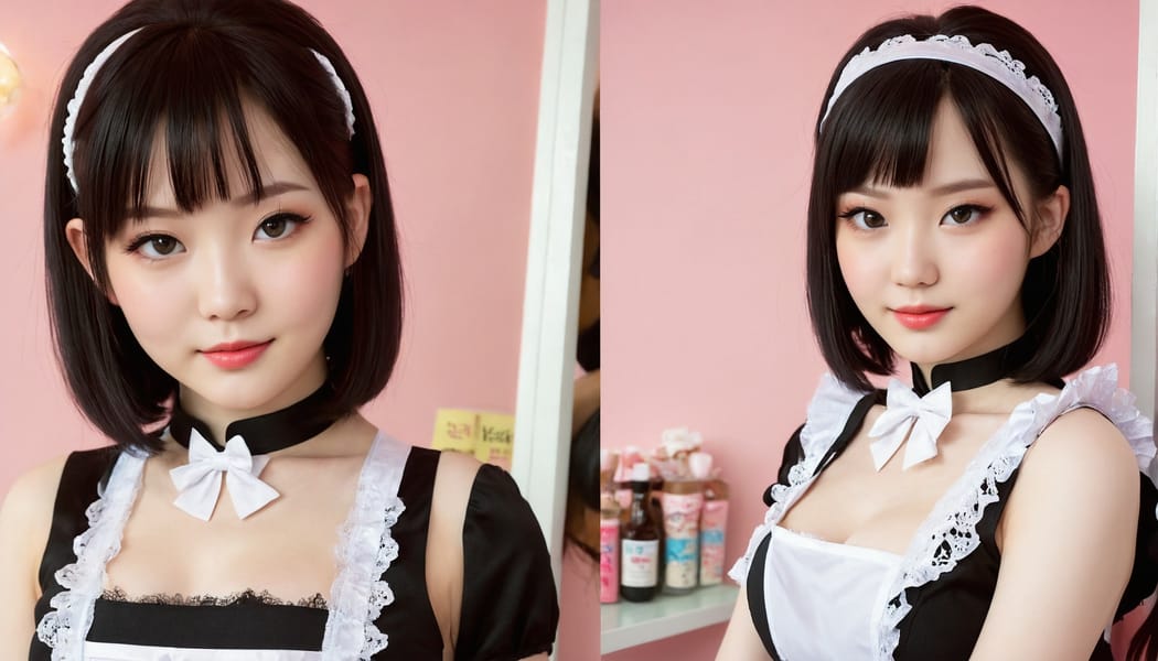 Tags: 21872187, SDXL
{"3": {"inputs": {"seed": 571380580884734, "steps": 32, "cfg": 7.42, "sampler_name": "dpmpp_2m", "scheduler": "karras", "denoise": 1.0, "model": ["27", 0], "positive": ["6", 0], "negative": ["7", 0], "latent_image": ["5", 0]}, "class_type": "KSampler"}, "4": {"inputs": {"ckpt_name": "juggernautXL_v8Rundiffusion.safetensors"}, "class_type": "CheckpointLoaderSimple"}, "5": {"inputs": {"width": 1344, "height": 768, "batch_size": 1}, "class_type": "EmptyLatentImage"}, "6": {"inputs": {"text": "18 year old girl, (chinese:1.03), (russian:1.10), (japanese:0.95), (cute:1.11), (idol:1.14), (pale skin:1.11), (beautiful eyes:0.97), (slim:1.02), (seductive facial expression:1.06), (sexy lips:1.10), (temptress:1.05), (double eyelids:1.09), (blush:0.96), (detailed face:1.09), (eyelashes:0.97), (perky ass:1.13), (exposed ass:1.12), (looking back:1.05), (sexy ass:1.14), (thigh gap:1.13), in a (skimpy maid costume:1.04) working at a maid cafe, choker, bowtie, headband, pleated skirt, (detailed skin:1.09), (textured skin:1.04), (portra:1.05), (soft lighting:1.07), (RAW:1.06), (film:1.05), (natural looking skin:1.05), (candid cinema:1.07), (skin fuzz:1.06)", "clip": ["27", 1]}, "class_type": "CLIPTextEncode"}, "7": {"inputs": {"text": "(bad hands:1.07), (low resolution:1.10), (distorted:1.14), (twisted:1.10), (open mouth:1.14), (worst quality:1.10), (watermark:1.05)", "clip": ["27", 1]}, "class_type": "CLIPTextEncode"}, "8": {"inputs": {"samples": ["3", 0], "vae": ["4", 2]}, "class_type": "VAEDecode"}, "25": {"inputs": {"lora_name": "nudify_xl.safetensors", "strength_model": 0.06, "strength_clip": 0.19, "model": ["4", 0], "clip": ["4", 1]}, "class_type": "LoraLoader"}, "26": {"inputs": {"lora_name": "shirtlift_SDXL_v2.safetensors", "strength_model": 0.03, "strength_clip": 0.07, "model": ["25", 0], "clip": ["25", 1]}, "class_type": "LoraLoader"}, "27": {"inputs": {"lora_name": "PerfectEyesXL.safetensors", "strength_model": 0.18, "strength_clip": 0.06, "model": ["26", 0], "clip": ["26", 1]}, "class_type": "LoraLoader"}, "30": {"inputs": {"model_name": "4x_NMKD-Superscale-SP_178000_G.pth"}, "class_type": "UpscaleModelLoader"}, "31": {"inputs": {"upscale_model": ["30", 0], "image": ["8", 0]}, "class_type": "ImageUpscaleWithModel"}, "32": {"inputs": {"upscale_method": "lanczos", "scale_by": 0.5, "image": ["31", 0]}, "class_type": "ImageScaleBy"}, "33": {"inputs": {"pixels": ["32", 0], "vae": ["4", 2]}, "class_type": "VAEEncode"}, "34": {"inputs": {"seed": 571380580884734, "steps": 32, "cfg": 7.42, "sampler_name": "dpmpp_2m", "scheduler": "karras", "denoise": 0.3, "model": ["27", 0], "positive": ["6", 0], "negative": ["7", 0], "latent_image": ["33", 0]}, "class_type": "KSampler"}, "36": {"inputs": {"samples": ["34", 0], "vae": ["4", 2]}, "class_type": "VAEDecode"}, "39": {"inputs": {"filename_prefix": "comfyapi-1707343248106", "images": ["36", 0]}, "class_type": "SaveImage"}}