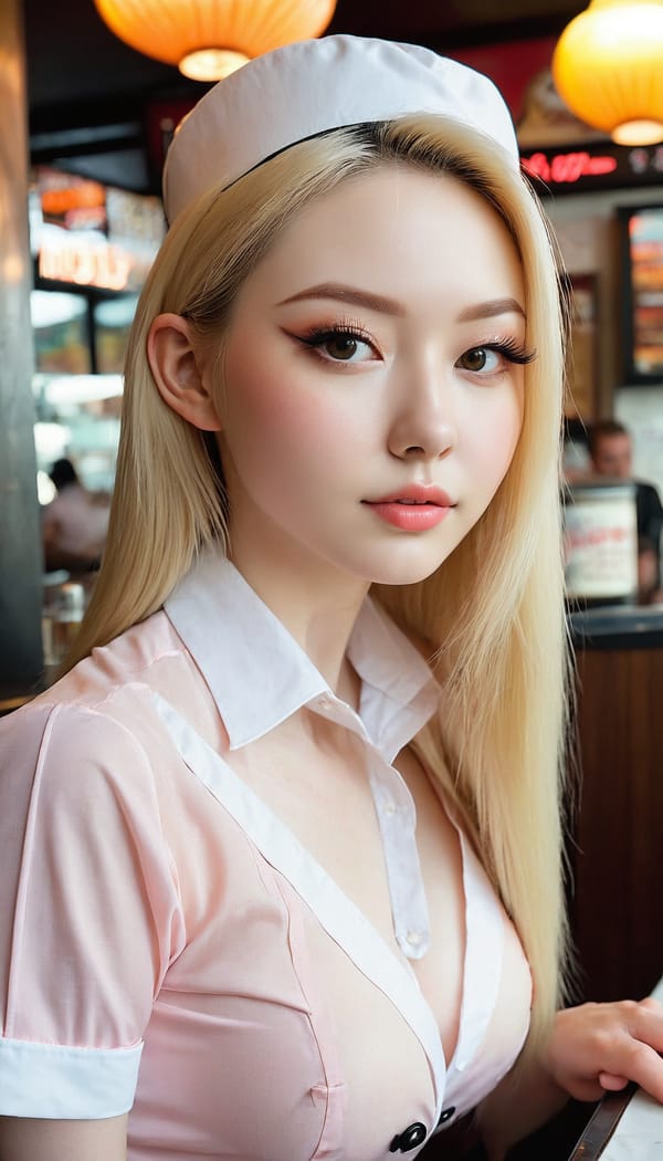 Tags: 21872187, SDXL
{"3": {"inputs": {"seed": 120599406789698, "steps": 32, "cfg": 7.9, "sampler_name": "dpmpp_2m", "scheduler": "karras", "denoise": 1.0, "model": ["27", 0], "positive": ["6", 0], "negative": ["7", 0], "latent_image": ["5", 0]}, "class_type": "KSampler"}, "4": {"inputs": {"ckpt_name": "juggernautxl.safetensors"}, "class_type": "CheckpointLoaderSimple"}, "5": {"inputs": {"width": 768, "height": 1344, "batch_size": 1}, "class_type": "EmptyLatentImage"}, "6": {"inputs": {"text": "26 year old girl, (sexy lips:1.09), (temptress:0.98), (pale skin:1.11), (eyelashes:1.05), (seductive pose:1.02), (cute:1.05), (slim:0.96), (blush:1.11), (idol:1.07), (detailed face:0.95), (double eyelids:0.98), (seductive facial expression:1.00), (on all fours:1.13), (spreading ass cheeks:1.02), (from behind:1.10), (backboob:1.13), (a waitress in uniform:1.11) working at a restaurant, (skin fuzz:1.07), (RAW:1.03), (candid cinema:1.04), (portra:1.06), (natural looking skin:1.02), (film:1.06), (detailed skin:1.03), (soft lighting:1.07), (textured skin:1.04)", "clip": ["27", 1]}, "class_type": "CLIPTextEncode"}, "7": {"inputs": {"text": "(low resolution:1.06), (watermark:1.05), (worst quality:1.10), (distorted:1.13), (open mouth:1.14), (twisted:1.14), (bad hands:1.07)", "clip": ["27", 1]}, "class_type": "CLIPTextEncode"}, "8": {"inputs": {"samples": ["3", 0], "vae": ["4", 2]}, "class_type": "VAEDecode"}, "25": {"inputs": {"lora_name": "nudify_xl.safetensors", "strength_model": 0.12, "strength_clip": 0.13, "model": ["4", 0], "clip": ["4", 1]}, "class_type": "LoraLoader"}, "26": {"inputs": {"lora_name": "shirtlift_SDXL_v2.safetensors", "strength_model": 0.14, "strength_clip": 0.15, "model": ["25", 0], "clip": ["25", 1]}, "class_type": "LoraLoader"}, "27": {"inputs": {"lora_name": "PerfectEyesXL.safetensors", "strength_model": 0.16, "strength_clip": 0.13, "model": ["26", 0], "clip": ["26", 1]}, "class_type": "LoraLoader"}, "30": {"inputs": {"model_name": "4x_NMKD-Superscale-SP_178000_G.pth"}, "class_type": "UpscaleModelLoader"}, "31": {"inputs": {"upscale_model": ["30", 0], "image": ["8", 0]}, "class_type": "ImageUpscaleWithModel"}, "32": {"inputs": {"upscale_method": "lanczos", "scale_by": 0.5, "image": ["31", 0]}, "class_type": "ImageScaleBy"}, "33": {"inputs": {"pixels": ["32", 0], "vae": ["4", 2]}, "class_type": "VAEEncode"}, "34": {"inputs": {"seed": 120599406789698, "steps": 32, "cfg": 7.9, "sampler_name": "dpmpp_2m", "scheduler": "karras", "denoise": 0.3, "model": ["27", 0], "positive": ["6", 0], "negative": ["7", 0], "latent_image": ["33", 0]}, "class_type": "KSampler"}, "36": {"inputs": {"samples": ["34", 0], "vae": ["4", 2]}, "class_type": "VAEDecode"}, "39": {"inputs": {"filename_prefix": "comfyapi-1731290668567", "images": ["36", 0]}, "class_type": "SaveImage"}}