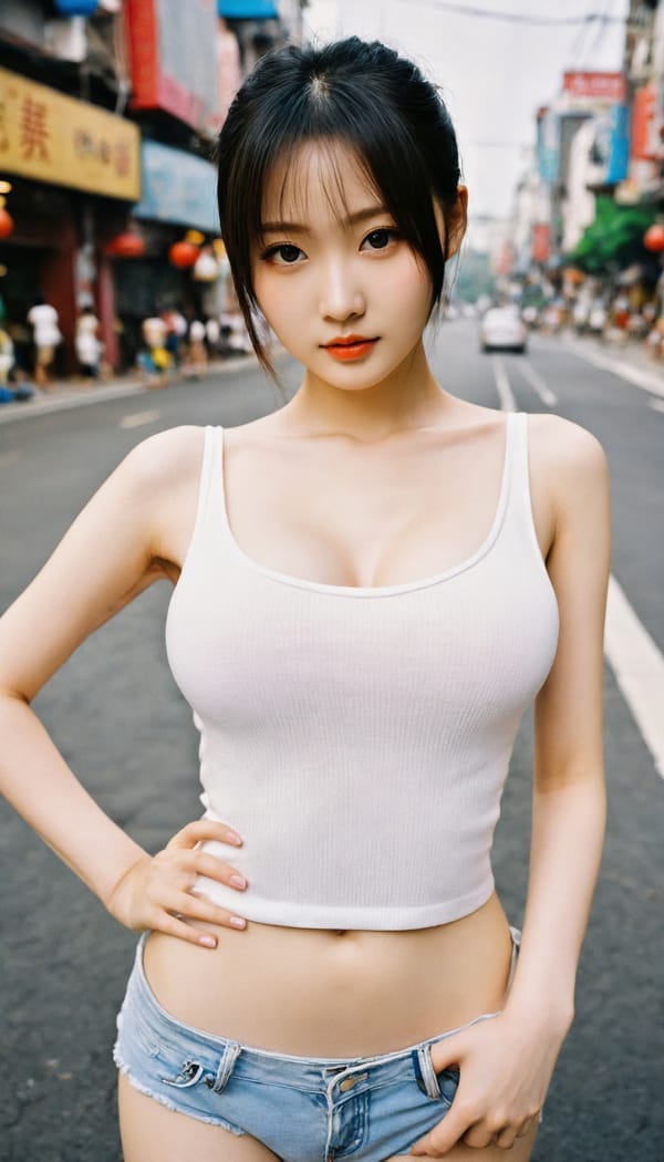 Tags: 21872187, SDXL
{"3": {"inputs": {"seed": 953445289770398, "steps": 64, "cfg": 6.73, "sampler_name": "dpmpp_2m", "scheduler": "karras", "denoise": 1.0, "model": ["27", 0], "positive": ["6", 0], "negative": ["7", 0], "latent_image": ["5", 0]}, "class_type": "KSampler"}, "4": {"inputs": {"ckpt_name": "helloworldxl.safetensors"}, "class_type": "CheckpointLoaderSimple"}, "5": {"inputs": {"width": 768, "height": 1344, "batch_size": 1}, "class_type": "EmptyLatentImage"}, "6": {"inputs": {"text": "22 year old girl, (chinese:1.07), (detailed face:1.08), (blush:1.05), (seductive pose:0.97), (seductive facial expression:0.97), (beautiful eyes:0.99), (pale skin:1.11), (slim:0.99), (double eyelids:1.13), (eyelashes:0.98), (idol:1.08), (cute:0.97), (temptress:0.98), (sexy lips:1.06), (in a seductive pose:0.99), (large perky breasts:0.97), (cleavage:0.97), (thigh gap:1.02), (white tanktop:1.10), busy street, (detailed skin:1.03), (portra:1.09), (textured skin:1.03), (soft lighting:1.01), (film:1.07), (candid cinema:1.01), (skin fuzz:1.03), (RAW:1.08), (natural looking skin:1.04)", "clip": ["27", 1]}, "class_type": "CLIPTextEncode"}, "7": {"inputs": {"text": "(bad hands:1.06), (worst quality:1.14), (twisted:1.11), (distorted:1.14), (watermark:1.05), (low resolution:1.06), (open mouth:1.06)", "clip": ["27", 1]}, "class_type": "CLIPTextEncode"}, "8": {"inputs": {"samples": ["3", 0], "vae": ["4", 2]}, "class_type": "VAEDecode"}, "25": {"inputs": {"lora_name": "nudify_xl.safetensors", "strength_model": 0.3, "strength_clip": 0.06, "model": ["4", 0], "clip": ["4", 1]}, "class_type": "LoraLoader"}, "26": {"inputs": {"lora_name": "shirtlift_SDXL_v2.safetensors", "strength_model": 0.1, "strength_clip": 0.14, "model": ["25", 0], "clip": ["25", 1]}, "class_type": "LoraLoader"}, "27": {"inputs": {"lora_name": "PerfectEyesXL.safetensors", "strength_model": 0.17, "strength_clip": 0.11, "model": ["26", 0], "clip": ["26", 1]}, "class_type": "LoraLoader"}, "30": {"inputs": {"model_name": "4x_NMKD-Superscale-SP_178000_G.pth"}, "class_type": "UpscaleModelLoader"}, "31": {"inputs": {"upscale_model": ["30", 0], "image": ["8", 0]}, "class_type": "ImageUpscaleWithModel"}, "32": {"inputs": {"upscale_method": "lanczos", "scale_by": 0.5, "image": ["31", 0]}, "class_type": "ImageScaleBy"}, "33": {"inputs": {"pixels": ["32", 0], "vae": ["4", 2]}, "class_type": "VAEEncode"}, "34": {"inputs": {"seed": 953445289770398, "steps": 64, "cfg": 6.73, "sampler_name": "dpmpp_2m", "scheduler": "karras", "denoise": 0.3, "model": ["27", 0], "positive": ["6", 0], "negative": ["7", 0], "latent_image": ["33", 0]}, "class_type": "KSampler"}, "36": {"inputs": {"samples": ["34", 0], "vae": ["4", 2]}, "class_type": "VAEDecode"}, "39": {"inputs": {"filename_prefix": "comfyapi-1734389527264", "images": ["36", 0]}, "class_type": "SaveImage"}}