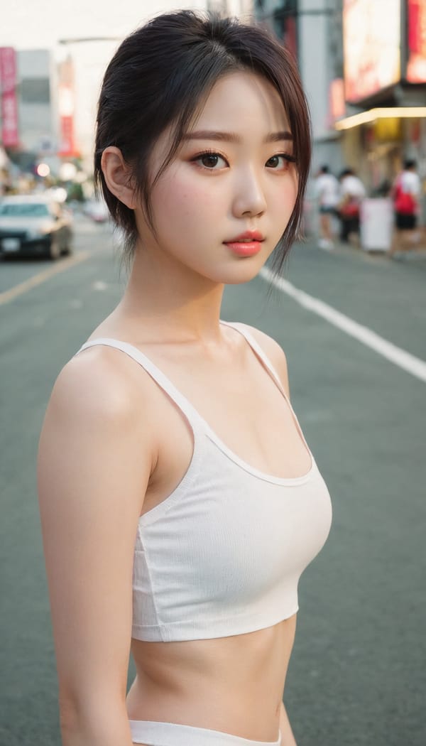 Tags: 21872187, SDXL
{"3": {"inputs": {"seed": 480120785312680, "steps": 64, "cfg": 5.62, "sampler_name": "dpmpp_2m", "scheduler": "karras", "denoise": 1.0, "model": ["27", 0], "positive": ["6", 0], "negative": ["7", 0], "latent_image": ["5", 0]}, "class_type": "KSampler"}, "4": {"inputs": {"ckpt_name": "juggernautxl.safetensors"}, "class_type": "CheckpointLoaderSimple"}, "5": {"inputs": {"width": 768, "height": 1344, "batch_size": 1}, "class_type": "EmptyLatentImage"}, "6": {"inputs": {"text": "18 year old girl, (korean:0.97), (blush:1.01), (idol:0.97), (beautiful eyes:0.96), (seductive facial expression:1.06), (pale skin:0.96), (detailed face:1.14), (cute:1.00), (temptress:1.06), (seductive pose:1.12), (sexy lips:1.01), (eyelashes:0.98), (slim:1.11), (double eyelids:1.10), (perky ass:1.09), (exposed ass:1.07), (looking back:1.04), (sexy ass:1.08), (thigh gap:1.08), (white tanktop:0.97), busy street, (natural looking skin:1.03), (film:1.05), (portra:1.04), (skin fuzz:1.05), (soft lighting:1.08), (candid cinema:1.00), (textured skin:1.06), (RAW:1.06), (detailed skin:1.00)", "clip": ["27", 1]}, "class_type": "CLIPTextEncode"}, "7": {"inputs": {"text": "(bad hands:1.11), (twisted:1.09), (watermark:1.08), (distorted:1.07), (open mouth:1.11), (low resolution:1.09), (worst quality:1.07)", "clip": ["27", 1]}, "class_type": "CLIPTextEncode"}, "8": {"inputs": {"samples": ["3", 0], "vae": ["4", 2]}, "class_type": "VAEDecode"}, "25": {"inputs": {"lora_name": "nudify_xl.safetensors", "strength_model": 0.14, "strength_clip": 0.28, "model": ["4", 0], "clip": ["4", 1]}, "class_type": "LoraLoader"}, "26": {"inputs": {"lora_name": "shirtlift_SDXL_v2.safetensors", "strength_model": 0.03, "strength_clip": 0.04, "model": ["25", 0], "clip": ["25", 1]}, "class_type": "LoraLoader"}, "27": {"inputs": {"lora_name": "PerfectEyesXL.safetensors", "strength_model": 0.12, "strength_clip": 0.16, "model": ["26", 0], "clip": ["26", 1]}, "class_type": "LoraLoader"}, "30": {"inputs": {"model_name": "4x_NMKD-Superscale-SP_178000_G.pth"}, "class_type": "UpscaleModelLoader"}, "31": {"inputs": {"upscale_model": ["30", 0], "image": ["8", 0]}, "class_type": "ImageUpscaleWithModel"}, "32": {"inputs": {"upscale_method": "lanczos", "scale_by": 0.5, "image": ["31", 0]}, "class_type": "ImageScaleBy"}, "33": {"inputs": {"pixels": ["32", 0], "vae": ["4", 2]}, "class_type": "VAEEncode"}, "34": {"inputs": {"seed": 480120785312680, "steps": 64, "cfg": 5.62, "sampler_name": "dpmpp_2m", "scheduler": "karras", "denoise": 0.3, "model": ["27", 0], "positive": ["6", 0], "negative": ["7", 0], "latent_image": ["33", 0]}, "class_type": "KSampler"}, "36": {"inputs": {"samples": ["34", 0], "vae": ["4", 2]}, "class_type": "VAEDecode"}, "39": {"inputs": {"filename_prefix": "comfyapi-1733724486354", "images": ["36", 0]}, "class_type": "SaveImage"}}