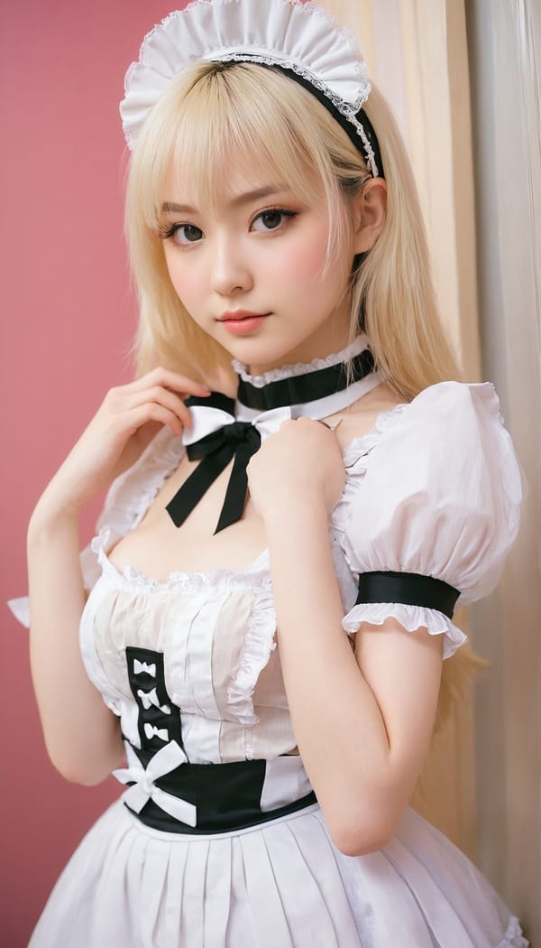 Tags: 21872187, SDXL
{"3": {"inputs": {"seed": 569524209333863, "steps": 64, "cfg": 6.4, "sampler_name": "dpmpp_2m", "scheduler": "karras", "denoise": 1.0, "model": ["27", 0], "positive": ["6", 0], "negative": ["7", 0], "latent_image": ["5", 0]}, "class_type": "KSampler"}, "4": {"inputs": {"ckpt_name": "juggernautxl.safetensors"}, "class_type": "CheckpointLoaderSimple"}, "5": {"inputs": {"width": 768, "height": 1344, "batch_size": 1}, "class_type": "EmptyLatentImage"}, "6": {"inputs": {"text": "21 year old girl, (cute:0.95), (slim:1.06), (eyelashes:0.95), (idol:1.11), (pale skin:0.96), (seductive pose:0.95), (beautiful eyes:0.96), (blush:1.04), (seductive facial expression:1.11), (double eyelids:1.00), (temptress:1.10), (sexy lips:1.09), (detailed face:1.04), (in a seductive pose:1.08), (large perky breasts:0.95), (cleavage:1.10), (thigh gap:0.99), in a (skimpy maid costume:1.07) working at a maid cafe, choker, bowtie, headband, pleated skirt, (film:1.09), (RAW:1.04), (portra:1.03), (textured skin:1.07), (natural looking skin:1.02), (detailed skin:1.06), (skin fuzz:1.06), (candid cinema:1.02), (soft lighting:1.01)", "clip": ["27", 1]}, "class_type": "CLIPTextEncode"}, "7": {"inputs": {"text": "(open mouth:1.11), (twisted:1.06), (low resolution:1.08), (bad hands:1.07), (watermark:1.08), (worst quality:1.12), (distorted:1.07)", "clip": ["27", 1]}, "class_type": "CLIPTextEncode"}, "8": {"inputs": {"samples": ["3", 0], "vae": ["4", 2]}, "class_type": "VAEDecode"}, "25": {"inputs": {"lora_name": "nudify_xl.safetensors", "strength_model": 0.33, "strength_clip": 0.08, "model": ["4", 0], "clip": ["4", 1]}, "class_type": "LoraLoader"}, "26": {"inputs": {"lora_name": "shirtlift_SDXL_v2.safetensors", "strength_model": 0.11, "strength_clip": 0.02, "model": ["25", 0], "clip": ["25", 1]}, "class_type": "LoraLoader"}, "27": {"inputs": {"lora_name": "PerfectEyesXL.safetensors", "strength_model": 0.1, "strength_clip": 0.0, "model": ["26", 0], "clip": ["26", 1]}, "class_type": "LoraLoader"}, "30": {"inputs": {"model_name": "4x_NMKD-Superscale-SP_178000_G.pth"}, "class_type": "UpscaleModelLoader"}, "31": {"inputs": {"upscale_model": ["30", 0], "image": ["8", 0]}, "class_type": "ImageUpscaleWithModel"}, "32": {"inputs": {"upscale_method": "lanczos", "scale_by": 0.5, "image": ["31", 0]}, "class_type": "ImageScaleBy"}, "33": {"inputs": {"pixels": ["32", 0], "vae": ["4", 2]}, "class_type": "VAEEncode"}, "34": {"inputs": {"seed": 569524209333863, "steps": 64, "cfg": 6.4, "sampler_name": "dpmpp_2m", "scheduler": "karras", "denoise": 0.3, "model": ["27", 0], "positive": ["6", 0], "negative": ["7", 0], "latent_image": ["33", 0]}, "class_type": "KSampler"}, "36": {"inputs": {"samples": ["34", 0], "vae": ["4", 2]}, "class_type": "VAEDecode"}, "39": {"inputs": {"filename_prefix": "comfyapi-1714597524251", "images": ["36", 0]}, "class_type": "SaveImage"}}