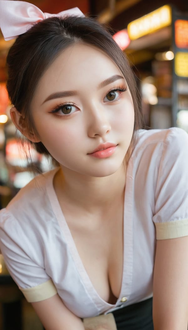 Tags: 21872187, SDXL
{"3": {"inputs": {"seed": 529137727442652, "steps": 64, "cfg": 5.2, "sampler_name": "dpmpp_2m", "scheduler": "karras", "denoise": 1.0, "model": ["27", 0], "positive": ["6", 0], "negative": ["7", 0], "latent_image": ["5", 0]}, "class_type": "KSampler"}, "4": {"inputs": {"ckpt_name": "juggernautxl.safetensors"}, "class_type": "CheckpointLoaderSimple"}, "5": {"inputs": {"width": 768, "height": 1344, "batch_size": 1}, "class_type": "EmptyLatentImage"}, "6": {"inputs": {"text": "20 year old girl, (ukrainian:0.96), (taiwanese:0.98), (seductive pose:1.14), (eyelashes:1.10), (beautiful eyes:1.10), (idol:1.05), (temptress:1.02), (cute:1.12), (blush:1.10), (double eyelids:1.07), (pale skin:1.00), (sexy lips:1.06), (slim:1.03), (detailed face:1.14), (seductive facial expression:1.14), (perky ass:1.10), (exposed ass:0.96), (looking back:1.03), (sexy ass:0.95), (thigh gap:1.02), (a waitress in uniform:1.12) working at a restaurant, (RAW:1.05), (portra:1.04), (textured skin:1.04), (skin fuzz:1.08), (film:1.07), (natural looking skin:1.01), (soft lighting:1.01), (detailed skin:1.03), (candid cinema:1.08)", "clip": ["27", 1]}, "class_type": "CLIPTextEncode"}, "7": {"inputs": {"text": "(open mouth:1.13), (worst quality:1.08), (watermark:1.11), (twisted:1.10), (distorted:1.08), (bad hands:1.08), (low resolution:1.10)", "clip": ["27", 1]}, "class_type": "CLIPTextEncode"}, "8": {"inputs": {"samples": ["3", 0], "vae": ["4", 2]}, "class_type": "VAEDecode"}, "25": {"inputs": {"lora_name": "nudify_xl.safetensors", "strength_model": 0.21, "strength_clip": 0.32, "model": ["4", 0], "clip": ["4", 1]}, "class_type": "LoraLoader"}, "26": {"inputs": {"lora_name": "shirtlift_SDXL_v2.safetensors", "strength_model": 0.13, "strength_clip": 0.09, "model": ["25", 0], "clip": ["25", 1]}, "class_type": "LoraLoader"}, "27": {"inputs": {"lora_name": "PerfectEyesXL.safetensors", "strength_model": 0.04, "strength_clip": 0.11, "model": ["26", 0], "clip": ["26", 1]}, "class_type": "LoraLoader"}, "30": {"inputs": {"model_name": "4x_NMKD-Superscale-SP_178000_G.pth"}, "class_type": "UpscaleModelLoader"}, "31": {"inputs": {"upscale_model": ["30", 0], "image": ["8", 0]}, "class_type": "ImageUpscaleWithModel"}, "32": {"inputs": {"upscale_method": "lanczos", "scale_by": 0.5, "image": ["31", 0]}, "class_type": "ImageScaleBy"}, "33": {"inputs": {"pixels": ["32", 0], "vae": ["4", 2]}, "class_type": "VAEEncode"}, "34": {"inputs": {"seed": 529137727442652, "steps": 64, "cfg": 5.2, "sampler_name": "dpmpp_2m", "scheduler": "karras", "denoise": 0.3, "model": ["27", 0], "positive": ["6", 0], "negative": ["7", 0], "latent_image": ["33", 0]}, "class_type": "KSampler"}, "36": {"inputs": {"samples": ["34", 0], "vae": ["4", 2]}, "class_type": "VAEDecode"}, "39": {"inputs": {"filename_prefix": "comfyapi-1716265127239", "images": ["36", 0]}, "class_type": "SaveImage"}}