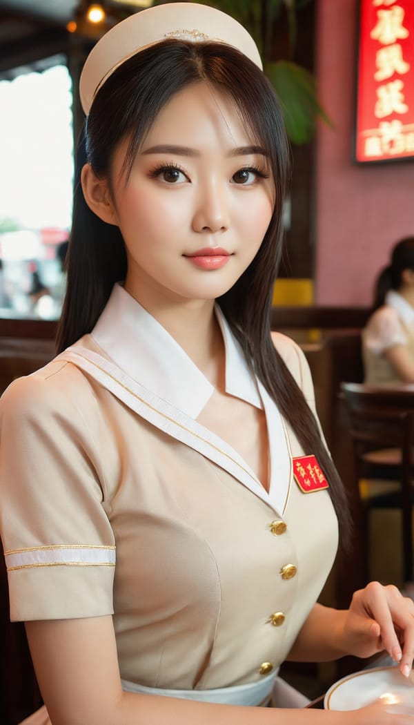 Tags: 21872187, SDXL
{"3": {"inputs": {"seed": 300141098205218, "steps": 32, "cfg": 5.81, "sampler_name": "dpmpp_2m", "scheduler": "karras", "denoise": 1.0, "model": ["27", 0], "positive": ["6", 0], "negative": ["7", 0], "latent_image": ["5", 0]}, "class_type": "KSampler"}, "4": {"inputs": {"ckpt_name": "juggernautxl.safetensors"}, "class_type": "CheckpointLoaderSimple"}, "5": {"inputs": {"width": 768, "height": 1344, "batch_size": 1}, "class_type": "EmptyLatentImage"}, "6": {"inputs": {"text": "26 year old girl, (chinese:1.11), (double eyelids:1.14), (idol:0.99), (eyelashes:1.07), (detailed face:1.00), (blush:0.96), (seductive facial expression:1.04), (temptress:1.14), (pale skin:1.00), (sexy lips:1.08), (seductive pose:1.02), (cute:0.97), (slim:1.00), (beautiful eyes:1.07), (in a seductive pose:1.14), (large perky breasts:1.05), (cleavage:0.95), (thigh gap:1.14), (a waitress in uniform:1.14) working at a restaurant, (skin fuzz:1.02), (film:1.04), (candid cinema:1.07), (RAW:1.09), (textured skin:1.01), (natural looking skin:1.02), (detailed skin:1.00), (soft lighting:1.07), (portra:1.09)", "clip": ["27", 1]}, "class_type": "CLIPTextEncode"}, "7": {"inputs": {"text": "(open mouth:1.12), (low resolution:1.06), (twisted:1.09), (worst quality:1.14), (bad hands:1.11), (watermark:1.08), (distorted:1.07)", "clip": ["27", 1]}, "class_type": "CLIPTextEncode"}, "8": {"inputs": {"samples": ["3", 0], "vae": ["4", 2]}, "class_type": "VAEDecode"}, "25": {"inputs": {"lora_name": "nudify_xl.safetensors", "strength_model": 0.37, "strength_clip": 0.13, "model": ["4", 0], "clip": ["4", 1]}, "class_type": "LoraLoader"}, "26": {"inputs": {"lora_name": "shirtlift_SDXL_v2.safetensors", "strength_model": 0.08, "strength_clip": 0.08, "model": ["25", 0], "clip": ["25", 1]}, "class_type": "LoraLoader"}, "27": {"inputs": {"lora_name": "PerfectEyesXL.safetensors", "strength_model": 0.01, "strength_clip": 0.05, "model": ["26", 0], "clip": ["26", 1]}, "class_type": "LoraLoader"}, "30": {"inputs": {"model_name": "4x_NMKD-Superscale-SP_178000_G.pth"}, "class_type": "UpscaleModelLoader"}, "31": {"inputs": {"upscale_model": ["30", 0], "image": ["8", 0]}, "class_type": "ImageUpscaleWithModel"}, "32": {"inputs": {"upscale_method": "lanczos", "scale_by": 0.5, "image": ["31", 0]}, "class_type": "ImageScaleBy"}, "33": {"inputs": {"pixels": ["32", 0], "vae": ["4", 2]}, "class_type": "VAEEncode"}, "34": {"inputs": {"seed": 300141098205218, "steps": 32, "cfg": 5.81, "sampler_name": "dpmpp_2m", "scheduler": "karras", "denoise": 0.3, "model": ["27", 0], "positive": ["6", 0], "negative": ["7", 0], "latent_image": ["33", 0]}, "class_type": "KSampler"}, "36": {"inputs": {"samples": ["34", 0], "vae": ["4", 2]}, "class_type": "VAEDecode"}, "39": {"inputs": {"filename_prefix": "comfyapi-1724299499077", "images": ["36", 0]}, "class_type": "SaveImage"}}