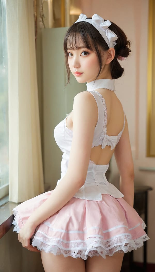 Tags: 21872187, SDXL
{"3": {"inputs": {"seed": 982273961092640, "steps": 64, "cfg": 5.3, "sampler_name": "dpmpp_2m", "scheduler": "karras", "denoise": 1.0, "model": ["27", 0], "positive": ["6", 0], "negative": ["7", 0], "latent_image": ["5", 0]}, "class_type": "KSampler"}, "4": {"inputs": {"ckpt_name": "juggernautxl.safetensors"}, "class_type": "CheckpointLoaderSimple"}, "5": {"inputs": {"width": 768, "height": 1344, "batch_size": 1}, "class_type": "EmptyLatentImage"}, "6": {"inputs": {"text": "19 year old girl, (temptress:1.09), (eyelashes:1.00), (seductive pose:0.98), (double eyelids:1.01), (seductive facial expression:1.06), (blush:0.95), (beautiful eyes:0.97), (slim:0.98), (sexy lips:0.95), (cute:1.07), (detailed face:1.06), (pale skin:0.96), (idol:1.10), (perky ass:0.97), (exposed ass:0.95), (looking back:0.99), (sexy ass:1.07), (thigh gap:1.10), in a (skimpy maid costume:0.95) working at a maid cafe, choker, bowtie, headband, pleated skirt, (RAW:1.06), (film:1.05), (natural looking skin:1.00), (skin fuzz:1.07), (portra:1.06), (soft lighting:1.02), (textured skin:1.06), (candid cinema:1.04), (detailed skin:1.00)", "clip": ["27", 1]}, "class_type": "CLIPTextEncode"}, "7": {"inputs": {"text": "(twisted:1.07), (low resolution:1.05), (bad hands:1.05), (open mouth:1.13), (watermark:1.10), (worst quality:1.14), (distorted:1.08)", "clip": ["27", 1]}, "class_type": "CLIPTextEncode"}, "8": {"inputs": {"samples": ["3", 0], "vae": ["4", 2]}, "class_type": "VAEDecode"}, "25": {"inputs": {"lora_name": "nudify_xl.safetensors", "strength_model": 0.0, "strength_clip": 0.38, "model": ["4", 0], "clip": ["4", 1]}, "class_type": "LoraLoader"}, "26": {"inputs": {"lora_name": "shirtlift_SDXL_v2.safetensors", "strength_model": 0.15, "strength_clip": 0.12, "model": ["25", 0], "clip": ["25", 1]}, "class_type": "LoraLoader"}, "27": {"inputs": {"lora_name": "PerfectEyesXL.safetensors", "strength_model": 0.13, "strength_clip": 0.16, "model": ["26", 0], "clip": ["26", 1]}, "class_type": "LoraLoader"}, "30": {"inputs": {"model_name": "4x_NMKD-Superscale-SP_178000_G.pth"}, "class_type": "UpscaleModelLoader"}, "31": {"inputs": {"upscale_model": ["30", 0], "image": ["8", 0]}, "class_type": "ImageUpscaleWithModel"}, "32": {"inputs": {"upscale_method": "lanczos", "scale_by": 0.5, "image": ["31", 0]}, "class_type": "ImageScaleBy"}, "33": {"inputs": {"pixels": ["32", 0], "vae": ["4", 2]}, "class_type": "VAEEncode"}, "34": {"inputs": {"seed": 982273961092640, "steps": 64, "cfg": 5.3, "sampler_name": "dpmpp_2m", "scheduler": "karras", "denoise": 0.3, "model": ["27", 0], "positive": ["6", 0], "negative": ["7", 0], "latent_image": ["33", 0]}, "class_type": "KSampler"}, "36": {"inputs": {"samples": ["34", 0], "vae": ["4", 2]}, "class_type": "VAEDecode"}, "39": {"inputs": {"filename_prefix": "comfyapi-1714781058831", "images": ["36", 0]}, "class_type": "SaveImage"}}