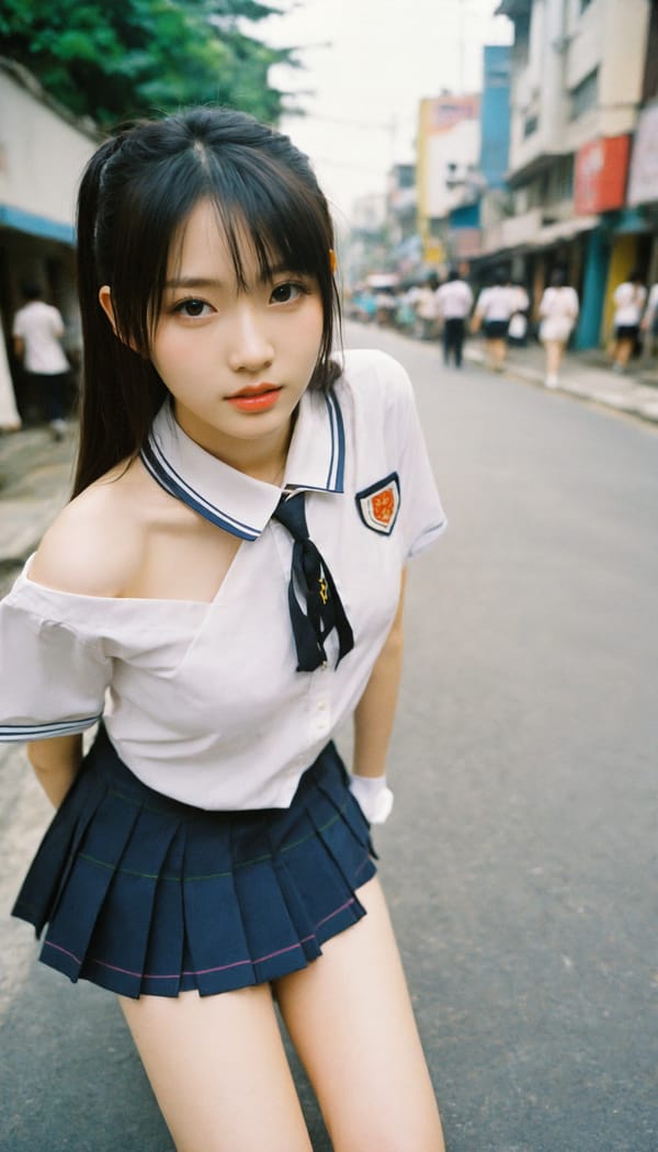 Tags: 21872187, SDXL
{"3": {"inputs": {"seed": 753195840762641, "steps": 32, "cfg": 5.98, "sampler_name": "dpmpp_2m", "scheduler": "karras", "denoise": 1.0, "model": ["27", 0], "positive": ["6", 0], "negative": ["7", 0], "latent_image": ["5", 0]}, "class_type": "KSampler"}, "4": {"inputs": {"ckpt_name": "helloworldxl.safetensors"}, "class_type": "CheckpointLoaderSimple"}, "5": {"inputs": {"width": 768, "height": 1344, "batch_size": 1}, "class_type": "EmptyLatentImage"}, "6": {"inputs": {"text": "18 year old girl, (chinese:1.10), (taiwanese:0.96), (korean:1.07), (seductive pose:1.07), (idol:1.01), (seductive facial expression:0.96), (beautiful eyes:0.99), (temptress:1.01), (slim:1.01), (detailed face:0.99), (pale skin:1.13), (sexy lips:0.96), (cute:1.00), (eyelashes:1.05), (blush:1.05), (in a seductive pose:1.14), (large perky breasts:1.04), (cleavage:1.03), (thigh gap:1.06), (school uniform:1.14), choker, busy street, (soft lighting:1.08), (film:1.09), (textured skin:1.02), (detailed skin:1.01), (candid cinema:1.09), (portra:1.07), (natural looking skin:1.04), (RAW:1.04), (skin fuzz:1.00)", "clip": ["27", 1]}, "class_type": "CLIPTextEncode"}, "7": {"inputs": {"text": "(low resolution:1.14), (bad hands:1.07), (watermark:1.14), (twisted:1.14), (distorted:1.08), (open mouth:1.07), (worst quality:1.12)", "clip": ["27", 1]}, "class_type": "CLIPTextEncode"}, "8": {"inputs": {"samples": ["3", 0], "vae": ["4", 2]}, "class_type": "VAEDecode"}, "25": {"inputs": {"lora_name": "nudify_xl.safetensors", "strength_model": 0.06, "strength_clip": 0.05, "model": ["4", 0], "clip": ["4", 1]}, "class_type": "LoraLoader"}, "26": {"inputs": {"lora_name": "shirtlift_SDXL_v2.safetensors", "strength_model": 0.03, "strength_clip": 0.03, "model": ["25", 0], "clip": ["25", 1]}, "class_type": "LoraLoader"}, "27": {"inputs": {"lora_name": "PerfectEyesXL.safetensors", "strength_model": 0.17, "strength_clip": 0.11, "model": ["26", 0], "clip": ["26", 1]}, "class_type": "LoraLoader"}, "30": {"inputs": {"model_name": "4x_NMKD-Superscale-SP_178000_G.pth"}, "class_type": "UpscaleModelLoader"}, "31": {"inputs": {"upscale_model": ["30", 0], "image": ["8", 0]}, "class_type": "ImageUpscaleWithModel"}, "32": {"inputs": {"upscale_method": "lanczos", "scale_by": 0.5, "image": ["31", 0]}, "class_type": "ImageScaleBy"}, "33": {"inputs": {"pixels": ["32", 0], "vae": ["4", 2]}, "class_type": "VAEEncode"}, "34": {"inputs": {"seed": 753195840762641, "steps": 32, "cfg": 5.98, "sampler_name": "dpmpp_2m", "scheduler": "karras", "denoise": 0.3, "model": ["27", 0], "positive": ["6", 0], "negative": ["7", 0], "latent_image": ["33", 0]}, "class_type": "KSampler"}, "36": {"inputs": {"samples": ["34", 0], "vae": ["4", 2]}, "class_type": "VAEDecode"}, "39": {"inputs": {"filename_prefix": "comfyapi-1714041985911", "images": ["36", 0]}, "class_type": "SaveImage"}}