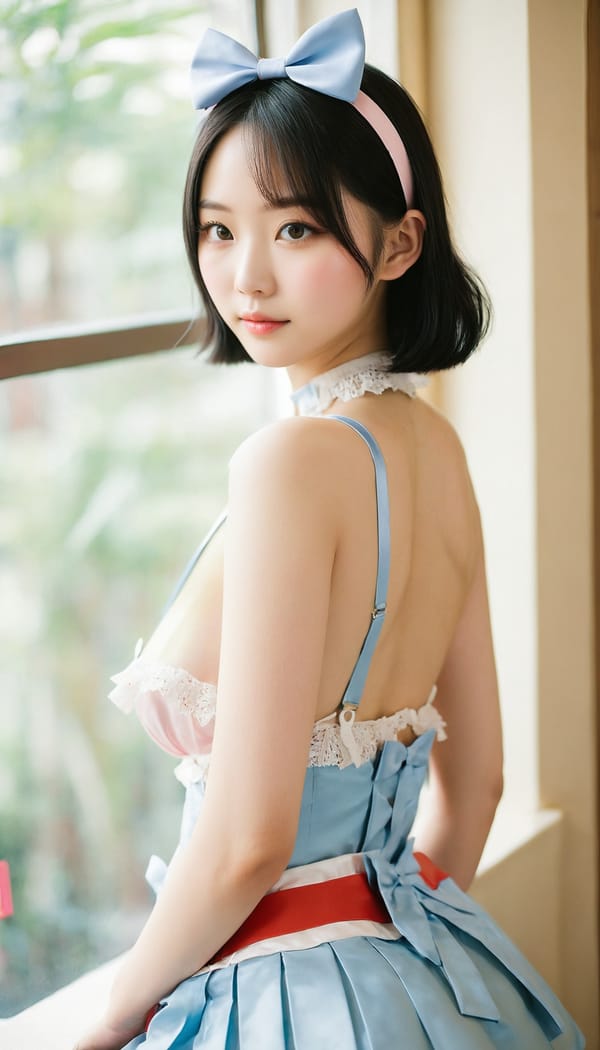 Tags: 21872187, SDXL
{"3": {"inputs": {"seed": 990627446239163, "steps": 64, "cfg": 6.4, "sampler_name": "dpmpp_2m", "scheduler": "karras", "denoise": 1.0, "model": ["27", 0], "positive": ["6", 0], "negative": ["7", 0], "latent_image": ["5", 0]}, "class_type": "KSampler"}, "4": {"inputs": {"ckpt_name": "juggernautxl.safetensors"}, "class_type": "CheckpointLoaderSimple"}, "5": {"inputs": {"width": 768, "height": 1344, "batch_size": 1}, "class_type": "EmptyLatentImage"}, "6": {"inputs": {"text": "19 year old girl, (taiwanese:1.12), (korean:1.13), (double eyelids:1.11), (slim:1.00), (beautiful eyes:1.10), (pale skin:0.96), (sexy lips:0.97), (idol:1.00), (temptress:1.03), (blush:0.95), (seductive facial expression:1.13), (eyelashes:1.09), (detailed face:1.10), (cute:1.07), (seductive pose:1.11), (perky ass:1.01), (exposed ass:1.09), (looking back:1.04), (sexy ass:1.10), (thigh gap:1.03), in a (skimpy maid costume:0.97) working at a maid cafe, choker, bowtie, headband, pleated skirt, (natural looking skin:1.05), (film:1.06), (detailed skin:1.00), (candid cinema:1.08), (soft lighting:1.00), (portra:1.08), (skin fuzz:1.08), (RAW:1.07)", "clip": ["27", 1]}, "class_type": "CLIPTextEncode"}, "7": {"inputs": {"text": "(twisted:1.14), (bad hands:1.11), (distorted:1.05), (watermark:1.05), (worst quality:1.05), (open mouth:1.07), (low resolution:1.07)", "clip": ["27", 1]}, "class_type": "CLIPTextEncode"}, "8": {"inputs": {"samples": ["3", 0], "vae": ["4", 2]}, "class_type": "VAEDecode"}, "25": {"inputs": {"lora_name": "nudify_xl.safetensors", "strength_model": 0.21, "strength_clip": 0.18, "model": ["4", 0], "clip": ["4", 1]}, "class_type": "LoraLoader"}, "26": {"inputs": {"lora_name": "shirtlift_SDXL_v2.safetensors", "strength_model": 0.05, "strength_clip": 0.04, "model": ["25", 0], "clip": ["25", 1]}, "class_type": "LoraLoader"}, "27": {"inputs": {"lora_name": "PerfectEyesXL.safetensors", "strength_model": 0.19, "strength_clip": 0.12, "model": ["26", 0], "clip": ["26", 1]}, "class_type": "LoraLoader"}, "30": {"inputs": {"model_name": "4x_NMKD-Superscale-SP_178000_G.pth"}, "class_type": "UpscaleModelLoader"}, "31": {"inputs": {"upscale_model": ["30", 0], "image": ["8", 0]}, "class_type": "ImageUpscaleWithModel"}, "32": {"inputs": {"upscale_method": "lanczos", "scale_by": 0.5, "image": ["31", 0]}, "class_type": "ImageScaleBy"}, "33": {"inputs": {"pixels": ["32", 0], "vae": ["4", 2]}, "class_type": "VAEEncode"}, "34": {"inputs": {"seed": 990627446239163, "steps": 64, "cfg": 6.4, "sampler_name": "dpmpp_2m", "scheduler": "karras", "denoise": 0.3, "model": ["27", 0], "positive": ["6", 0], "negative": ["7", 0], "latent_image": ["33", 0]}, "class_type": "KSampler"}, "36": {"inputs": {"samples": ["34", 0], "vae": ["4", 2]}, "class_type": "VAEDecode"}, "39": {"inputs": {"filename_prefix": "comfyapi-1713874704650", "images": ["36", 0]}, "class_type": "SaveImage"}}