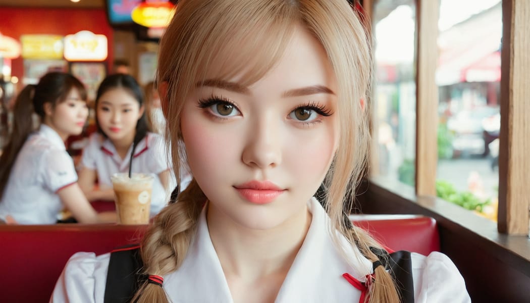 Tags: 21872187, SDXL
{"3": {"inputs": {"seed": 441276024307840, "steps": 32, "cfg": 6.64, "sampler_name": "dpmpp_2m", "scheduler": "karras", "denoise": 1.0, "model": ["27", 0], "positive": ["6", 0], "negative": ["7", 0], "latent_image": ["5", 0]}, "class_type": "KSampler"}, "4": {"inputs": {"ckpt_name": "juggernautxl.safetensors"}, "class_type": "CheckpointLoaderSimple"}, "5": {"inputs": {"width": 1344, "height": 768, "batch_size": 1}, "class_type": "EmptyLatentImage"}, "6": {"inputs": {"text": "20 year old girl, (beautiful eyes:0.98), (pale skin:1.02), (double eyelids:1.09), (slim:0.99), (seductive facial expression:1.01), (idol:1.05), (temptress:1.10), (detailed face:1.14), (sexy lips:1.10), (eyelashes:1.00), (cute:1.09), (blush:1.08), (seductive pose:0.96), (in a seductive pose:1.05), (large perky breasts:0.96), (cleavage:1.00), (thigh gap:1.08), (a waitress in uniform:0.95) working at a restaurant, (candid cinema:1.01), (skin fuzz:1.09), (film:1.00), (portra:1.08), (detailed skin:1.08), (natural looking skin:1.03), (textured skin:1.01), (RAW:1.01), (soft lighting:1.07)", "clip": ["27", 1]}, "class_type": "CLIPTextEncode"}, "7": {"inputs": {"text": "(watermark:1.10), (bad hands:1.10), (distorted:1.05), (low resolution:1.09), (open mouth:1.09), (twisted:1.11), (worst quality:1.08)", "clip": ["27", 1]}, "class_type": "CLIPTextEncode"}, "8": {"inputs": {"samples": ["3", 0], "vae": ["4", 2]}, "class_type": "VAEDecode"}, "25": {"inputs": {"lora_name": "nudify_xl.safetensors", "strength_model": 0.23, "strength_clip": 0.32, "model": ["4", 0], "clip": ["4", 1]}, "class_type": "LoraLoader"}, "26": {"inputs": {"lora_name": "shirtlift_SDXL_v2.safetensors", "strength_model": 0.0, "strength_clip": 0.12, "model": ["25", 0], "clip": ["25", 1]}, "class_type": "LoraLoader"}, "27": {"inputs": {"lora_name": "PerfectEyesXL.safetensors", "strength_model": 0.08, "strength_clip": 0.1, "model": ["26", 0], "clip": ["26", 1]}, "class_type": "LoraLoader"}, "30": {"inputs": {"model_name": "4x_NMKD-Superscale-SP_178000_G.pth"}, "class_type": "UpscaleModelLoader"}, "31": {"inputs": {"upscale_model": ["30", 0], "image": ["8", 0]}, "class_type": "ImageUpscaleWithModel"}, "32": {"inputs": {"upscale_method": "lanczos", "scale_by": 0.5, "image": ["31", 0]}, "class_type": "ImageScaleBy"}, "33": {"inputs": {"pixels": ["32", 0], "vae": ["4", 2]}, "class_type": "VAEEncode"}, "34": {"inputs": {"seed": 441276024307840, "steps": 32, "cfg": 6.64, "sampler_name": "dpmpp_2m", "scheduler": "karras", "denoise": 0.3, "model": ["27", 0], "positive": ["6", 0], "negative": ["7", 0], "latent_image": ["33", 0]}, "class_type": "KSampler"}, "36": {"inputs": {"samples": ["34", 0], "vae": ["4", 2]}, "class_type": "VAEDecode"}, "39": {"inputs": {"filename_prefix": "comfyapi-1734722939120", "images": ["36", 0]}, "class_type": "SaveImage"}}