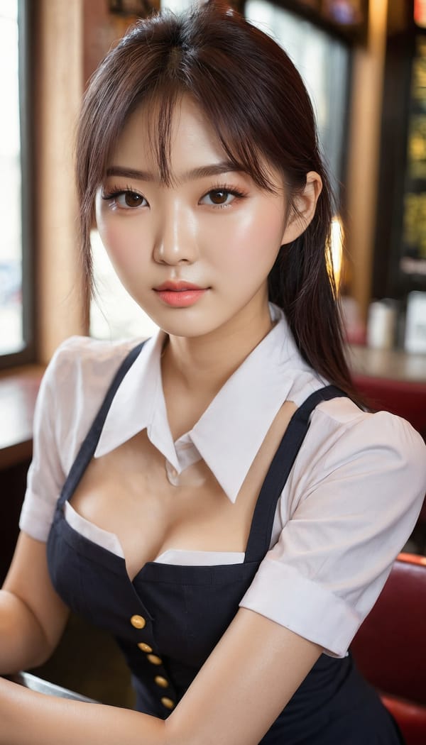 Tags: 21872187, SDXL
{"3": {"inputs": {"seed": 575454122975490, "steps": 64, "cfg": 6.33, "sampler_name": "dpmpp_2m", "scheduler": "karras", "denoise": 1.0, "model": ["27", 0], "positive": ["6", 0], "negative": ["7", 0], "latent_image": ["5", 0]}, "class_type": "KSampler"}, "4": {"inputs": {"ckpt_name": "juggernautxl.safetensors"}, "class_type": "CheckpointLoaderSimple"}, "5": {"inputs": {"width": 768, "height": 1344, "batch_size": 1}, "class_type": "EmptyLatentImage"}, "6": {"inputs": {"text": "25 year old girl, (korean:1.07), (temptress:1.03), (sexy lips:1.05), (beautiful eyes:0.97), (cute:0.97), (idol:0.96), (blush:1.00), (detailed face:1.07), (pale skin:0.95), (eyelashes:1.05), (seductive pose:0.96), (slim:1.00), (seductive facial expression:1.01), (in a seductive pose:1.06), (large perky breasts:0.98), (cleavage:1.09), (thigh gap:1.01), (a waitress in uniform:1.09) working at a restaurant, (film:1.05), (soft lighting:1.03), (portra:1.08), (detailed skin:1.00), (skin fuzz:1.00), (RAW:1.03), (textured skin:1.02), (candid cinema:1.02), (natural looking skin:1.05)", "clip": ["27", 1]}, "class_type": "CLIPTextEncode"}, "7": {"inputs": {"text": "(worst quality:1.07), (low resolution:1.14), (bad hands:1.14), (open mouth:1.14), (watermark:1.11), (twisted:1.07), (distorted:1.06)", "clip": ["27", 1]}, "class_type": "CLIPTextEncode"}, "8": {"inputs": {"samples": ["3", 0], "vae": ["4", 2]}, "class_type": "VAEDecode"}, "25": {"inputs": {"lora_name": "nudify_xl.safetensors", "strength_model": 0.05, "strength_clip": 0.11, "model": ["4", 0], "clip": ["4", 1]}, "class_type": "LoraLoader"}, "26": {"inputs": {"lora_name": "shirtlift_SDXL_v2.safetensors", "strength_model": 0.07, "strength_clip": 0.0, "model": ["25", 0], "clip": ["25", 1]}, "class_type": "LoraLoader"}, "27": {"inputs": {"lora_name": "PerfectEyesXL.safetensors", "strength_model": 0.01, "strength_clip": 0.03, "model": ["26", 0], "clip": ["26", 1]}, "class_type": "LoraLoader"}, "30": {"inputs": {"model_name": "4x_NMKD-Superscale-SP_178000_G.pth"}, "class_type": "UpscaleModelLoader"}, "31": {"inputs": {"upscale_model": ["30", 0], "image": ["8", 0]}, "class_type": "ImageUpscaleWithModel"}, "32": {"inputs": {"upscale_method": "lanczos", "scale_by": 0.5, "image": ["31", 0]}, "class_type": "ImageScaleBy"}, "33": {"inputs": {"pixels": ["32", 0], "vae": ["4", 2]}, "class_type": "VAEEncode"}, "34": {"inputs": {"seed": 575454122975490, "steps": 64, "cfg": 6.33, "sampler_name": "dpmpp_2m", "scheduler": "karras", "denoise": 0.3, "model": ["27", 0], "positive": ["6", 0], "negative": ["7", 0], "latent_image": ["33", 0]}, "class_type": "KSampler"}, "36": {"inputs": {"samples": ["34", 0], "vae": ["4", 2]}, "class_type": "VAEDecode"}, "39": {"inputs": {"filename_prefix": "comfyapi-1723843006603", "images": ["36", 0]}, "class_type": "SaveImage"}}