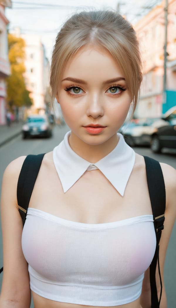 Tags: 21872187, SDXL
{"3": {"inputs": {"seed": 226561590896363, "steps": 64, "cfg": 6.61, "sampler_name": "dpmpp_2m", "scheduler": "karras", "denoise": 1.0, "model": ["27", 0], "positive": ["6", 0], "negative": ["7", 0], "latent_image": ["5", 0]}, "class_type": "KSampler"}, "4": {"inputs": {"ckpt_name": "juggernautxl.safetensors"}, "class_type": "CheckpointLoaderSimple"}, "5": {"inputs": {"width": 768, "height": 1344, "batch_size": 1}, "class_type": "EmptyLatentImage"}, "6": {"inputs": {"text": "22 year old girl, (ukrainian:1.12), (russian:0.96), (cute:0.96), (eyelashes:1.08), (slim:1.09), (detailed face:1.14), (seductive pose:1.03), (double eyelids:1.14), (seductive facial expression:1.00), (pale skin:1.00), (blush:1.02), (sexy lips:0.95), (beautiful eyes:1.00), (temptress:1.04), (idol:0.96), (perky ass:1.01), (exposed ass:0.96), (looking back:1.14), (sexy ass:1.07), (thigh gap:1.12), (school uniform:0.96), choker, busy street, (natural looking skin:1.00), (portra:1.01), (textured skin:1.07), (candid cinema:1.03), (film:1.01), (skin fuzz:1.08), (detailed skin:1.08), (RAW:1.07), (soft lighting:1.04)", "clip": ["27", 1]}, "class_type": "CLIPTextEncode"}, "7": {"inputs": {"text": "(watermark:1.10), (worst quality:1.14), (twisted:1.13), (distorted:1.14), (low resolution:1.14), (open mouth:1.14), (bad hands:1.12)", "clip": ["27", 1]}, "class_type": "CLIPTextEncode"}, "8": {"inputs": {"samples": ["3", 0], "vae": ["4", 2]}, "class_type": "VAEDecode"}, "25": {"inputs": {"lora_name": "nudify_xl.safetensors", "strength_model": 0.11, "strength_clip": 0.35, "model": ["4", 0], "clip": ["4", 1]}, "class_type": "LoraLoader"}, "26": {"inputs": {"lora_name": "shirtlift_SDXL_v2.safetensors", "strength_model": 0.19, "strength_clip": 0.13, "model": ["25", 0], "clip": ["25", 1]}, "class_type": "LoraLoader"}, "27": {"inputs": {"lora_name": "PerfectEyesXL.safetensors", "strength_model": 0.03, "strength_clip": 0.01, "model": ["26", 0], "clip": ["26", 1]}, "class_type": "LoraLoader"}, "30": {"inputs": {"model_name": "4x_NMKD-Superscale-SP_178000_G.pth"}, "class_type": "UpscaleModelLoader"}, "31": {"inputs": {"upscale_model": ["30", 0], "image": ["8", 0]}, "class_type": "ImageUpscaleWithModel"}, "32": {"inputs": {"upscale_method": "lanczos", "scale_by": 0.5, "image": ["31", 0]}, "class_type": "ImageScaleBy"}, "33": {"inputs": {"pixels": ["32", 0], "vae": ["4", 2]}, "class_type": "VAEEncode"}, "34": {"inputs": {"seed": 226561590896363, "steps": 64, "cfg": 6.61, "sampler_name": "dpmpp_2m", "scheduler": "karras", "denoise": 0.3, "model": ["27", 0], "positive": ["6", 0], "negative": ["7", 0], "latent_image": ["33", 0]}, "class_type": "KSampler"}, "36": {"inputs": {"samples": ["34", 0], "vae": ["4", 2]}, "class_type": "VAEDecode"}, "39": {"inputs": {"filename_prefix": "comfyapi-1717358896536", "images": ["36", 0]}, "class_type": "SaveImage"}}