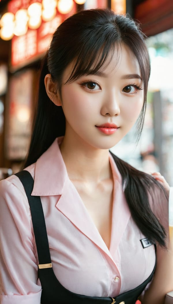 Tags: 21872187, SDXL
{"3": {"inputs": {"seed": 947113919965782, "steps": 64, "cfg": 6.51, "sampler_name": "dpmpp_2m", "scheduler": "karras", "denoise": 1.0, "model": ["27", 0], "positive": ["6", 0], "negative": ["7", 0], "latent_image": ["5", 0]}, "class_type": "KSampler"}, "4": {"inputs": {"ckpt_name": "juggernautxl.safetensors"}, "class_type": "CheckpointLoaderSimple"}, "5": {"inputs": {"width": 768, "height": 1344, "batch_size": 1}, "class_type": "EmptyLatentImage"}, "6": {"inputs": {"text": "20 year old girl, (taiwanese:0.99), (korean:1.10), (chinese:1.03), (blush:1.08), (detailed face:0.96), (double eyelids:0.99), (beautiful eyes:1.02), (sexy lips:1.05), (eyelashes:1.08), (seductive facial expression:0.96), (pale skin:0.98), (cute:0.97), (seductive pose:1.07), (slim:1.04), (idol:1.12), (in a seductive pose:1.05), (large perky breasts:0.97), (cleavage:1.06), (thigh gap:0.96), (a waitress in uniform:1.07) working at a restaurant, (candid cinema:1.02), (soft lighting:1.06), (film:1.03), (natural looking skin:1.04), (skin fuzz:1.01), (textured skin:1.02), (portra:1.01), (detailed skin:1.02), (RAW:1.00)", "clip": ["27", 1]}, "class_type": "CLIPTextEncode"}, "7": {"inputs": {"text": "(bad hands:1.07), (watermark:1.10), (low resolution:1.10), (distorted:1.08), (worst quality:1.14), (twisted:1.05), (open mouth:1.13)", "clip": ["27", 1]}, "class_type": "CLIPTextEncode"}, "8": {"inputs": {"samples": ["3", 0], "vae": ["4", 2]}, "class_type": "VAEDecode"}, "25": {"inputs": {"lora_name": "nudify_xl.safetensors", "strength_model": 0.3, "strength_clip": 0.32, "model": ["4", 0], "clip": ["4", 1]}, "class_type": "LoraLoader"}, "26": {"inputs": {"lora_name": "shirtlift_SDXL_v2.safetensors", "strength_model": 0.1, "strength_clip": 0.09, "model": ["25", 0], "clip": ["25", 1]}, "class_type": "LoraLoader"}, "27": {"inputs": {"lora_name": "PerfectEyesXL.safetensors", "strength_model": 0.08, "strength_clip": 0.13, "model": ["26", 0], "clip": ["26", 1]}, "class_type": "LoraLoader"}, "30": {"inputs": {"model_name": "4x_NMKD-Superscale-SP_178000_G.pth"}, "class_type": "UpscaleModelLoader"}, "31": {"inputs": {"upscale_model": ["30", 0], "image": ["8", 0]}, "class_type": "ImageUpscaleWithModel"}, "32": {"inputs": {"upscale_method": "lanczos", "scale_by": 0.5, "image": ["31", 0]}, "class_type": "ImageScaleBy"}, "33": {"inputs": {"pixels": ["32", 0], "vae": ["4", 2]}, "class_type": "VAEEncode"}, "34": {"inputs": {"seed": 947113919965782, "steps": 64, "cfg": 6.51, "sampler_name": "dpmpp_2m", "scheduler": "karras", "denoise": 0.3, "model": ["27", 0], "positive": ["6", 0], "negative": ["7", 0], "latent_image": ["33", 0]}, "class_type": "KSampler"}, "36": {"inputs": {"samples": ["34", 0], "vae": ["4", 2]}, "class_type": "VAEDecode"}, "39": {"inputs": {"filename_prefix": "comfyapi-1728342561679", "images": ["36", 0]}, "class_type": "SaveImage"}}