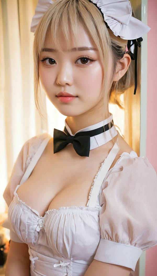 Tags: 21872187, SDXL
{"3": {"inputs": {"seed": 246543166366411, "steps": 64, "cfg": 5.36, "sampler_name": "dpmpp_2m", "scheduler": "karras", "denoise": 1.0, "model": ["27", 0], "positive": ["6", 0], "negative": ["7", 0], "latent_image": ["5", 0]}, "class_type": "KSampler"}, "4": {"inputs": {"ckpt_name": "juggernautxl.safetensors"}, "class_type": "CheckpointLoaderSimple"}, "5": {"inputs": {"width": 768, "height": 1344, "batch_size": 1}, "class_type": "EmptyLatentImage"}, "6": {"inputs": {"text": "18 year old girl, (chinese:1.12), (detailed face:1.11), (blush:1.04), (slim:1.06), (cute:1.08), (sexy lips:1.09), (beautiful eyes:1.04), (double eyelids:0.97), (eyelashes:0.97), (seductive facial expression:1.14), (idol:1.00), (seductive pose:1.02), (pale skin:0.97), (on all fours:1.14), (spreading ass cheeks:1.02), (from behind:1.06), (backboob:1.12), in a (skimpy maid costume:1.11) working at a maid cafe, choker, bowtie, headband, pleated skirt, (natural looking skin:1.02), (skin fuzz:1.06), (portra:1.00), (textured skin:1.07), (RAW:1.02), (film:1.04), (soft lighting:1.00), (candid cinema:1.05), (detailed skin:1.01)", "clip": ["27", 1]}, "class_type": "CLIPTextEncode"}, "7": {"inputs": {"text": "(watermark:1.05), (open mouth:1.12), (distorted:1.11), (twisted:1.14), (worst quality:1.05), (bad hands:1.05), (low resolution:1.07)", "clip": ["27", 1]}, "class_type": "CLIPTextEncode"}, "8": {"inputs": {"samples": ["3", 0], "vae": ["4", 2]}, "class_type": "VAEDecode"}, "25": {"inputs": {"lora_name": "nudify_xl.safetensors", "strength_model": 0.26, "strength_clip": 0.39, "model": ["4", 0], "clip": ["4", 1]}, "class_type": "LoraLoader"}, "26": {"inputs": {"lora_name": "shirtlift_SDXL_v2.safetensors", "strength_model": 0.0, "strength_clip": 0.11, "model": ["25", 0], "clip": ["25", 1]}, "class_type": "LoraLoader"}, "27": {"inputs": {"lora_name": "PerfectEyesXL.safetensors", "strength_model": 0.02, "strength_clip": 0.19, "model": ["26", 0], "clip": ["26", 1]}, "class_type": "LoraLoader"}, "30": {"inputs": {"model_name": "4x_NMKD-Superscale-SP_178000_G.pth"}, "class_type": "UpscaleModelLoader"}, "31": {"inputs": {"upscale_model": ["30", 0], "image": ["8", 0]}, "class_type": "ImageUpscaleWithModel"}, "32": {"inputs": {"upscale_method": "lanczos", "scale_by": 0.5, "image": ["31", 0]}, "class_type": "ImageScaleBy"}, "33": {"inputs": {"pixels": ["32", 0], "vae": ["4", 2]}, "class_type": "VAEEncode"}, "34": {"inputs": {"seed": 246543166366411, "steps": 64, "cfg": 5.36, "sampler_name": "dpmpp_2m", "scheduler": "karras", "denoise": 0.3, "model": ["27", 0], "positive": ["6", 0], "negative": ["7", 0], "latent_image": ["33", 0]}, "class_type": "KSampler"}, "36": {"inputs": {"samples": ["34", 0], "vae": ["4", 2]}, "class_type": "VAEDecode"}, "39": {"inputs": {"filename_prefix": "comfyapi-1724868591058", "images": ["36", 0]}, "class_type": "SaveImage"}}